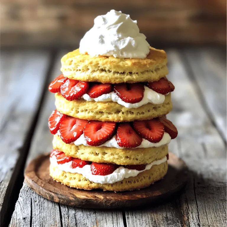 Let’s dive into the ingredients for your vegan strawberry shortcake. This list keeps it simple and delicious. Each item plays a vital role in creating that perfect treat. - 2 cups all-purpose flour - 1/2 cup coconut sugar - 2 teaspoons baking powder - 1/2 teaspoon baking soda - 1/4 teaspoon salt - 1/3 cup coconut oil, melted - 1 cup unsweetened almond milk - 1 tablespoon apple cider vinegar - 1 teaspoon vanilla extract - 2 cups fresh strawberries, hulled and sliced - 2 tablespoons maple syrup (for the strawberries) - 1 can (14 oz) chilled coconut cream (use solid part only) - 2 tablespoons powdered sugar (for the whipped cream) - 1 teaspoon vanilla extract (for the whipped cream) Each ingredient brings its own charm. Coconut sugar adds a rich flavor, while almond milk keeps it creamy. Fresh strawberries are the star here. They give a fresh sweetness that balances perfectly with the whipped coconut cream. You’ll love how all these flavors blend together in this easy recipe. For the full details, check the Full Recipe. - Preheat the oven to 400°F (200°C). - Line a baking sheet with parchment paper. Start by preheating your oven. This step helps the shortcakes rise well. The parchment paper keeps the biscuits from sticking, making cleanup easy. - Whisk together the dry ingredients. - Combine the wet ingredients and mix until smooth. In a large bowl, whisk together the flour, coconut sugar, baking powder, baking soda, and salt. This mix is key for a fluffy biscuit. In another bowl, mix the melted coconut oil, almond milk, apple cider vinegar, and vanilla extract until smooth. Combine these wet and dry ingredients carefully. Stir gently until just mixed. Don't over-mix, as this can make the shortcakes tough. - Knead the dough gently and form biscuits. - Cut out circles and place on the baking sheet. - Bake and cool on a wire rack. Transfer your dough to a floured surface. Knead it gently for about one minute. This helps the dough hold together. Shape it into a round disk, about 1 inch thick. Use a biscuit cutter to cut out circles. Place these on your prepared baking sheet. Bake for 12-15 minutes, or until golden. After baking, let them cool on a wire rack. This cooling helps keep them soft and fluffy. To make great biscuits, you need to be gentle. Avoid over-mixing the dough. Mix just until the dry and wet ingredients come together. Over-mixing can make the biscuits tough. When kneading, use a light touch. Knead for only about one minute. You want the dough to hold together, not be overworked. Strawberries need some love to shine. Toss them with maple syrup to enhance their sweetness. This process is called macerating. Let them sit for about 10 minutes. This time allows the syrup to soak in. You will see the strawberries release their juices, creating a tasty syrup. For a fluffy coconut cream, start with cold coconut cream. Chill a can overnight in the fridge. When ready, scoop out only the solid part. Using a hand mixer, whip it until it’s creamy. Add powdered sugar and vanilla extract for sweetness. You want a light and airy texture, perfect for topping your shortcake. {{image_4}} You can change the sweetness of your vegan strawberry shortcake. Instead of coconut sugar, try agave syrup or date sugar. These options add a different taste. They also blend well with the strawberries. Agave syrup is liquid, so use less liquid in your recipe. Date sugar has a rich flavor and gives a nice texture. Both options keep your dessert vegan and tasty. If you need a gluten-free shortcake, it’s easy to adapt! Just swap all-purpose flour for a gluten-free flour blend. Many blends work great in baking. Look for one that has xanthan gum for better texture. It helps the shortcake rise and stay soft. Your friends and family will love the gluten-free version just as much! Why stick with just strawberries? You can mix in other berries for fun! Blueberries and raspberries add new flavors and colors. They bring their own unique sweetness. You can use a mix of berries too! This way, you celebrate the season and keep things fresh. Each bite will be a surprise! To keep your vegan strawberry shortcake fresh, store it properly. Place the shortcakes in an airtight container. This helps keep them soft and tasty. Store them in the fridge for up to three days. For the strawberries, you can keep them in a bowl. Cover them with plastic wrap to avoid drying out. They should stay good for about two days. If you want to keep the whipped cream, store it in a separate container. It stays fresh for three days in the fridge. If you want to save some shortcakes for later, you can freeze them! First, let the baked shortcakes cool completely. Wrap each one in plastic wrap. Then, place them in a freezer bag. This keeps them safe from freezer burn. You can freeze them for up to three months. When you are ready to eat, take a shortcake out and let it thaw in the fridge overnight. For a quick method, you can thaw it at room temperature for about an hour. Enjoy your delicious vegan strawberry shortcake anytime! Yes, you can use regular sugar. Coconut sugar adds a rich flavor. Regular sugar will work fine, but it lacks the same depth. You can also try other alternatives like brown sugar. Each sweetener changes the taste slightly. You can use cashew cream or soy whipped cream. Both options give a creamy texture. You can also try whipped aquafaba, which is chickpea water. It whips up nicely and is light. Just make sure to sweeten it a bit. The prep time is about 15 minutes. The total time is around 30 minutes. This makes it a quick and fun dessert. You can easily whip it up for a gathering. Enjoy making this sweet treat! You now have a clear guide to make delicious vegan strawberry shortcake. We covered key ingredients, step-by-step instructions, and handy tips for success. You learned about variations and how to store leftovers. Remember, avoid over-mixing and let your strawberries soak in flavor. This dessert is simple to make and can be tailored to your taste. Enjoy your tasty creation and share it with family and friends!