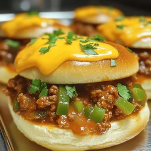 To make Classic Sloppy Joes, you need some simple, fresh ingredients. Here’s what you will need: - 1 lb ground beef (or turkey) - 1 small onion, finely chopped - 1/2 green bell pepper, finely chopped - 2 cloves garlic, minced - 1 cup tomato sauce - 2 tablespoons ketchup - 1 tablespoon brown sugar - 1 tablespoon Worcestershire sauce - 1 teaspoon mustard - Salt and pepper to taste - 4 hamburger buns - 1 cup shredded cheddar cheese (optional) - Fresh parsley for garnish These ingredients come together to create a rich and tasty filling. The ground beef or turkey serves as a hearty base. The onion and bell pepper add a nice crunch and sweetness. Garlic gives it a punch of flavor. You can also adjust the recipe. If you want a lighter dish, use turkey. For a cheesy twist, add cheddar on top. Fresh parsley adds color and a hint of freshness. This Classic Sloppy Joes recipe is quick and easy. You can find the full recipe [Full Recipe]. Enjoy cooking! First, heat a large skillet over medium heat. This step is key to getting a nice sear. Once the skillet is hot, add 1 lb ground beef or turkey. Use a wooden spoon to break the meat apart as it cooks. This helps it brown evenly. Cook until the meat is browned throughout. Be sure to drain any excess fat from the pan. This keeps your Sloppy Joes from being greasy. Next, add 1 small finely chopped onion, 1/2 green bell pepper, and 2 cloves minced garlic to the skillet. Stir the mixture well. Cook for about 5 minutes or until the veggies soften and smell great. They add a nice flavor to your dish. Now it’s time to make the sauce. Stir in 1 cup tomato sauce, 2 tablespoons ketchup, 1 tablespoon brown sugar, 1 tablespoon Worcestershire sauce, and 1 teaspoon mustard. Mix everything well until the sauce blends with the meat and veggies. Bring the mixture to a gentle simmer. This step helps all the flavors meld together. Lower the heat to maintain a gentle simmer. Let the mixture cook for about 10 minutes, stirring occasionally. If it gets too thick, add a splash of water. This keeps it from becoming dry. Stirring helps prevent sticking and keeps the mixture smooth. Taste the mixture and season it with salt and pepper to your liking. This is your chance to adjust the flavors. While the sloppy joe filling simmers, toast 4 hamburger buns. You can use a hot skillet or toaster. Toast them until they are golden brown and slightly crisp. This adds a nice crunch to your meal. To serve, take a toasted bun and spoon the savory filling onto it. For a cheesy twist, add 1 cup shredded cheddar cheese on top. Finish with a sprinkle of chopped parsley for a pop of color and flavor. This makes your Sloppy Joes look and taste amazing. Enjoy this delightful dish with your family! For the full recipe, check the recipe section above. To enhance flavor, try adjusting the ketchup or brown sugar. If you like it sweeter, add more brown sugar. For a tangy kick, a splash of vinegar works wonders. The sauce should be rich but not too thick. If it gets too thick, add a little water or extra tomato sauce. This keeps it juicy and fun to eat. You can cook Sloppy Joes on the stovetop or in a slow cooker. The stovetop is quick and easy. Sauté the meat and veggies, then let it simmer. In a slow cooker, mix everything and let it cook for hours. This method deepens the flavor. You can also swap the meat. Ground turkey or chicken are great lighter options. For a twist, try lentils for a vegetarian dish. Sloppy Joes pair well with crispy fries or a fresh coleslaw. The crunch of the coleslaw balances the softness of the sandwich. For drinks, a cold soda or iced tea is perfect. You can also enjoy them with a light beer if you prefer. These pairings make your meal fun and complete. {{image_4}} You can spice up your Sloppy Joes with fun twists. For a veggie option, try lentils or black beans instead of meat. They give a hearty texture and soak up the sauce well. Another twist is BBQ Sloppy Joes. Just add your favorite BBQ sauce to the meat mixture for a sweet and tangy flavor. Toppings can make your Sloppy Joes even more amazing. You might want to add different types of cheese. Try provolone or pepper jack for a kick. You can also mix in various sauces. A drizzle of ranch or hot sauce adds a nice touch. Different places have their own takes on Sloppy Joes. In Mexico, they use spices and jalapeños for a spicy version. In the Philippines, they might add sweet sauce and serve it with rice. Exploring these options shows how versatile this dish can be. To keep your Sloppy Joes fresh, store them in an airtight container. Place the cooled mixture in the fridge. Make sure to separate any extra buns to avoid sogginess. You can keep the leftovers for up to three days. If you want to keep them longer, freezing is a great option. When you reheat Sloppy Joes, the stovetop is best. Place the mixture in a skillet over low heat. Stir often to keep it juicy. If using the microwave, cover it with a damp paper towel to keep moisture in. For buns, you can toast them lightly on a skillet or wrap them in foil and warm them in the oven. This way, they stay soft and tasty. To freeze the Sloppy Joe mixture, let it cool first. Then, transfer it to a freezer-safe bag. Remove as much air as possible before sealing. This helps prevent freezer burn. You can freeze it for up to three months. When ready to eat, thaw it in the fridge overnight. Reheat on the stove until hot. Enjoy your Sloppy Joes just like the first time! Making Classic Sloppy Joes is quick and easy. You need about 10 minutes for prep. Cooking takes another 15 minutes. In total, you can have dinner ready in just 25 minutes. Yes, you can use ground turkey as a lighter choice. Turkey has fewer calories and less fat than beef. The flavor will be milder, so you might want to adjust your spices. It’s a great way to make a healthier Sloppy Joe. Sloppy Joes pair well with many sides. Here are some tasty options: - French fries - Coleslaw - Potato chips - Corn on the cob - Salad These sides add nice crunch and freshness to your meal. You can definitely make Sloppy Joes ahead of time. Just cook the meat and sauce, then store it in the fridge. It will last for three days. When you’re ready to eat, heat it up and serve on toasted buns. This makes meal prep easy and saves time. For longer storage, you can freeze the mixture. Just thaw and reheat when ready. You’ll still enjoy great flavor! In this blog post, we covered how to make Classic Sloppy Joes. We explored the ingredients, cooking steps, and tips for flavoring. I also shared variations and storage methods. Sloppy Joes are simple to make, versatile, and fun to eat. Don't hesitate to explore your options by trying new ingredients or toppings. Enjoy your meal and share it with friends for a delicious time!