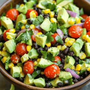- Ripe avocados - Canned black beans - Cherry tomatoes - Red onion - Corn kernels - Red bell pepper - Jalapeño (optional) - Fresh cilantro - Lime juice - Extra virgin olive oil - Ground cumin - Salt and pepper - Feta cheese (optional) For this salad, you’ll need: - 2 ripe avocados, diced into bite-sized pieces - 1 can (15 oz) black beans, drained and rinsed - 1 cup cherry tomatoes, halved - 1 small red onion, finely chopped - 1 cup corn kernels (fresh or thawed if frozen) - 1 red bell pepper, diced - 1 jalapeño, minced (optional) - 1/4 cup fresh cilantro, chopped - 3 tablespoons lime juice - 2 tablespoons extra virgin olive oil - 1 teaspoon ground cumin - Salt and pepper to taste - 1/4 cup feta cheese, crumbled (optional) If you prefer, you can switch black beans for kidney beans. Use lime zest if you want extra zest. For a vegan option, skip the feta cheese. Avocados are full of healthy fats. They help your heart and keep skin glowing. Black beans are high in protein and fiber. They support digestion and keep you full. The red onion adds antioxidants. Cherry tomatoes boost vitamin C. Corn provides sweet crunch and energy. Cilantro is fresh and may help with digestion. Lime juice is hydrating and adds zest. Overall, this salad is tasty and good for you. Start with the avocados. Cut them in half, remove the pit, and scoop out the flesh. Dice the avocados into bite-sized pieces. Place them in a large bowl to keep them fresh. Next, rinse the black beans in a strainer. This helps remove extra sodium and gives them a cleaner taste. Add the drained beans to the bowl with the avocados. Now, chop your vegetables. Halve the cherry tomatoes to bring out their sweetness. Finely chop the red onion for a sharp flavor. Dice the red bell pepper to add color and crunch. If you like heat, use a jalapeño. Remove the seeds, mince it, and add it to the bowl. Mix all the veggies with the beans and avocados gently. For the dressing, grab a small bowl. Squeeze fresh lime juice into it for a tangy kick. Add the extra virgin olive oil for a rich taste. Sprinkle in the ground cumin, salt, and black pepper. Whisk everything together until it is mixed well. This dressing adds flavor and ties the salad together. Now, pour the dressing over the salad mixture. Use a spatula to fold everything gently. Be careful not to smash the delicate avocado pieces. This keeps the salad looking beautiful. After mixing, add fresh cilantro and crumbled feta cheese, if you choose to. Fold again until everything is nicely combined. Take a moment to taste the salad. Adjust the seasoning by adding more salt, pepper, or lime juice if needed. Let the salad rest for about 10 minutes. This helps the flavors blend. Serve it chilled or at room temperature, either in a large bowl or in individual portions. You can find the full recipe for this refreshing meal [here](#). How to select ripe avocados To choose ripe avocados, look for dark green skin. Gently squeeze without applying too much pressure. A ripe avocado gives slightly. Avoid any that feel too soft or have dark spots. Storing leftover salad To keep leftovers fresh, store them in an airtight container. Place a piece of plastic wrap directly on the salad before sealing. This helps keep the avocados from browning. Additional spices or herbs You can add spices like smoked paprika or cayenne for extra flavor. Fresh herbs like parsley or basil can also brighten the salad. Experiment with what you like to create your perfect mix. Adjusting the heat level If you want more heat, add more jalapeño or a splash of hot sauce. For a milder version, skip the jalapeño or remove the seeds. Adjust to your taste! Presentation ideas For a fun presentation, layer the salad in a clear bowl. This shows off all the bright colors. You can also serve it in individual bowls or mason jars for a neat look. Pairing with other dishes This salad pairs well with grilled chicken, fish, or tacos. You can also serve it as a light lunch or side dish at a barbecue. It adds a fresh touch to any meal. {{image_4}} You can easily change this salad to fit your taste. Adding protein is one great option. Grilled chicken or shrimp works well here. It adds heartiness and flavor. You can also mix in seasonal vegetables. Try diced cucumbers in summer or roasted butternut squash in fall. These add color and texture. You can make this salad vegan by skipping the feta cheese. The other ingredients are already plant-based. It still tastes great without it. If you need a gluten-free version, you’re in luck! This salad is naturally gluten-free. All the ingredients fit a gluten-free diet, so enjoy without worry. For a twist on the dressing, use a yogurt-based option. This adds creaminess without extra fat. It’s a fun change from the classic vinaigrette. You can also try different vinaigrettes. A balsamic or honey mustard vinaigrette can change the flavor. Experiment to find your favorite! For the full recipe, check out the delicious avocado and black bean salad. To keep your avocado and black bean salad fresh, store it in an airtight container. This helps prevent oxidation and keeps flavors intact. Make sure the container is clean and dry before adding the salad. You can also squeeze a little extra lime juice on top. This adds a nice flavor and helps slow browning. I do not recommend freezing this salad. The texture of avocados changes when frozen. You may end up with mushy avocados and watery beans. If you want to save some for later, consider storing the ingredients separately. You can freeze black beans or corn, but mix them fresh with avocado when serving. This salad is best served cold or at room temperature. If you must reheat it, do it gently. Place it in a microwave-safe bowl and heat in short bursts. Stir it often to avoid cooking the avocado. However, reheating is not necessary, as the flavors shine best when fresh. For more details, check the Full Recipe. To keep avocados fresh, use lemon or lime juice. The acid slows browning. Also, store cut avocados in an airtight container. You can cover them with plastic wrap, pressing it against the flesh to limit air exposure. If you leave the pit in the avocado, it helps too. Yes, you can prepare the salad ahead. However, add the avocados and dressing just before serving. This way, they stay fresh. You can chop all the other ingredients earlier. Store them in the fridge to keep them cool. If you want to switch the black beans, try chickpeas or kidney beans. They both add protein and flavor. You could also use grilled chicken or shrimp for a meaty option. If you prefer a vegan choice, lentils are great too. Yes, this salad is gluten-free. All the ingredients are safe for those with gluten issues. If you choose to add any extras, like croutons, check their labels to ensure they are gluten-free. This blog post covered a vibrant salad packed with healthy ingredients. You learned how to prepare fresh avocados, black beans, and various veggies. I shared tips for making the perfect dressing and assembling the salad without mushing the avocados. Remember, customizing the salad allows for everyone’s taste. Keep it fresh, explore new flavors, and enjoy! Healthy eating can be fun and delicious. Take these ideas and make your salad unique.