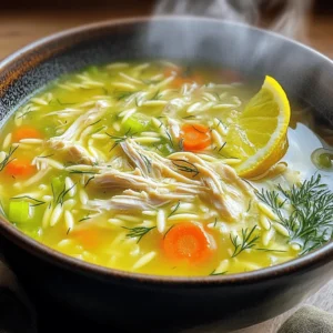 - 1 lb boneless, skinless chicken breasts - 6 cups chicken broth - 1 medium onion, finely chopped - 2 cloves garlic, minced - 1 cup carrots, diced - 1 cup celery, diced - 1 cup orzo pasta or rice - 3 large eggs - 1/3 cup fresh lemon juice - Dried oregano, salt, and pepper - Fresh dill for garnish Using these fresh ingredients makes your Greek lemon chicken soup bright and tasty. The chicken gives it a nice, hearty base. The broth adds depth and warmth. Fresh lemon juice brightens the flavors, while the herbs make it aromatic. I love adding carrots and celery for color and crunch. They bring a natural sweetness to the soup. The garlic adds an extra layer of flavor that makes the dish sing. Orzo is a great choice for this dish. It’s small and cooks quickly. You can also use rice if you prefer. The three large eggs add creaminess to the soup, making it rich and smooth. Don’t forget the fresh dill! It adds a burst of flavor and looks pretty on top. Using good-quality ingredients makes this soup a comforting and nourishing meal. For the full recipe, check the details above. Start by boiling the chicken breasts in chicken broth. This step makes the chicken tender and full of flavor. Cook them for about 15-20 minutes, or until they are completely done. Once cooked, remove the chicken from the pot. Let it cool for a few minutes, then shred it into small pieces. Set the shredded chicken aside for later. In the same pot, add the chopped onion, minced garlic, diced carrots, and diced celery. Sauté these vegetables for about 10 minutes. Stir them occasionally so they do not burn. The goal is to make them tender and fragrant. After the vegetables are ready, add orzo or rice to the pot. Cook it according to the package instructions, which usually takes around 8-10 minutes. In a medium bowl, whisk together the eggs and fresh lemon juice until smooth. This mixture will give the soup a nice tangy flavor. Before adding it to the soup, you must temper the egg mixture. To do this, slowly add a ladle of hot broth to the egg mixture while whisking. This step helps prevent the eggs from scrambling. Once the orzo (or rice) is cooked, reduce the heat to low. Gradually pour the tempered egg mixture back into the pot, stirring constantly. This keeps the soup creamy without curdling. Now, return the shredded chicken to the pot. Add salt, pepper, and dried oregano to taste. Warm the soup through for an additional 3-5 minutes, but do not let it boil. This step ensures all flavors meld together beautifully. For the complete recipe, check out the Full Recipe section above. How to properly temper eggs: To temper eggs, whisk the eggs and lemon juice in a bowl. Slowly add a ladle of hot broth while stirring. This step warms the eggs without cooking them. It helps you avoid scrambled eggs in the soup. Ensuring a creamy texture throughout: After tempering, add the egg mix back to the pot slowly. Stir constantly as you pour. This keeps the soup smooth and creamy. Avoid boiling after adding the eggs to preserve the texture. Adjusting lemon juice to taste: Lemon juice gives the soup its bright flavor. Start with 1/3 cup. Taste it and add more if you want a stronger taste. Fresh lemons are best for a zesty kick. Suggestions for fresh herbs or additional spices: Dill pairs perfectly with this soup. You can also try thyme or parsley for different flavors. A pinch of paprika adds warmth and depth, making it even more delicious. Serving suggestions with garnishes: Ladle soup into bowls for serving. Garnish with fresh dill for color and flavor. A sprinkle of black pepper adds visual appeal too. Use of lemon slices for visual appeal: Serve lemon slices on the side of each bowl. They add a pop of color and let your guests squeeze fresh juice into their soup. It makes the dish look extra special and inviting. {{image_4}} You can switch the chicken for turkey. Turkey has a similar taste and works well. If you want a plant-based option, try tofu. Use firm tofu and cube it. Simply add it to the soup when you cook the veggies. Another choice is beans. Chickpeas or white beans add protein and texture. They make the soup hearty and filling. If you need it gluten-free, use rice instead of orzo. Brown rice adds a nice nutty flavor. Quinoa is also a great choice. It cooks fast and gives a protein boost. For pasta lovers, look for gluten-free orzo. Many brands offer a tasty version that keeps the soup's charm. To make a lighter version, reduce the amount of chicken. You can double the veggies instead. Carrots and celery add bulk without many calories. Using less oil when cooking also helps. For a broth base, choose low-sodium chicken broth. This keeps sodium levels down while still being flavorful. Check out the Full Recipe for all the details. To store leftovers of Greek Lemon Chicken Soup, follow these steps: - Cool Down: Let the soup cool to room temperature before storing. - Containers: Use airtight containers or glass jars to keep it fresh. - Label: Mark the date on the container for easy tracking. - Duration: It stays good in the fridge for about 3 to 4 days. Keeping the soup in proper containers helps to maintain its flavor and texture. To freeze Greek Lemon Chicken Soup, here’s how to do it right: - Cool First: Always cool the soup completely before freezing. - Portion It: Divide the soup into single-serving containers. This makes it easier to thaw later. - Seal Tight: Use freezer-safe containers or heavy-duty freezer bags. Remove as much air as possible. - Duration: The soup can be frozen for up to 3 months. When you’re ready to enjoy it again, follow these thawing tips: - Thawing: Place it in the fridge overnight. You can also use the microwave for a quick thaw. - Reheating: Warm the soup on the stove over low heat. Stir it well to ensure even heating. Never let it boil, as this may affect the creamy texture. Enjoy the comforting flavors of Greek Lemon Chicken Soup any day! For the full recipe, check out the detailed steps above. Greek lemon chicken soup lasts about 3 to 4 days in the fridge. Store it in an airtight container. Make sure it cools down before sealing the container. This keeps the soup fresh and safe to eat. Yes, you can make this soup in advance. It tastes even better the next day as flavors meld. Just warm it on the stove over low heat when you are ready to serve. You can use rice or quinoa instead of orzo. Both options add a nice texture. For a gluten-free choice, look for gluten-free pasta. This soup is not very low-carb due to the orzo. If you want a low-carb option, skip the pasta. You can add more vegetables for extra flavor without the carbs. Yes, you can use cooked chicken. Just shred it and add it to the soup. This saves time and still gives you a tasty meal. Some great side dishes include a light salad or warm pita bread. A Greek salad adds fresh flavors and crunch. You might also enjoy some roasted vegetables on the side. This blog post detailed how to make Greek Lemon Chicken Soup. You learned the essential ingredients needed, step-by-step instructions, and useful tips for great results. We explored variations and storage tips to make it work for you. Now, you can enjoy a warm bowl of this comforting dish. With your newfound skills, you can impress family and friends. Enjoy making this soup your own and experiment with flavors!