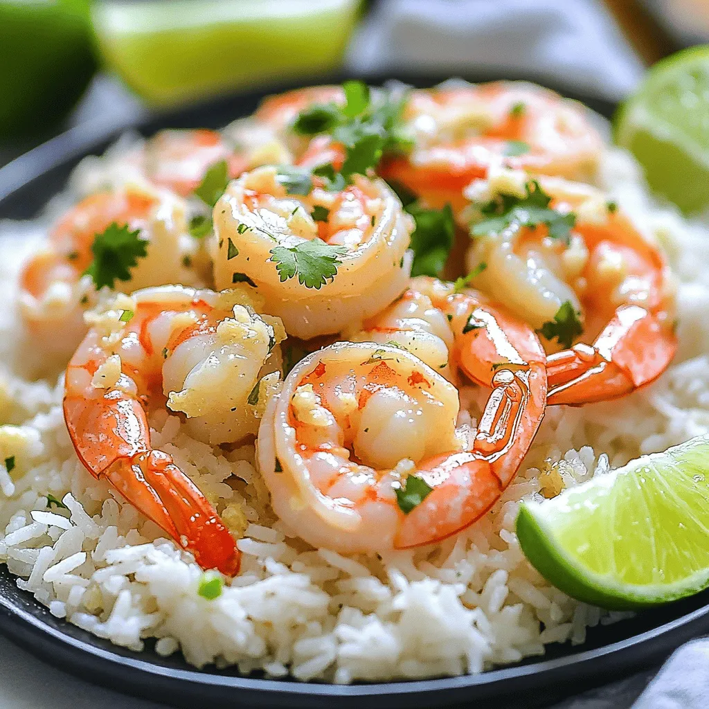 - 1 lb shrimp (peeled and deveined) - 1 cup jasmine rice - 1 1/2 cups coconut milk - 4 cloves garlic (minced) - 1 tablespoon olive oil - 1 tablespoon butter - 1/2 teaspoon red pepper flakes - Salt and pepper to taste - Fresh cilantro leaves (for garnish) - Lime wedges (for serving) When I start making garlic shrimp and rice, I gather the main ingredients first. The shrimp should be peeled and deveined for easy cooking. Jasmine rice adds a lovely aroma and texture to the dish. Coconut milk brings a creamy richness that pairs well with shrimp. Next, I focus on flavor enhancers. Garlic is a must for this recipe. It gives the dish a strong, savory taste. Olive oil and butter work together to create a tasty base for the shrimp. Red pepper flakes add just the right amount of heat. Don't forget to season with salt and pepper for a balanced flavor. Finally, garnishing gives the dish a bright finish. Fresh cilantro adds color and freshness. Lime wedges provide a zesty kick that brightens each bite. Together, these ingredients create a delicious and quick meal. You can find the full recipe and more tips to make this dish shine. Start by rinsing jasmine rice under cold water. Rinse until the water runs clear. This step removes extra starch. Drain the rice well. Next, combine the rinsed rice with 1 1/2 cups of coconut milk in a medium saucepan. This will add creaminess to the dish. Place the saucepan over medium heat. Bring the mixture to a gentle boil. Once it boils, reduce the heat to low. Cover the saucepan with a lid. Let it simmer for 15-18 minutes. The rice will become tender, and the coconut milk will absorb. While the rice cooks, prepare the garlic shrimp. Heat 1 tablespoon of olive oil and 1 tablespoon of butter in a large skillet over medium-high heat. Wait for the butter to melt and bubble. Then, add 4 cloves of minced garlic and 1/2 teaspoon of red pepper flakes. Sauté for about 1 minute. The garlic should smell fragrant, but don’t let it burn. Now, add 1 pound of peeled and deveined shrimp to the skillet. Cook the shrimp for 3-4 minutes. They should turn pink and opaque. Stir occasionally, and season with salt and pepper to taste. Once done, remove the skillet from heat and set it aside. After cooking, fluff the coconut rice with a fork. This makes the grains separate nicely. Divide the rice among serving plates. Top each plate with the garlic shrimp and any sauce left in the skillet. For a fresh touch, garnish with cilantro leaves. Serve with lime wedges on the side for a zesty kick. For the full recipe, check the details above. Enjoy your flavorful meal! To get tender shrimp, avoid overcooking them. Overcooked shrimp turn rubbery and tough. Cook the shrimp for just 3-4 minutes. They should turn pink and opaque. Use medium-high heat for searing. This heat cooks the shrimp quickly and evenly. Keep an eye on them as they cook. Garlic adds great flavor, but it can burn fast. For perfect rice, use a fork to fluff it. This keeps the grains separate. Right after cooking, let the rice rest for five minutes. This step helps the rice finish cooking and absorb steam. After resting, fluff it gently. This will give you a light and airy texture. To store leftovers, place shrimp and rice in airtight containers. They last well in the fridge for 3-4 days. For longer storage, freeze them. When reheating, use low heat to keep shrimp tender. Add a splash of water or broth to the pan. This keeps the dish moist and flavorful. For the best taste, reheat on the stove. Avoid the microwave if you can. It can make shrimp rubbery. For the Full Recipe, check the section above! {{image_4}} You can switch up the protein in this dish. Try using chicken or tofu instead of shrimp. Both options work great and have their own unique flavors. If you want to change the rice, consider using brown rice or quinoa. These grains add different textures and health benefits to your meal. Adding vegetables can boost nutrition and taste. Bell peppers and snap peas add color and crunch. You can also spice things up with curry powder or ginger. These spices bring warmth and depth to the dish, making each bite exciting. For a smoky flavor, try grilling the shrimp. This method adds a char that enhances the taste. You can also use a rice cooker for a simple and easy cooking method. The rice cooker takes the guesswork out of cooking rice, leaving you free to focus on the shrimp. Remember to check out the Full Recipe for more details on how to make this dish! You can store leftover garlic shrimp and rice in the fridge. Keep it in an airtight container. The dish stays fresh for up to three days. If you want to keep it longer, freeze it. Use a freezer-safe bag or container. Label it with the date. It can last up to three months in the freezer. To reheat your meal, the best method is using a skillet. Heat it on low to medium heat. Add a splash of water or broth to keep it moist. Stir gently to warm everything evenly. You can also use the microwave. Place the dish in a microwave-safe bowl. Add a few drops of water. Cover it with a lid or damp paper towel. Heat in short bursts, stirring in between. To avoid rubbery shrimp, do not overheat. Shrimp cooks fast, so keep an eye on it. If it gets too hot, it will toughen up. Aim for just warm, not hot. Enjoy your delicious meal again without losing flavor! Cooking garlic shrimp and rice takes about 30 minutes in total. You will spend 10 minutes prepping and 20 minutes cooking. First, rinse the rice and prepare the shrimp. Then, cook the rice for around 15-18 minutes while you sauté the shrimp. This quick meal is perfect for busy days. Yes, you can use frozen shrimp. Just make sure to thaw them before cooking. You can place them in cold water for about 15-20 minutes. Once they are thawed, peel and devein them if needed. This will save you time but still give you great flavor. There are many options you can serve with garlic shrimp and rice. Some great side dishes include: - Steamed vegetables (like broccoli or green beans) - A fresh salad with lemon dressing - Garlic bread for extra flavor - A chilled white wine or sparkling water to drink These choices will complement your meal well. This recipe is great for meal prep. You can cook the shrimp and rice in advance and store them separately in airtight containers. They will last in the fridge for up to three days. Just reheat the shrimp and rice in a pan or microwave before serving. This makes it easy to enjoy a tasty meal all week long! This blog post covered the key ingredients and steps for making garlic shrimp and rice. You learned how to achieve tender shrimp, perfectly fluffy rice, and creative variations. Meal prep tips and storage advice ensure you can savor this dish later. Always remember, cooking should be both fun and delicious. Enjoy experimenting with flavors and ingredients. Your kitchen is a place to create, so dive in and cook with confidence!