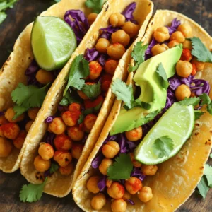To make spicy chickpea tacos, you need some key items. Here is what you will need: - 1 can (15 oz) chickpeas, thoroughly drained and rinsed - 2 tablespoons extra virgin olive oil - 1 teaspoon ground chili powder - 1 teaspoon ground cumin - 1/2 teaspoon smoked paprika - 1/4 teaspoon cayenne pepper - Sea salt and freshly cracked black pepper to taste - 8 small corn or flour tortillas - 1 ripe avocado, sliced into thin pieces - 1 cup finely shredded purple cabbage - Fresh cilantro leaves for garnish - Lime wedges for serving These ingredients create a tasty and spicy base for your tacos. The spices bring warmth and depth, while the chickpeas offer a great source of protein and fiber. You can add some unique touches to your tacos. Here are some ideas: - Diced tomatoes for freshness - Sliced jalapeños for extra heat - A dollop of sour cream or yogurt for creaminess - Shredded cheese for richness - Corn or black beans for more texture Feel free to mix and match these extras. They can elevate your tacos to a whole new level. Chickpeas are not just tasty; they are also very healthy. Here are some benefits: - High in protein, which helps build muscle - Rich in fiber, aiding in digestion - Contain vitamins and minerals like iron and magnesium - Low in fat, making them a great choice for heart health Including chickpeas in your diet can support your overall health. They are a smart ingredient in any meal. For the full recipe, check the [Full Recipe]. Start by opening a can of chickpeas. Drain and rinse them well. In a bowl, use a fork or potato masher to gently mash the chickpeas. Leave some chunks for texture. You want them slightly broken but not a paste. This will help them stay firm while cooking. Heat 2 tablespoons of extra virgin olive oil in a skillet over medium heat. Once the oil shimmers, add the mashed chickpeas. Sprinkle in the spices: 1 teaspoon of chili powder, 1 teaspoon of cumin, 1/2 teaspoon of smoked paprika, and 1/4 teaspoon of cayenne pepper. Add sea salt and black pepper to taste. Stir well to coat all the chickpeas. Cook for about 5 to 7 minutes. This will make the spices fragrant and the chickpeas slightly crispy. While the chickpeas cook, warm the tortillas in another skillet for about 30 seconds on each side. You can also heat them in the oven. Once the chickpeas are ready, spoon a generous amount onto each tortilla. Top with sliced avocado, shredded purple cabbage, and fresh cilantro. Serve with lime wedges on the side. This adds a zesty touch just before eating. For the full recipe, check out the complete guide! To make your spicy chickpea tacos pop, use a mix of spices. I love pairing chili powder with cumin for a warm base. Adding smoked paprika brings a nice depth. If you want more heat, cayenne pepper is the way to go. You can also try adding garlic powder or onion powder for extra flavor. Experiment until you find your favorite blend. Warming your tortillas is key to a great taco. You can heat them in a skillet, about 30 seconds on each side. This keeps them soft and pliable. Alternatively, stack them, wrap in foil, and warm in the oven. If you prefer a crispy texture, try frying them lightly in oil. Just be careful not to overcook them! Serving matters! Place your tacos on a large platter. Add lime wedges and fresh cilantro for color. You can even include cherry tomatoes or sliced radishes for a vibrant touch. This not only looks great but also invites your guests to dig in. For a fun twist, serve with a side of salsa or guacamole to enhance the flavor. Enjoy the Full Recipe for more tips! {{image_4}} You can turn your spicy chickpea tacos into a taco bowl. Start with a base of rice or quinoa. Then, add your chickpea mixture on top. Pile on shredded cabbage, avocado, and cilantro. This bowl offers a fun twist on the classic taco. You could also add salsa or hot sauce for extra flavor. Feel free to mix in different proteins or veggies. You can add cooked chicken, beef, or shrimp if you want. For a veggie boost, try bell peppers, corn, or zucchini. These options add variety and nutrition to your meal. You can also swap chickpeas for black beans or lentils for a new taste. Making this dish gluten-free is easy. Just use corn tortillas instead of flour ones. They are tasty and safe for those with gluten issues. This recipe is already vegan, so you can enjoy it as is. To enhance flavors, add avocado or a vegan sour cream. These small changes can make a big difference in taste and texture. For the full recipe, check out the earlier sections. To store leftover chickpeas, place them in a clean, airtight container. Make sure the lid seals tightly. You can keep them in the fridge for up to three days. If you want to store them for longer, freeze the chickpeas. They will last for about three months in the freezer. Just remember to label your container with the date. This helps you keep track of freshness. Reheating your tacos is easy! You can microwave them for about 30 seconds. Make sure to cover them with a damp paper towel. This keeps the tortillas soft. If you prefer a crispier taco, reheat them in a skillet. Heat the skillet on medium and warm each taco for about one minute on each side. This way, you keep that delicious crunch! For storing your ingredients, glass containers are best. They are safe, durable, and help keep food fresh. You can also use plastic containers, but make sure they are BPA-free. Small jars work well for spices and herbs. Label each container so you can find what you need quickly. Keep everything in a cool, dry place for the best results. For a full recipe, check the Spicy Chickpea Tacos section. You can make chickpea tacos spicier by adding more cayenne pepper. Start with 1/2 teaspoon and adjust to your heat level. You can also use hot sauce for an extra kick. Another idea is to add chopped jalapeños or serrano peppers. These fresh peppers bring heat and flavor. If you love smoky flavors, try adding chipotle powder. This will give your tacos a nice depth. Yes, you can prepare chickpea tacos in advance. I suggest cooking the chickpeas and storing them in an airtight container. Keep the tortillas and toppings separate until ready to serve. This way, everything stays fresh. You can store the chickpea mixture in the fridge for up to three days. Just reheat it before serving. Fresh toppings like avocado and cilantro should be added last. Spicy chickpea tacos pair well with many sides. You could serve them with rice or quinoa for a filling meal. A fresh salad adds brightness and crunch. Try a simple cabbage slaw or a corn salad. You might also enjoy salsa or guacamole on the side. For drinks, consider a refreshing limeade or a cold beer. This will balance the spice and add flavor. For the full recipe, check out the detailed instructions above. In this post, we covered how to make spicy chickpea tacos. We explored essential ingredients and their health benefits. You learned step-by-step instructions for preparing and cooking chickpeas, assembling tacos, and customizing them. We shared tips for seasoning, tortilla methods, and serving ideas. Variations included taco bowls and gluten-free options. Finally, we discussed how to store leftovers effectively. These tacos are fun, tasty, and good for you. Ready to enjoy your homemade spicy chickpea tacos?