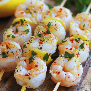 - 1 lb large shrimp, peeled and deveined - 3 tablespoons extra virgin olive oil - Zest and juice of 2 fresh lemons - 4 cloves garlic, finely minced - 1 teaspoon red pepper flakes - 1 teaspoon smoked paprika - Salt and black pepper, to taste - Fresh parsley, finely chopped - Skewers (wooden or metal, soak wooden skewers in water for at least 30 minutes) To make these lemon garlic shrimp skewers pop, you need fresh and quality ingredients. The star of the show is the shrimp, which should be large and juicy. The olive oil brings richness and helps the flavors stick. Fresh lemons add bright zest and tang. Garlic gives a warm and savory flavor. The spices give this dish a kick. Red pepper flakes add heat, while smoked paprika adds depth. Salt and black pepper enhance everything, making it all come together. For a finishing touch, fresh parsley adds color and freshness. Don't forget about the skewers! If you use wooden skewers, soaking them in water prevents burning. You can find the full recipe above for more details. To make the marinade, take a medium mixing bowl. In this bowl, combine: - 3 tablespoons extra virgin olive oil - Zest and juice of 2 fresh lemons - 4 cloves garlic, finely minced - 1 teaspoon red pepper flakes - 1 teaspoon smoked paprika - Salt and black pepper, to taste Whisk all the ingredients well until they blend into a smooth mixture. The olive oil and lemon juice create a bright flavor that enhances the shrimp. Next, add 1 pound of peeled and deveined shrimp to the marinade. Make sure each shrimp is coated well. Use a spoon or spatula for this. Cover the bowl with plastic wrap. Place it in the fridge for at least 30 minutes. This step allows the shrimp to soak in all the zesty flavors. While the shrimp marinate, preheat your grill or grill pan to medium-high heat. This ensures that the shrimp cook evenly and get a nice char. After marinating, remove the shrimp from the fridge. Thread them onto skewers, leaving a little space between each one. This helps them to cook well without steaming. Once your grill is hot, place the skewers on it. Grill the shrimp for about 2-3 minutes on each side. Look for a vibrant pink color and a firm texture. Avoid cooking them too long; overcooked shrimp can become tough. After grilling, take the skewers off the heat. Let them rest for about 1 minute. This helps the juices soak back into the shrimp. For a final touch, sprinkle with finely chopped parsley before serving. For the full experience, check out the Full Recipe. To prevent overcooking shrimp, watch the color closely. Shrimp turn pink when done. Cook them for just 2-3 minutes per side. If they curl tightly, they may be overcooked. Marinate your shrimp for at least 30 minutes. This lets the flavors soak in and makes them tasty. Keep your marinade cold while the shrimp soak. This keeps them fresh. If you use wooden skewers, soak them in water for 30 minutes. This helps prevent burning on the grill. When grilling, keep your grill at medium-high heat. This ensures even cooking and a nice char. Always keep an eye on your shrimp. They can cook quickly and need your attention. For a stunning display, serve the skewers on a large platter. Add lemon wedges for a splash of color and flavor. A small drizzle of olive oil adds shine, too. Sprinkle fresh parsley over the skewers before serving. This adds a pop of green and freshness. For an extra touch, you can arrange them in a circle or on a bed of greens to impress your guests. {{image_4}} You can swap shrimp for other proteins. Try chicken or tofu for a twist. Each option brings a unique flavor. You can even use fish like salmon. For garlic, try shallots or garlic powder. Both add nice depth without overpowering the dish. Herbs can brighten this dish. Fresh basil or cilantro adds a great touch. You can also add citrus zest, like lime or orange, for a fruity kick. Flavor-infused oils work wonders too. Try using garlic or chili oil for added taste. Marinades can change the flavor game. Mix in a splash of soy sauce or honey for a sweet touch. These skewers shine in many meals. Serve them in soft tacos with fresh veggies. Toss them on a salad for a light meal. You can also serve them over rice or quinoa for a filling dish. Add a squeeze of lemon on top for extra zing! For a fun twist, serve with a dipping sauce like spicy mayo or garlic aioli. You can find the full recipe to explore all these variations! To store leftover shrimp skewers, let them cool first. Place them in an airtight container. Store them in the fridge for up to 2 days. For longer storage, you can freeze them. Wrap each skewer in plastic wrap and then place them in a freezer bag. This helps keep them fresh. When you reheat, use a skillet or your grill. Heat a bit of oil over medium heat. Place the skewers in the pan or on the grill for about 1-2 minutes per side. This method keeps the shrimp juicy and flavorful. Avoid using the microwave, as it can make them rubbery. Shrimp skewers stay tasty for 2 days in the fridge. If you freeze them, they can last for about 3 months. However, for the best flavors, try to eat them within a month. Always check for any off smells or changes in color before eating. Enjoy your shrimp skewers fresh for the best taste! Perfectly cooked shrimp have a few clear signs. First, they turn a bright pink color. Next, they curl into a C-shape. Lastly, they become opaque in color. If the shrimp are gray or rubbery, they are overcooked. Keep an eye on them while grilling. Cooking time is usually about 2-3 minutes per side. Yes, you can use frozen shrimp. Just make sure to thaw them properly. You can do this by placing them in the fridge overnight. If you need to thaw them faster, place the shrimp in a bowl of cold water. Change the water every 30 minutes. Avoid using hot water, as it can cook the shrimp. Once thawed, rinse them under cold water before marinating. Lemon garlic shrimp skewers pair well with many dishes. Here are some great side options: - Rice: Serve over white or brown rice for a filling meal. - Salad: A fresh green salad adds crunch and balance. - Grilled Vegetables: Seasonal veggies like zucchini and bell peppers work well. - Pasta: Toss with olive oil and herbs for a light pasta dish. - Bread: Serve with crusty bread to soak up the extra marinade. For more ideas, check out the Full Recipe. These sides enhance the meal and make it special! In this blog post, we covered everything you need for lemon garlic shrimp skewers. We discussed the key ingredients, from shrimp to spices. Then, I laid out easy steps for marinating and grilling. You learned tips for cooking and presenting your skewers. We explored variations and storage options for leftovers. Perfectly cooked shrimp should be pink and firm. With these skills, you can impress anyone. Enjoy your cooking adventures and create tasty meals!