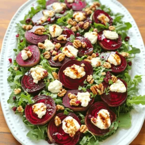 To create the Roasted Beet and Goat Cheese Salad, you will need the following ingredients: - 4 medium beets, scrubbed and trimmed - 2 tablespoons extra virgin olive oil, divided - Sea salt and freshly ground black pepper to taste - 4 cups mixed greens (arugula, spinach, and kale) - 1/2 cup creamy goat cheese, crumbled - 1/4 cup walnuts, toasted and roughly chopped - 1/4 cup dried cranberries - 2 tablespoons balsamic vinegar - 1 tablespoon pure honey - Fresh herbs (basil or parsley) for garnish Each ingredient adds not just flavor, but also nutrition. Beets are rich in vitamins and minerals. They help boost your energy levels. Goat cheese brings a creamy texture and a tangy taste. It pairs well with the sweetness of beets and cranberries. Walnuts add crunch and healthy fats, while mixed greens provide fiber. The dressing of balsamic vinegar and honey ties all the flavors together. You can find the Full Recipe for step-by-step instructions to make this delightful salad. 1. Preheat the oven: Set your oven to 400°F (200°C). This makes sure the beets roast well. 2. Wrap the beets: Take each beet and wrap it in foil. Drizzle 1 tablespoon of olive oil on them. Add sea salt and black pepper for flavor. Seal the foil tightly. 3. Roast the beets: Place the wrapped beets on a baking sheet. Roast them in the oven for 45-60 minutes. They are done when a fork easily pierces them. 1. Peel and slice the beets: Let the beets cool a bit. Then, peel off the skin. I recommend wearing gloves to avoid stains. Cut the beets into wedges for a nice look. 2. Combine salad ingredients: In a large mixing bowl, add the mixed greens, sliced roasted beets, crumbled goat cheese, toasted walnuts, and dried cranberries. Gently mix everything together. 1. Prepare the dressing: In a small bowl, whisk together the balsamic vinegar, the last tablespoon of olive oil, and honey. Stir well until combined. Taste it and add salt and pepper as needed. 2. Dress the salad: Drizzle the dressing over the salad. Toss everything gently to coat the greens and other ingredients. 3. Serve the salad: Plate the salad right away. Garnish with fresh herbs for a pop of color and extra flavor. For the full recipe, check out the Beet the Ordinary: Roasted Beet and Goat Cheese Salad. - Choosing the right beet size for even cooking: I recommend using medium beets. They cook evenly and are easy to handle. If you use larger beets, they may take longer to roast, leading to uneven texture. Smaller beets cook too quickly and may dry out. - How to properly season the beets: Before wrapping the beets in foil, drizzle them with olive oil. Add a generous pinch of sea salt and freshly ground black pepper. This simple seasoning enhances their natural sweetness and flavor during roasting. - Creative ways to plate the salad: For a stunning presentation, use a large, flat platter. Layer mixed greens as a base. Fan out the roasted beet wedges on top and sprinkle crumbled goat cheese and walnuts over the salad. This method creates a colorful and inviting look. - Garnishing tips to elevate the dish: Fresh herbs can add color and flavor. A sprinkle of chopped basil or parsley brightens the dish. You can also use edible flowers for a special touch, making it perfect for gatherings or celebrations. - Best practices for prepping ingredients in advance: You can roast the beets a day ahead. Once cooled, wrap them in plastic to keep fresh. Store the mixed greens and other ingredients separately. This way, you can quickly assemble your salad just before serving, keeping everything crisp and tasty. For the complete recipe, see [Full Recipe]. {{image_4}} You can switch up the greens in your salad to make it special. Try using arugula for a peppery kick or romaine for a crisp bite. Each green offers a different taste and texture, giving your salad a new vibe. If you want to change the cheese, feta or blue cheese can work wonders. Feta adds a salty flavor, while blue cheese brings a bold touch. Both complement the sweetness of the beets nicely. The right dressing can elevate your salad. A citrus vinaigrette adds a bright and zesty flavor. Mix fresh lemon juice with olive oil for a quick option. If you want something creamy, a yogurt dressing is perfect. It pairs well with the tang of goat cheese and makes the salad feel lush. Don’t hesitate to experiment with different dressings to find your favorite. Add protein to make your salad more filling. Grilled chicken is a great choice, giving the salad a hearty feel. For a plant-based option, chickpeas work well. They add protein and texture. You can also sprinkle seeds, like pumpkin or sunflower seeds, for some crunch. Fresh fruit, such as sliced pears or apples, can add a sweet note. Each add-in brings its own charm to the dish, making it unique every time. Don’t forget to check out the Full Recipe for more inspiration! To keep your roasted beet and goat cheese salad fresh, store it in an airtight container. Place any leftovers in the fridge. The salad will stay good for about three days. Make sure to keep the dressing separate until you are ready to eat. This helps keep the greens crisp and fresh. If you want to store beets for longer, you can freeze them. First, roast the beets as in the Full Recipe. Let them cool, then peel and slice them. Place the slices in a freezer-safe bag, removing as much air as possible. Beets can last up to six months in the freezer. However, I do not recommend freezing the prepared salad. The greens won't hold up well after thawing. When it's time to eat your stored salad, you can reheat the beets if you like. Just warm them in the microwave for about 30 seconds. Toss the salad again after reheating. This helps mix the flavors back together. If you stored the salad dressed, consider adding a bit more dressing before serving. This keeps everything tasty and vibrant. How long do roasted beets last in the fridge? Roasted beets can last up to five days in your fridge. Store them in an airtight container. This way, they stay fresh and tasty for your salads. Can I use pre-cooked beets for this recipe? Yes, you can use pre-cooked beets. They are a great time-saver. Just cut them into wedges and add them to your salad. They will still taste delicious! What type of goat cheese is best for salads? A creamy goat cheese works best for this salad. It adds a nice richness and tang. Look for soft, crumbled varieties for easy mixing. Can I substitute goat cheese with a dairy-free option? Absolutely! You can use a dairy-free cheese made from nuts. Look for a creamy cashew cheese or tofu-based option. Both will provide a nice flavor. What are the health benefits of beet and goat cheese salad? This salad is packed with nutrients. Beets are high in fiber and antioxidants. Goat cheese adds protein and calcium. Together, they support heart health and digestion. How many calories are in a serving of this salad? One serving of this salad has about 300 calories. This includes the beets, goat cheese, nuts, and dressing. It’s a great balance of flavors and nutrients without too many calories. For the complete recipe, check out the Full Recipe. This salad combines roasted beets, fresh greens, and tangy goat cheese. You learned how to roast beets and mix vibrant ingredients for a delicious dish. Remember to choose the right beet size and season well for great texture. Don't hesitate to try different greens or dressings to make it your own. Salad prep can be easy, helping you save time. Enjoy this healthy meal that packs flavor and nutrients. Make it today and impress yourself with your cooking skills!