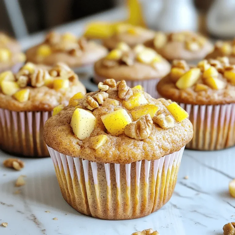 Healthy Apple Cinnamon Muffins need fresh and wholesome ingredients. Here’s what you will use: - 2 cups whole wheat flour - 1 teaspoon baking powder - 1 teaspoon baking soda - 1 teaspoon ground cinnamon - 1/2 teaspoon ground nutmeg - 1/4 teaspoon salt - 1/3 cup honey or maple syrup - 1/2 cup unsweetened applesauce - 2 large eggs - 1 teaspoon vanilla extract - 1 cup diced apples (about 1 large apple) - 1/4 cup chopped walnuts or pecans (optional) Using whole wheat flour gives these muffins a nutty taste and adds fiber. The baking powder and baking soda help make them rise. Cinnamon and nutmeg bring warmth and spice, making each bite delightful. Honey or maple syrup acts as a natural sweetener. Applesauce adds moisture and reduces the need for oil. Eggs bind everything together and provide protein. Diced apples add chunks of sweetness and texture. If you like nuts, walnuts or pecans add a nice crunch. For the full recipe, check out the detailed instructions on how to bring these ingredients together into a delicious treat. First, heat your oven to 350°F (175°C). This step is crucial. A hot oven helps the muffins rise well. Next, grab a muffin tin. You can line it with paper liners or spray it with non-stick cooking spray to prevent sticking. In a big bowl, mix the dry ingredients. Combine the whole wheat flour, baking powder, baking soda, ground cinnamon, ground nutmeg, and salt. Use a whisk to blend everything. Make sure there are no lumps. This mix adds flavor and helps the muffins rise. Next, get another bowl for wet ingredients. Mix the honey or maple syrup, unsweetened applesauce, eggs, and vanilla extract. Stir until smooth. This mixture adds moisture and sweetness to the muffins. Now, it's time to combine the wet and dry mixes. Gently fold the wet mix into the dry mix. Be careful not to overmix. If you mix too much, the muffins may turn out dense. We want them light and fluffy! Grab a scoop or spoon and fill each muffin cup about two-thirds full. This allows space for the muffins to rise. Make sure the batter is evenly placed in each cup. Place the muffin tin in the preheated oven. Bake for 18-20 minutes. The muffins should be golden brown. You can check if they are done by inserting a toothpick into the center. If it comes out clean, they are perfect! After baking, let the muffins cool in the tin for about 5 minutes. Then, transfer them to a wire rack. This helps them cool completely and prevents sogginess. For the full recipe, check the earlier section. Enjoy the process and the delicious smell that fills your kitchen! To make muffins light and fluffy, avoid overmixing the batter. When you combine wet and dry ingredients, stir gently. Stop mixing as soon as you see no dry flour. This keeps air in the batter. Another tip is to use fresh baking powder and baking soda. Old leavening agents can lead to dense muffins. You can change the sweetener in this recipe. Honey adds flavor and moisture. Maple syrup offers a unique taste. If you want to reduce sugar, use mashed bananas or dates. Both options keep muffins moist and sweet. You can even try stevia or agave syrup for a lower-calorie option. You can make these muffins ahead of time. Bake them and let them cool completely. Then, wrap them in plastic wrap or foil. Place them in a freezer bag to avoid freezer burn. They last up to three months in the freezer. To eat, thaw them at room temperature or warm them in the microwave for a few seconds. Enjoy fresh muffins anytime! For the full recipe, check the detailed instructions above. {{image_4}} You can change up the flavor of your Healthy Apple Cinnamon Muffins by adding different fruits. Pears work great and add moisture and sweetness. Just chop them into small pieces, like you do with apples. Blueberries are also a fun choice. They burst with juice and offer a nice pop in every bite. You can use fresh or frozen blueberries, but if using frozen, don’t thaw them first. This will keep your muffins from turning blue! If you need a gluten-free version, switch the whole wheat flour for a gluten-free blend. Look for a mix that includes a binding agent like xanthan gum. This helps keep your muffins from crumbling. You can also try almond flour or oat flour. They provide a nutty flavor and work well in muffins. Keep in mind, you may need to adjust the liquid slightly, as different flours absorb moisture differently. To make your muffins nut-free, simply leave out the chopped walnuts or pecans. You can replace the nuts with seeds like sunflower or pumpkin seeds. These add crunch and nutrients without any nuts. If you want even more flavor, try adding shredded coconut. It gives a tropical touch while keeping everything nut-free. Feel free to explore these variations and let your creativity shine. For the complete recipe, check out the Full Recipe section. To keep your healthy apple cinnamon muffins fresh, store them in an airtight container. This stops moisture from getting in. Place the muffins at room temperature for up to three days. If you want them to last longer, consider refrigeration. Just remember to let them cool completely before sealing them up. Freezing muffins is easy and a smart way to save some for later. First, let them cool down. Then, wrap each muffin in plastic wrap. After that, place the wrapped muffins in a freezer bag or container. They can stay in the freezer for up to three months. When you're ready to eat them, just take out what you need and let them thaw. Reheating your muffins is simple. You can use the microwave or the oven. For the microwave, heat each muffin for about 15-20 seconds. If you prefer the oven, preheat it to 350°F. Place the muffins on a baking sheet and warm them for about 5-10 minutes. Enjoy them warm to bring back that delightful taste. Find the full recipe to make your own delicious muffins! To reduce the sweetness, cut the honey or maple syrup. Use only 1/4 cup instead of 1/3 cup. You can also add more spices. Try using an extra teaspoon of cinnamon or nutmeg. This will add flavor without more sugar. Yes, you can use all-purpose flour. It will change the texture slightly. Whole wheat adds more nutrients and a richer taste. If you prefer lighter muffins, go for white flour. You can add nutmeg, ginger, or allspice. These spices will give your muffins more flavor. They pair well with apples and cinnamon. Experiment to find your favorite mix! These muffins last about 3 to 5 days at room temperature. Store them in an airtight container. You can also freeze them for up to 3 months. Just thaw before eating. Yes, you can use mashed bananas or Greek yogurt. Each will change the flavor slightly but still work well. Choose what you like best for your muffins. For the full recipe, follow the detailed instructions above. Healthy Apple Cinnamon Muffins are easy to make and delicious. We discussed the ingredients, step-by-step instructions, and helpful tips to achieve great results. You can even explore fun variations and learn the best ways to store your muffins. Remember, you can adjust sweetness and try new flavors. These muffins not only taste fantastic, but they also offer nutritional benefits. Enjoy baking and sharing these wholesome treats with friends and family. Your kitchen will smell amazing!