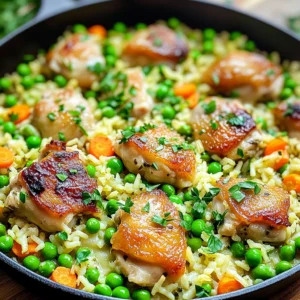 - 2 cups boneless, skinless chicken thighs, diced into bite-sized pieces - 1 cup long-grain rice - 2 cups low-sodium chicken broth For this dish, I love using chicken thighs. They stay juicy as they cook. Long-grain rice works best here. It cooks evenly and gives a nice texture. Chicken broth adds rich flavor to the rice and chicken. - 1 medium onion, finely diced - 2 cloves garlic, minced - 1 tablespoon extra virgin olive oil - 1 teaspoon dried thyme - 1 teaspoon smoked paprika - Salt and freshly ground black pepper to taste Onion and garlic make a great base for this dish. They bring warmth and depth. Olive oil helps to sauté the chicken and vegetables. Thyme and paprika add a nice herbal and smoky note. Season well with salt and pepper to enhance all the flavors. - 1 cup frozen peas and carrots - Fresh parsley, chopped (for garnish) Frozen peas and carrots add color and nutrients. They cook quickly, making them perfect for this one-pan meal. Fresh parsley adds a pop of green. It makes the dish look fresh and inviting. You can find the full recipe for this Chicken and Rice Skillet Bake in the section above. Enjoy cooking! - Preheat your oven to 375°F (190°C). This step ensures even cooking. - Dice 2 cups of boneless, skinless chicken thighs into bite-sized pieces. - Finely dice 1 medium onion and mince 2 cloves of garlic. - Heat 1 tablespoon of extra virgin olive oil in a large oven-safe skillet over medium heat. - Add the diced chicken and season with salt, black pepper, 1 teaspoon dried thyme, and 1 teaspoon smoked paprika. - Sauté the chicken for 5-7 minutes until browned. Stir occasionally to cook evenly. - Stir in the diced onion and minced garlic, cooking for an additional 2-3 minutes until fragrant. - Add 1 cup of long-grain rice to the skillet, stirring to coat it with the chicken mixture. - Pour in 2 cups of low-sodium chicken broth and mix in 1 cup of frozen peas and carrots. - Cover the skillet with a lid or aluminum foil. Transfer it to your preheated oven. - Bake for 25-30 minutes until the rice is tender and has absorbed most of the liquid. - Remove the skillet from the oven and let it rest for 5-10 minutes. This step allows the rice to finish cooking. - Fluff the rice gently with a fork before serving. - Garnish with fresh parsley for a pop of color. For the full recipe, refer to the details provided above. To get the best texture for your chicken and rice skillet bake, pay attention to cooking times and temperatures. Always preheat your oven to 375°F (190°C) before you start cooking. This helps the dish cook evenly. The chicken should brown well before you add the rice. It usually takes about 5-7 minutes on medium heat. When the dish is done baking, let it rest for 5-10 minutes. This allows the rice to absorb the last bit of steam. Use a fork to fluff the rice gently. This step makes the rice light and airy. To boost the flavor, add herbs and spices. Dried thyme and smoked paprika work great in this dish. You can also try fresh herbs like rosemary or basil for a twist. Using homemade stock gives a richer taste than store-bought. If you don’t have homemade stock, choose a low-sodium version from the store. This helps control the saltiness of your dish. For this recipe, use a large oven-safe skillet. A cast-iron skillet is perfect as it retains heat well. If you don’t have one, any other oven-safe skillet will work. Make sure you have a sturdy spatula for stirring. A sharp knife is also important for chopping the chicken and veggies. These tools will help make your cooking easier and more fun. For more details, you can check the Full Recipe to get started! {{image_4}} You can swap chicken with turkey or tofu. Both options work well. If you use turkey, choose thighs for juiciness. Cut them into similar-sized pieces as chicken. For tofu, use firm or extra-firm. Drain and press it first. Then, cube it and sauté it until golden. This gives it a nice texture. If you want a vegetarian version, try adding beans or lentils. They add protein and fiber. Black beans or chickpeas are great options. They mix well with the rice and spices. While long-grain rice is classic, you can use brown rice or quinoa. Brown rice adds more fiber and a nutty flavor. It takes longer to cook, so adjust your liquid and time. Quinoa cooks faster and is full of protein. Rinse quinoa well before cooking to remove bitterness. For cooking techniques, brown rice needs more water. Use a 2:1 water-to-rice ratio. Quinoa uses a 1:2 ratio. Follow the cooking times on the package for best results. Try using seasonal vegetables for extra flavor. Fresh bell peppers, zucchini, or spinach work well. You can also add broccoli or asparagus for crunch. Just chop them into bite-sized pieces so they cook evenly. If you have favorite veggies, feel free to mix them in. Just remember to adjust cooking times. Softer veggies like spinach need less time than harder ones like carrots. This way, you can customize the dish to your taste. After cooking, let your Chicken and Rice Skillet Bake cool down. This step helps prevent bacteria growth. Allow it to sit at room temperature for no more than two hours. If you need to cool it faster, place the skillet in a cooler area of your kitchen. Use a large spoon to stir, which speeds up the cooling. Store your dish in airtight containers. Glass or plastic containers work well. Make sure to separate any leftovers into smaller portions. This way, they cool more quickly and evenly. You can keep leftovers in the fridge for about three to four days. Always check for any signs of spoilage before eating. To reheat, you can use the microwave or the oven. If using a microwave, place the food in a microwave-safe dish. Heat it in short bursts of one to two minutes. Stir in between to ensure even heating. If you prefer the oven, cover the dish with foil. Heat it at 350°F (175°C) for about 15 to 20 minutes. This method keeps the texture and flavor intact. Enjoy your delicious meal again! Yes, you can use frozen chicken. Just make sure to thaw it first. You can do this safely in the fridge overnight. If you're in a hurry, use the microwave’s defrost setting. Cook the chicken fully to 165°F (75°C) for safety. This ensures you kill any harmful bacteria. This dish takes about 40 minutes to make. The prep time is around 15 minutes. Cooking in the oven takes about 25 to 30 minutes. This gives the rice time to soak up the broth and flavors. You can serve this dish with a fresh salad. A simple green salad with vinaigrette works well. Garlic bread also adds a nice touch. For garnishes, try fresh parsley or a squeeze of lemon. A drizzle of hot sauce can add some heat if you like spice. This blog post covers the essentials for a delicious Chicken and Rice Skillet Bake. We discussed key ingredients like chicken thighs, rice, and spices. I provided step-by-step cooking instructions and shared tips for perfect texture and flavor. You can even explore variations with proteins and grains. Remember to store and reheat your leftovers correctly. Cooking can be fun and rewarding. Use these ideas to create a meal your loved ones will enjoy! Make it your own and have fun in the kitchen.