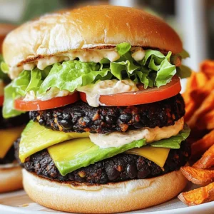 To make spicy black bean burgers, you need a few key ingredients. These ingredients bring rich flavor and texture to the dish. Here’s what you will need: - 1 can (15 oz) black beans, thoroughly rinsed and drained - 1/2 cup cooked quinoa, cooled - 1/2 cup breadcrumbs (or substitute with oat flour for a gluten-free option) - 1/4 cup red onion, finely diced - 1/4 cup bell pepper, finely diced (choose any vibrant color) - 2 cloves garlic, minced or pressed - 1 tablespoon chili powder - 1 teaspoon ground cumin - 1/2 teaspoon smoked paprika - 1/2 teaspoon sea salt - 1/4 teaspoon freshly ground black pepper - 1 tablespoon lime juice (freshly squeezed is best) - 1 tablespoon olive oil (for cooking) Each ingredient plays a vital role in creating a balanced flavor. The black beans provide protein and a creamy texture. Quinoa adds heartiness, while spices give that spicy kick. Once your burgers are cooked, you can elevate their taste with toppings. Here are some great options to consider: - Creamy avocado slices - Crisp lettuce - Juicy tomato slices - Zesty spicy mayo These toppings add freshness and extra flavor. Feel free to mix and match based on your preferences. If you have specific dietary needs, you can still enjoy these burgers. Here are some smart substitutions: - For gluten-free, use oat flour instead of breadcrumbs. - If you need a vegan option, skip the spicy mayo or use a plant-based version. - Want to cut down on carbs? Use lettuce leaves instead of buns. These swaps keep the burgers tasty while accommodating different diets. If you want the full recipe, check out the detailed instructions for making these tasty burgers! Start by taking a large bowl. Open a can of black beans and drain them well. Rinse the beans under cold water. Use a fork or a potato masher to mash the beans. You want them mostly smooth, but keep some chunks for texture. Add cooked and cooled quinoa to the bowl. Then, mix in breadcrumbs or oat flour for a gluten-free option. Next, finely chop red onion and bell pepper. Add these to the bowl, along with minced garlic, chili powder, ground cumin, smoked paprika, sea salt, black pepper, and lime juice. Now, mix everything well. If the mixture feels too wet, add more breadcrumbs or oat flour. This will help it hold together later. Once the mixture is ready, divide it into four equal parts. Take one part and shape it into a round patty. Make each patty about ½-inch thick. This thickness helps them cook evenly. Repeat this step until all patties are shaped. Place them on a plate while you heat up your cooking oil. Heat olive oil in a non-stick skillet over medium heat. Wait until the oil shimmers. Carefully place the patties in the skillet. Cook them for about 4-5 minutes on each side. You want them golden brown and heated through. Once cooked, remove them from the skillet. Now, it's time to assemble your burgers! Grab your favorite hamburger buns and place a patty on each. Top with creamy avocado slices, crunchy lettuce, fresh tomato, and a drizzle of spicy mayo. Enjoy the flavorful goodness of your spicy black bean burgers! For more detailed steps, you can check the Full Recipe. To boost the flavor of your spicy black bean burgers, use fresh herbs. Chopped cilantro or parsley adds a bright taste. You can also mix in some diced jalapeños for extra heat. For better texture, try adding grated carrots or zucchini. These veggies add moisture and nutrition without changing the taste too much. When cooking your burgers, make sure the skillet is hot. This helps create a nice crust on each patty. Don't overcrowd the pan, as this can lower the heat. Cook only a few at a time. Flip the burgers gently with a spatula to keep them intact. If they feel too soft, they may need a bit more binding agent like breadcrumbs. For a delicious meal, serve the burgers on toasted buns. Top them with creamy avocado slices, crunchy lettuce, and juicy tomatoes. A drizzle of spicy mayo adds a nice kick. Pair your burgers with sweet potato fries or a fresh salad. This combination makes for a colorful and tasty plate. For the full recipe, check out my earlier notes! {{image_4}} You can get creative with your spicy black bean burgers. Add cooked lentils or chickpeas for more protein. You can also mix in grated carrots or zucchini for extra veggies. These options keep the burgers tasty and healthy. Try using different beans, like pinto or kidney, for a new twist. You can even add chopped spinach for a burst of color. If you like more heat, add diced jalapeños or crushed red pepper flakes. These ingredients will kick up the flavor. For less spice, use mild chili powder or omit any hot peppers. You can also serve the burgers with a cooling yogurt sauce to balance the heat. Adjusting the spice level makes the burgers fun for everyone. You don’t have to stick with traditional burger buns. Try wrapping the patties in lettuce leaves for a low-carb option. You can also serve them atop a fresh salad with mixed greens. Adding a dollop of spicy mayo or guacamole enhances the flavor and keeps it unique. These serving styles make the meal exciting and versatile. For the full recipe, check the details above. To keep your spicy black bean burgers fresh, store them in an airtight container. Make sure they cool down first. Place parchment paper between layers to avoid sticking. You can store them in the fridge for up to three days. This way, you can enjoy them again without losing that great flavor. If you want to save some for later, freezing works well. Shape the patties and place them on a baking sheet. Freeze them for about an hour until firm. Then, transfer the patties to a freezer bag. They can stay in the freezer for up to three months. Just remember to label the bag with the date! When you're ready to eat, reheating is easy. For the best taste, use a skillet. Heat a little olive oil over medium heat. Cook the patties for about five minutes on each side. This keeps them crispy. You can also use a microwave, but it may make them a bit soggy. Enjoy your meal with fresh toppings after reheating! For the full recipe of these burgers, check out the section above. Black beans are a powerhouse of nutrition. They are rich in protein and fiber. This helps keep you full and supports digestion. Black beans also contain iron, which is important for blood health. Plus, they have antioxidants that fight free radicals. Eating black beans can lower cholesterol and reduce the risk of heart disease. Overall, they are a smart choice for a healthy diet. Yes, you can make these burgers ahead of time. Prepare the patties and store them in the fridge. They stay fresh for up to two days. You can also freeze them for longer storage. Just make sure to wrap them well. When ready to eat, simply cook them from frozen or thaw them in the fridge overnight. There are many tasty sides you can serve with these burgers. Sweet potato fries add a sweet crunch. A fresh salad with colorful veggies is also great. You can try coleslaw for a creamy contrast. Grilled corn on the cob brings a fun summer vibe. Choose sides that balance the spice of the burgers. To make these burgers gluten-free, use oat flour instead of breadcrumbs. Oat flour binds the mixture just as well. Make sure to check that your oats are certified gluten-free. This keeps the recipe safe for those with gluten sensitivities. You can find the full recipe for spicy black bean burgers in our recipe section. Follow the detailed steps to create this delicious dish. Enjoy the flavorful goodness packed in every bite! Spicy black bean burgers are tasty and fun to make. We covered key ingredients and how to shape, cook, and store them. You can add toppings, swap ingredients, and try different serving styles to make it your own. Remember to store extras for later. Enjoy experimenting with flavors and textures. Let your creativity shine in every bite.