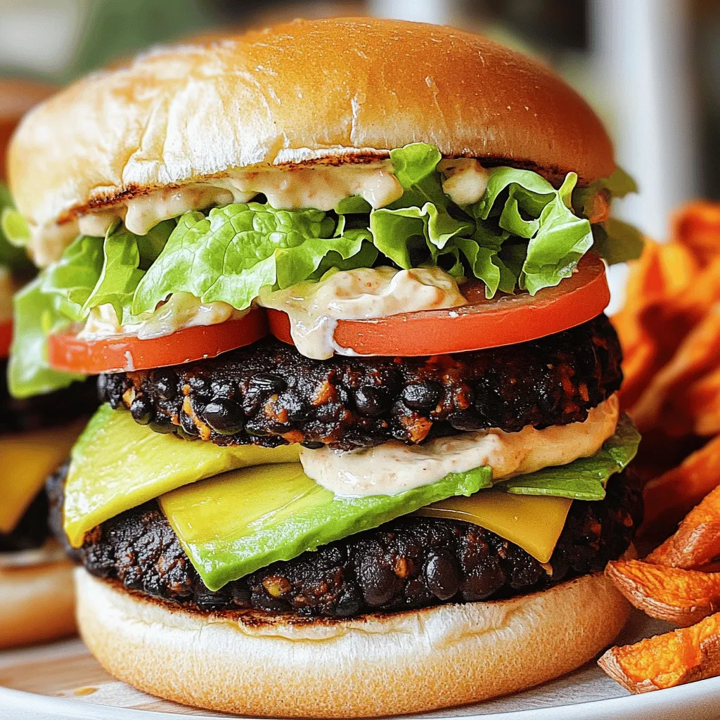 To make spicy black bean burgers, you need a few key ingredients. These ingredients bring rich flavor and texture to the dish. Here’s what you will need: - 1 can (15 oz) black beans, thoroughly rinsed and drained - 1/2 cup cooked quinoa, cooled - 1/2 cup breadcrumbs (or substitute with oat flour for a gluten-free option) - 1/4 cup red onion, finely diced - 1/4 cup bell pepper, finely diced (choose any vibrant color) - 2 cloves garlic, minced or pressed - 1 tablespoon chili powder - 1 teaspoon ground cumin - 1/2 teaspoon smoked paprika - 1/2 teaspoon sea salt - 1/4 teaspoon freshly ground black pepper - 1 tablespoon lime juice (freshly squeezed is best) - 1 tablespoon olive oil (for cooking) Each ingredient plays a vital role in creating a balanced flavor. The black beans provide protein and a creamy texture. Quinoa adds heartiness, while spices give that spicy kick. Once your burgers are cooked, you can elevate their taste with toppings. Here are some great options to consider: - Creamy avocado slices - Crisp lettuce - Juicy tomato slices - Zesty spicy mayo These toppings add freshness and extra flavor. Feel free to mix and match based on your preferences. If you have specific dietary needs, you can still enjoy these burgers. Here are some smart substitutions: - For gluten-free, use oat flour instead of breadcrumbs. - If you need a vegan option, skip the spicy mayo or use a plant-based version. - Want to cut down on carbs? Use lettuce leaves instead of buns. These swaps keep the burgers tasty while accommodating different diets. If you want the full recipe, check out the detailed instructions for making these tasty burgers! Start by taking a large bowl. Open a can of black beans and drain them well. Rinse the beans under cold water. Use a fork or a potato masher to mash the beans. You want them mostly smooth, but keep some chunks for texture. Add cooked and cooled quinoa to the bowl. Then, mix in breadcrumbs or oat flour for a gluten-free option. Next, finely chop red onion and bell pepper. Add these to the bowl, along with minced garlic, chili powder, ground cumin, smoked paprika, sea salt, black pepper, and lime juice. Now, mix everything well. If the mixture feels too wet, add more breadcrumbs or oat flour. This will help it hold together later. Once the mixture is ready, divide it into four equal parts. Take one part and shape it into a round patty. Make each patty about ½-inch thick. This thickness helps them cook evenly. Repeat this step until all patties are shaped. Place them on a plate while you heat up your cooking oil. Heat olive oil in a non-stick skillet over medium heat. Wait until the oil shimmers. Carefully place the patties in the skillet. Cook them for about 4-5 minutes on each side. You want them golden brown and heated through. Once cooked, remove them from the skillet. Now, it's time to assemble your burgers! Grab your favorite hamburger buns and place a patty on each. Top with creamy avocado slices, crunchy lettuce, fresh tomato, and a drizzle of spicy mayo. Enjoy the flavorful goodness of your spicy black bean burgers! For more detailed steps, you can check the Full Recipe. To boost the flavor of your spicy black bean burgers, use fresh herbs. Chopped cilantro or parsley adds a bright taste. You can also mix in some diced jalapeños for extra heat. For better texture, try adding grated carrots or zucchini. These veggies add moisture and nutrition without changing the taste too much. When cooking your burgers, make sure the skillet is hot. This helps create a nice crust on each patty. Don't overcrowd the pan, as this can lower the heat. Cook only a few at a time. Flip the burgers gently with a spatula to keep them intact. If they feel too soft, they may need a bit more binding agent like breadcrumbs. For a delicious meal, serve the burgers on toasted buns. Top them with creamy avocado slices, crunchy lettuce, and juicy tomatoes. A drizzle of spicy mayo adds a nice kick. Pair your burgers with sweet potato fries or a fresh salad. This combination makes for a colorful and tasty plate. For the full recipe, check out my earlier notes! {{image_4}} You can get creative with your spicy black bean burgers. Add cooked lentils or chickpeas for more protein. You can also mix in grated carrots or zucchini for extra veggies. These options keep the burgers tasty and healthy. Try using different beans, like pinto or kidney, for a new twist. You can even add chopped spinach for a burst of color. If you like more heat, add diced jalapeños or crushed red pepper flakes. These ingredients will kick up the flavor. For less spice, use mild chili powder or omit any hot peppers. You can also serve the burgers with a cooling yogurt sauce to balance the heat. Adjusting the spice level makes the burgers fun for everyone. You don’t have to stick with traditional burger buns. Try wrapping the patties in lettuce leaves for a low-carb option. You can also serve them atop a fresh salad with mixed greens. Adding a dollop of spicy mayo or guacamole enhances the flavor and keeps it unique. These serving styles make the meal exciting and versatile. For the full recipe, check the details above. To keep your spicy black bean burgers fresh, store them in an airtight container. Make sure they cool down first. Place parchment paper between layers to avoid sticking. You can store them in the fridge for up to three days. This way, you can enjoy them again without losing that great flavor. If you want to save some for later, freezing works well. Shape the patties and place them on a baking sheet. Freeze them for about an hour until firm. Then, transfer the patties to a freezer bag. They can stay in the freezer for up to three months. Just remember to label the bag with the date! When you're ready to eat, reheating is easy. For the best taste, use a skillet. Heat a little olive oil over medium heat. Cook the patties for about five minutes on each side. This keeps them crispy. You can also use a microwave, but it may make them a bit soggy. Enjoy your meal with fresh toppings after reheating! For the full recipe of these burgers, check out the section above. Black beans are a powerhouse of nutrition. They are rich in protein and fiber. This helps keep you full and supports digestion. Black beans also contain iron, which is important for blood health. Plus, they have antioxidants that fight free radicals. Eating black beans can lower cholesterol and reduce the risk of heart disease. Overall, they are a smart choice for a healthy diet. Yes, you can make these burgers ahead of time. Prepare the patties and store them in the fridge. They stay fresh for up to two days. You can also freeze them for longer storage. Just make sure to wrap them well. When ready to eat, simply cook them from frozen or thaw them in the fridge overnight. There are many tasty sides you can serve with these burgers. Sweet potato fries add a sweet crunch. A fresh salad with colorful veggies is also great. You can try coleslaw for a creamy contrast. Grilled corn on the cob brings a fun summer vibe. Choose sides that balance the spice of the burgers. To make these burgers gluten-free, use oat flour instead of breadcrumbs. Oat flour binds the mixture just as well. Make sure to check that your oats are certified gluten-free. This keeps the recipe safe for those with gluten sensitivities. You can find the full recipe for spicy black bean burgers in our recipe section. Follow the detailed steps to create this delicious dish. Enjoy the flavorful goodness packed in every bite! Spicy black bean burgers are tasty and fun to make. We covered key ingredients and how to shape, cook, and store them. You can add toppings, swap ingredients, and try different serving styles to make it your own. Remember to store extras for later. Enjoy experimenting with flavors and textures. Let your creativity shine in every bite.