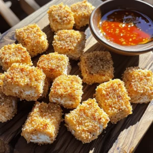 To make baked crispy tofu nuggets, gather these main ingredients: - 1 block (14 oz) firm tofu, thoroughly pressed and cut into bite-sized cubes - 1 cup panko breadcrumbs - 1/2 cup all-purpose flour - 1/2 cup unsweetened plant milk (choices include almond, soy, or oat) - 2 tablespoons nutritional yeast - 1 teaspoon garlic powder - 1 teaspoon onion powder - 1 teaspoon smoked paprika - Salt and pepper to taste - 2 tablespoons olive oil (for drizzling) These ingredients create a crunchy and tasty bite. The tofu serves as the main protein source. Panko breadcrumbs give a crispy texture. Nutritional yeast adds a cheesy flavor without dairy. You can pair your tofu nuggets with fun dipping sauces. Here are some great options: - Sweet chili sauce - BBQ sauce - Ranch dressing Choosing a sauce can make the meal more exciting. You can switch up flavors and match your mood. Baked crispy tofu nuggets are not only delicious but also healthy. Here's why: - Tofu provides protein and is low in calories. - Nutritional yeast is high in B vitamins. - Panko breadcrumbs are a lighter choice than regular breadcrumbs. These nuggets offer a good balance of nutrients. They are a smart snack for both kids and adults. Enjoy them without guilt while adding flavor and crunch to your day! For the full recipe, check out the detailed instructions. Start with firm tofu. Press it to remove excess water. Wrap the tofu in a clean towel. Place a heavy object on top, like a pan, for about 15 minutes. After pressing, cut the tofu into bite-sized cubes. This helps the tofu absorb flavors better. You will need three bowls for coating. In the first bowl, add all-purpose flour, salt, and pepper. Mix well. In the second bowl, pour in the plant milk. This will help the coating stick. In the third bowl, mix panko breadcrumbs with nutritional yeast, garlic powder, onion powder, and smoked paprika. Mix until everything is even. Now, take one tofu cube. First, dredge it in the flour. Shake off any extra flour. Next, dip it into the plant milk. Let any excess milk drip off. Finally, roll it in the panko mix. Press gently to coat it well. Repeat this for all cubes. Preheat your oven to 400°F (200°C). Line a baking sheet with parchment paper to prevent sticking. Place the coated tofu nuggets on the sheet. Make sure they are spread out. Drizzle olive oil over the nuggets for crispiness. Bake for 25-30 minutes. Flip them halfway through to get golden brown on both sides. When done, let them cool for a few minutes. Now, enjoy your baked crispy tofu nuggets with your favorite dipping sauce! For the full recipe, check out the details above. To make your baked crispy tofu nuggets extra crunchy, follow these steps: - Use firm tofu. It holds its shape well and crisps up nicely. - Press the tofu well. Remove as much water as possible to help it crisp. - Coat the tofu with olive oil. This adds flavor and aids in browning. - Spread the nuggets out on the baking sheet. Avoid overcrowding to ensure even cooking. - Flip them halfway through baking. This helps both sides get crispy and golden. To boost the flavor of your tofu nuggets, try these tips: - Add spices to the flour mix. Chili powder or cumin can give a kick. - Use flavored plant milk. This can add depth to the taste. - Mix in herbs. Fresh or dried herbs like thyme or basil can elevate the dish. - Experiment with dipping sauces. Try spicy mayo or zesty lemon aioli for extra zing. Here are some common mistakes when making crispy tofu nuggets: - Not pressing the tofu enough. This can lead to soggy nuggets. - Skipping the oil. Without it, the nuggets may not brown properly. - Not seasoning adequately. A pinch of salt and pepper makes a big difference. - Overcrowding the baking sheet. This can result in steaming instead of baking. Follow these tips to ensure your baked crispy tofu nuggets turn out perfect every time. For the full recipe, check out the detailed steps above. {{image_4}} You can easily make baked crispy tofu nuggets gluten-free. Just swap out the all-purpose flour and panko breadcrumbs for gluten-free versions. Use gluten-free flour like almond or rice flour. For the breadcrumbs, try gluten-free panko or crushed rice cereal. This way, everyone can enjoy a crispy snack without worry. Want to spice things up? You can create different flavors! For an Asian-inspired twist, add soy sauce or sesame oil to your plant milk. Then, mix in sesame seeds or ginger powder with the breadcrumb coating. For a spicy kick, add cayenne pepper or chili flakes to the seasoning mix. These small changes can take your nuggets to a whole new level! You can also try cooking methods beyond baking. An air fryer is a great choice for crispy nuggets. It uses hot air to cook and crisp the tofu. Preheat your air fryer to 375°F (190°C). Arrange the nuggets in a single layer and cook for about 15-20 minutes. Shake the basket halfway through for even cooking. This method can save time and give you an even crispier result. For the full recipe, check out the Baked Crispy Tofu Nuggets section above. To store your leftover baked crispy tofu nuggets, let them cool completely. Place them in an airtight container. Keep them in the fridge for up to three days. Make sure to separate layers with parchment paper to avoid sticking. Keeping them covered helps retain their flavor and moisture. When reheating, use the oven for the best texture. Preheat your oven to 350°F (175°C). Arrange the nuggets on a baking sheet in a single layer. Bake for about 10-15 minutes until they are hot and crispy again. Avoid the microwave, as it can make them soggy. You can freeze these nuggets for longer storage. Allow them to cool completely, then place them in a freezer-safe bag. Remove as much air as possible to prevent freezer burn. They can last for up to two months. To cook from frozen, bake directly from the freezer at 400°F (200°C) for about 30-35 minutes. Enjoy your Baked Crispy Tofu Nuggets anytime! For the full recipe, check out the earlier section. Baked tofu nuggets last about 3 to 5 days in the fridge. Store them in an airtight container. This keeps them fresh and tasty. If you want to enjoy them longer, consider freezing. Yes, you can make these nuggets ahead of time. Prepare the tofu nuggets and store them in the fridge. Cook them within 24 hours for the best taste and texture. You can also freeze them before baking. Just remember to thaw them in the fridge overnight before cooking. You can serve baked crispy tofu nuggets with many tasty sides. Here are some ideas: - Fresh veggie sticks like carrots or cucumbers - A vibrant salad with mixed greens - Your favorite dipping sauces like BBQ or sweet chili - Rice or quinoa for a filling meal Feel free to mix and match to create your perfect plate! Baked crispy tofu nuggets offer a tasty, healthy snack or meal. We explored the ingredients, preparation, and tips for the best texture. I shared storage and reheating tips to keep leftovers fresh. Feel free to experiment with flavors and cooking methods to suit your taste. This dish is not just good for you; it’s fun to make! Enjoy the crunch and flavor of these nuggets, whether as a main dish or a tasty side.
