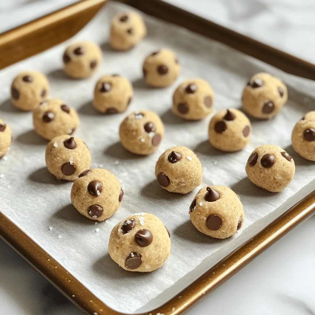 When making No-Bake Cookie Dough Bites, having the right ingredients is key. Each one plays a big part in the flavor and texture. Here’s what you need: - 1 cup almond flour - 1/2 cup peanut butter (or your preferred nut butter) - 1/4 cup maple syrup - 1/4 cup mini chocolate chips - 1 teaspoon vanilla extract - A pinch of sea salt - Optional: 1/4 cup chopped nuts (such as walnuts or pecans) Almond flour gives these bites a nice nutty taste and a chewy texture. You can use any nut butter you like. I often choose peanut butter for its rich flavor, but almond or cashew butter works well too. The maple syrup adds sweetness and helps bind the dough together. Mini chocolate chips are a must for that classic cookie dough feel. You can choose dark or milk chocolate based on your taste. The vanilla extract enhances the overall flavor, making each bite taste like a treat. A pinch of sea salt balances the sweetness, bringing all the flavors together. If you want to add a crunch, toss in some chopped nuts. Walnuts or pecans work best, but feel free to get creative. This combination makes No-Bake Cookie Dough Bites a simple and delicious treat that everyone will love. Check out the Full Recipe for more details on how to make these tasty bites! 1. Mixing dry ingredients Start by taking a medium mixing bowl. Add 1 cup almond flour and a pinch of sea salt. Stir well to mix the salt evenly. 2. Whisking wet ingredients In another bowl, add 1/2 cup peanut butter, 1/4 cup maple syrup, and 1 teaspoon vanilla extract. Whisk these until smooth and creamy. Make sure there are no lumps. 3. Combining mixtures Pour the wet mixture into the dry bowl. Stir with a spatula until the dough is thick and feels like cookie dough. 4. Forming the dough into balls Use your hands to scoop out small bits of dough. Aim for about 1-inch wide balls. Roll them gently in your palms. 5. Lining the baking sheet Grab a baking sheet and line it with parchment paper. Place each ball on the sheet, leaving some space between them. 6. Refrigerating the bites Once you shape all the bites, put the baking sheet in the fridge. Chill them for at least 20-30 minutes. This helps the bites firm up nicely. 7. Ready to enjoy After chilling, your cookie dough bites are ready to eat! Enjoy them right from the fridge. Store any leftovers in an airtight container for up to a week. To get the right texture for your no-bake cookie dough bites, it’s key to mix well. Start with the dry ingredients. Combine the almond flour and a pinch of sea salt. This helps flavors blend nicely and keeps the dough from being too salty. When mixing the wet ingredients, make sure your peanut butter is creamy. This helps avoid a crumbly texture. If your dough feels too sticky, add a bit more almond flour. A little at a time goes a long way. You want the dough to be thick yet pliable. This makes it easy to roll into balls without sticking to your hands. To make these bites even more tasty, try adding extra ingredients. Chopped nuts or dried fruits can add crunch and sweetness. For a fun twist, consider using different nut butters. Almond butter or cashew butter works great too. Each nut butter gives a unique flavor that can change your bites completely. Serving your no-bake cookie dough bites can be fun! Arrange them on a colorful plate for a pop of color. You can sprinkle some extra mini chocolate chips on top. This makes them look fancy and inviting. For a creative touch, use cupcake liners for each bite. It makes serving easier and adds charm to your treat. For a special occasion, try drizzling some melted chocolate over the bites. This adds an elegant finish and makes them even more delicious. {{image_4}} You can have fun mixing flavors! Here are two ideas to try: - Chocolate chip almond joy: Mix in shredded coconut and almonds with your dough. It gives a sweet and nutty taste. - Peanut butter and jelly bites: Swirl in your favorite jam or jelly into the dough. This adds a fruity punch. You don’t have to miss out if you have dietary needs. Here are some easy swaps: - Gluten-free options: Use almond flour or oat flour. Both are great for a gluten-free treat. - Vegan alternatives: Swap the honey for agave syrup. Use a nut butter that fits your diet. Make your treats fit the season! Here are two fun ideas: - Holiday-themed bites: Add festive spices like cinnamon or nutmeg for a warm flavor. You can also use colored sprinkles. - Summer fruit-inspired mixes: Mix in dried fruits like cranberries or cherries. This gives a fresh taste perfect for summer days. You can find the full recipe to get started on these variations! To keep your no-bake cookie dough bites fresh, store them in the fridge. Place them in an airtight container. This helps maintain their taste and texture. You can enjoy them for up to a week. If you want to keep them longer, consider freezing them. Just layer the bites in a freezer-safe container with parchment paper between layers. This prevents them from sticking together. They will stay good in the freezer for about two months. Expect your cookie dough bites to stay fresh for about one week in the fridge. Look for signs of spoilage, such as an off smell or changes in texture. If they feel sticky or dry, it’s best to toss them. Always trust your senses when checking if food is good to eat. If you have leftover cookie dough bites, get creative! You can chop them up and add them to ice cream. They also make a great topping for yogurt or oatmeal. Another fun idea is to mix them into a no-bake cheesecake. You can even melt them slightly and drizzle over pancakes for a tasty twist. These bites are versatile and can add a sweet touch to many desserts. Can I use other flours? Yes, you can use other flours. Just keep in mind that almond flour is gluten-free. Try oat flour or whole wheat flour for a different taste. Each flour will change the texture a bit. How can I make them healthier? To make them healthier, you can reduce the sweetener. Use less maple syrup or try honey. You can also add more nuts or seeds for extra crunch and nutrition. What can I substitute for maple syrup? You can use honey or agave syrup as a substitute for maple syrup. They will provide the same sweetness. If you want a lower-calorie option, use stevia or a sugar substitute. What to do if the dough is too dry? If the dough is too dry, add a little nut butter or a splash of milk. This will help moisten the dough. Mix well to combine until the right consistency is reached. Fixing too sticky dough If your dough is too sticky, add a bit more almond flour. Start with a tablespoon at a time. Mix well until the dough firms up but remains soft. Best drinks to pair with the bites These bites pair well with milk or a nut milk like almond or oat. For a fun twist, try them with coffee or a latte. The flavors blend nicely. Ideal occasions for serving cookie dough bites Serve cookie dough bites at parties or movie nights. They are great for kids' gatherings or as a sweet snack. They also make a fun treat for lunchboxes! You now know how to make delicious cookie dough bites using simple ingredients. We covered steps for mixing and chilling, plus tips to enhance flavor and texture. Remember, you can easily tweak these bites for seasonal flavors or dietary needs. Store them well to keep them fresh. These bites are perfect for any occasion. Enjoy your tasty treats and have fun experimenting!