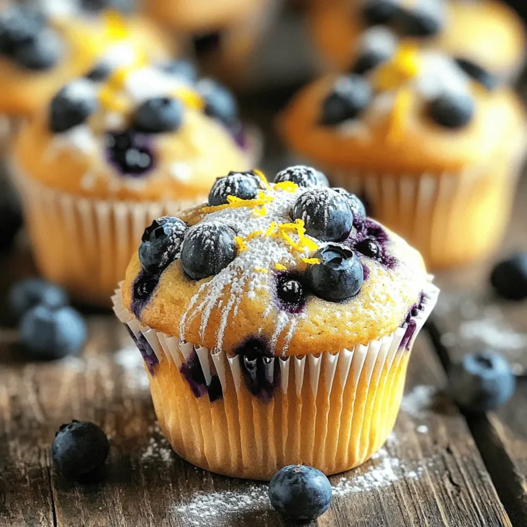 To make the best ever lemon blueberry muffins, you need: - 2 cups all-purpose flour - 1 cup granulated sugar - 1 tablespoon baking powder - 1/2 teaspoon baking soda - 1/2 teaspoon salt - Zest of 1 large lemon - Juice of 1 large lemon (about 1/4 cup) - 1/2 cup unsalted butter, melted - 1 cup buttermilk (substitute: milk with 1 tablespoon lemon juice added) - 2 large eggs, at room temperature - 1 teaspoon pure vanilla extract - 1 1/2 cups fresh blueberries (or frozen, if out of season) - Optional: Extra blueberries and lemon zest for decoration These ingredients create a bright, fluffy muffin. Each bite bursts with lemon and blueberry flavor. If you can't find a specific ingredient, here are some good substitutes: - All-purpose flour: Use whole wheat flour for a nutty taste. - Granulated sugar: Coconut sugar works well for a deeper flavor. - Buttermilk: Mix regular milk with lemon juice for a quick fix. - Unsalted butter: Use coconut oil for a dairy-free option. These swaps keep your muffins tasty and fun, even if you lack some ingredients. Want to enhance your muffins? Consider these tasty add-ins: - Nuts: Chopped walnuts or pecans add crunch. - Spices: A pinch of cinnamon or nutmeg adds warmth. - Coconut: Shredded coconut gives a tropical twist. - Chocolate chips: For a sweet touch, add white or dark chocolate. These options let you personalize your muffins for any occasion. Enjoy creating your perfect lemon blueberry muffin! Start by gathering your ingredients. You will need the following: - 2 cups all-purpose flour - 1 cup granulated sugar - 1 tablespoon baking powder - 1/2 teaspoon baking soda - 1/2 teaspoon salt - Zest of 1 large lemon - Juice of 1 large lemon (about 1/4 cup) - 1/2 cup unsalted butter, melted - 1 cup buttermilk - 2 large eggs, at room temperature - 1 teaspoon pure vanilla extract - 1 1/2 cups fresh blueberries First, preheat your oven to 375°F (190°C). Prepare your muffin tin with paper liners or non-stick spray. This step helps you remove the muffins easily after baking. In a large bowl, mix the flour, sugar, baking powder, baking soda, and salt. This will be your dry mix. In another bowl, blend the melted butter, buttermilk, eggs, lemon zest, lemon juice, and vanilla extract. Whisk until smooth. Now, pour the wet mixture into the dry mix. Stir gently until just combined; some lumps are okay. This keeps your muffins light and fluffy. Next, fold in the blueberries carefully, saving some for the top. Use a spoon or ice cream scoop to fill the muffin cups about 3/4 full. This allows room for rising. Top each muffin with the saved blueberries and a sprinkle of lemon zest for flair. Place the muffin tin in the preheated oven. Bake for 18-20 minutes. Check with a toothpick; it should come out clean. Keep an eye on them near the end to avoid overbaking. Once they are done, let the muffins cool in the tin for about 5 minutes. This helps them set. Then, transfer them to a wire rack to cool completely. This prevents sogginess and keeps them fresh. If you have leftovers, store them in an airtight container. You can also freeze them for longer freshness. Enjoy these muffins warm with a cup of tea or coffee for a delightful treat! For the complete recipe, check out the Full Recipe link. To get that perfect muffin texture, follow a few key steps. First, measure your flour carefully. Too much flour can make muffins dense. Use the spoon and level method for accuracy. Next, mix the batter gently. Overmixing creates tough muffins. Stir until just combined. Some lumps are okay! Lastly, let your muffins cool for a few minutes in the tin. This helps them set and makes them easier to remove. To ensure every bite is bursting with flavor, add the lemon zest early. It infuses the batter, making each muffin bright and zesty. When folding in blueberries, toss them in a bit of flour first. This prevents them from sinking to the bottom. Also, consider mixing some blueberries into the batter and saving a few for the top. This creates a beautiful and flavorful muffin. If your muffins are too dry, check your measurements. Too much flour or not enough liquid can cause this. If they are too wet, bake them a little longer. Just watch them closely so they don’t burn. For flat muffins, make sure your baking powder is fresh. Old leavening agents can lead to sad, flat muffins. Always check expiration dates when baking. For the best results, follow the full recipe closely. {{image_4}} You can make these muffins gluten-free. Use a 1:1 gluten-free flour blend instead of all-purpose flour. Look for blends that include xanthan gum for better texture. This will help keep your muffins soft and fluffy. The rest of the recipe stays the same. You still get that bright lemon and sweet blueberry flavor. You can mix it up with different fruits. Try raspberries, strawberries, or blackberries. Each fruit adds its own twist. For a tropical flair, use diced mango or pineapple. Just keep the ratio of fruit similar to the blueberries in the recipe. This way, you maintain great texture and taste. Want to boost the flavor? Add spices like cinnamon or nutmeg. Just a pinch can add warmth. You can also use other citrus zests. Try lime or orange for a unique taste. These small changes can make your muffins stand out. Don't forget to check the [Full Recipe] for the base muffin instructions. To keep your muffins fresh, store them in an airtight container. This will help keep moisture in and prevent them from drying out. If you plan to eat them within two days, place them at room temperature. For longer storage, refrigeration is a good option. Just remember to let them cool completely before sealing. Freezing muffins is a smart way to save any extras. First, let the muffins cool down. Wrap each muffin tightly in plastic wrap or aluminum foil. Then, place them in a freezer bag. You can freeze them for up to three months. When you want to enjoy one, take it out and let it thaw at room temperature or warm it in the microwave. To bring back the fresh-baked taste, reheat your muffins. You can use the oven or microwave. For the oven, preheat it to 350°F (175°C). Place the muffin on a baking sheet for about 5-10 minutes. For the microwave, heat each muffin for about 15-20 seconds. Keep an eye on them to avoid overheating. Enjoy your warm, delicious muffins! To cut down on sweetness, use less sugar. You can reduce the sugar by up to 1/4 cup. Another option is to add more lemon juice. The tart flavor balances the sweetness. You could also use a sugar substitute if you prefer. Yes, you can use frozen blueberries! They work well in this recipe. Just toss them in a bit of flour before adding them to the batter. This helps prevent them from sinking. Remember, frozen berries may make the muffins a bit more moist, so adjust your baking time slightly. If you don't have buttermilk, you can make a quick substitute. Use 1 cup of milk with 1 tablespoon of lemon juice added. Let it sit for about 5 minutes before using. This mixture will mimic the tangy flavor of buttermilk well. Check the muffins around the 18-minute mark. Insert a toothpick into the center of a muffin. If it comes out clean, they are ready. If there’s batter on it, give them a few more minutes. Keep an eye on them to avoid overbaking. In this post, I shared how to make the best lemon blueberry muffins. We talked about key ingredients, cool swaps, and tasty add-ins. I walked you through making, baking, and storing your muffins. Tips helped you master texture and flavor. Plus, we explored fun variations and answered common questions. Now, you have all the tools to create delicious muffins at home. Enjoy the baking process and share your tasty results!