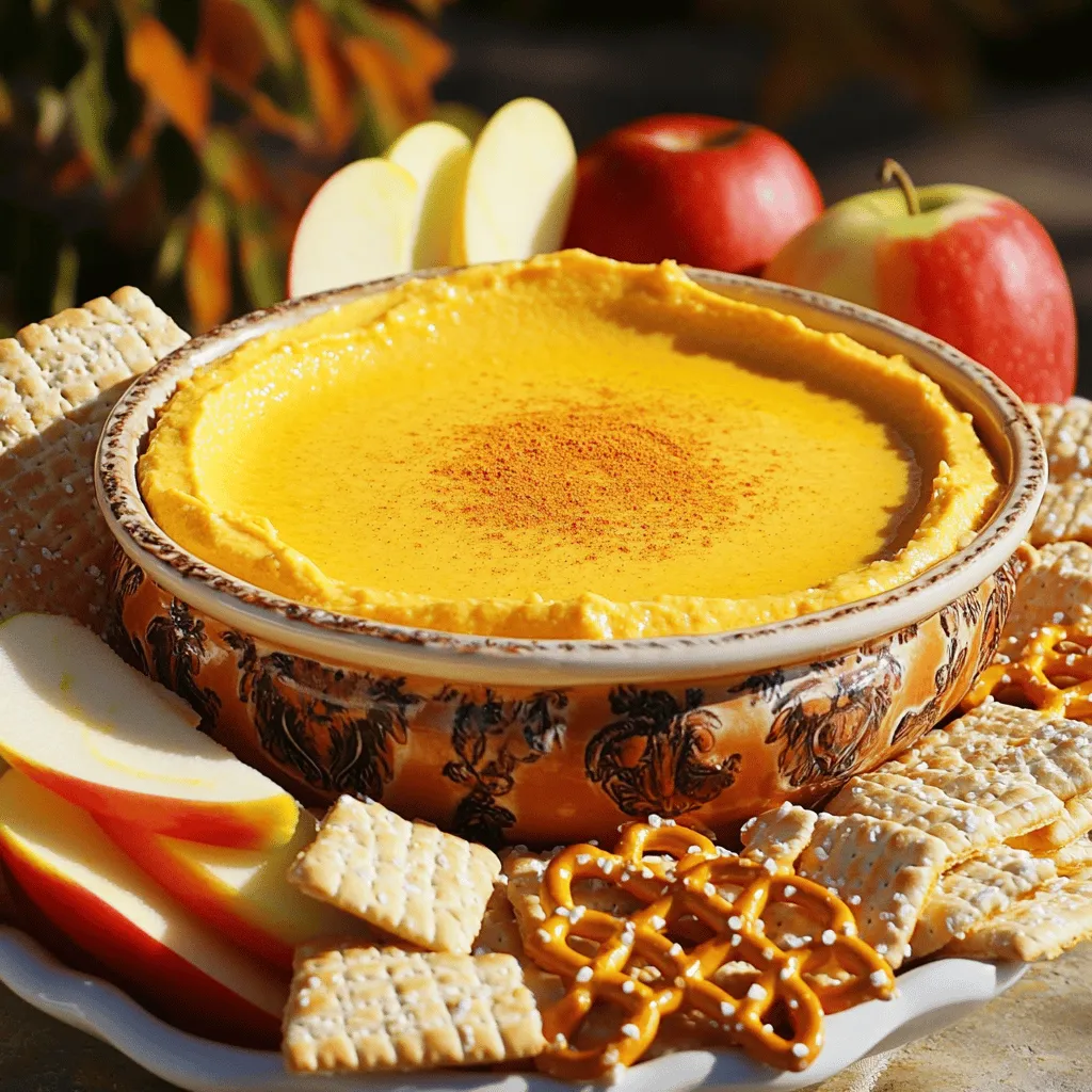 To create this tasty dip, you will need key ingredients that bring out the fall flavors. Here’s what you’ll need: - 8 oz cream cheese, softened to room temperature - 1 cup pumpkin puree (not pumpkin pie filling) - 1/2 cup powdered sugar - 1 tablespoon packed brown sugar - 1 teaspoon pure vanilla extract - 1 teaspoon pumpkin pie spice (plus extra for garnish) - 1/2 teaspoon ground cinnamon - 1/2 cup whipped topping (such as Cool Whip) - Assorted dippers: graham crackers, fresh apple slices, or pretzels Using the correct measurements is vital for the best flavor and texture. Too much cream cheese can make the dip thick. Too little sugar can make it bland. I recommend sticking closely to these amounts. This balance creates a creamy dip that is not too sweet. When it comes to serving your dip, you need the right dippers. Here are my favorites: - Graham crackers give a nice crunch. - Fresh apple slices add a crisp and juicy touch. - Pretzels offer a salty contrast. Feel free to mix and match! These options will make your dip even more fun. For the full recipe, check the recipe section. Start by taking your softened cream cheese. Place it in a large mixing bowl. Use an electric mixer on medium speed. Beat the cream cheese until it is smooth. Make sure there are no lumps left. This step is key for a creamy dip. Next, add the pumpkin puree into the cream cheese. Mix it in well. Now, add the powdered sugar, brown sugar, and vanilla extract. Include the pumpkin pie spice and ground cinnamon. Continue mixing on low speed. Ensure everything is combined but still smooth. You want a uniform texture without any streaks. Take your whipped topping and gently fold it in. Use a spatula for this step. Be careful to keep the dip light and fluffy. Stop mixing as soon as the whipped topping is blended in. This lightness adds to the creamy texture of the dip. For the full recipe, you can refer back to the beginning. Enjoy your creamy pumpkin spice cheesecake dip! To boost the flavor of your Pumpkin Spice Cheesecake Dip, try adding a pinch of nutmeg. This spice adds depth and warmth. If you like it sweeter, add more powdered sugar or brown sugar. You can also swap in maple syrup for a rich twist. For a touch of tang, mix in a bit of cream cheese with a hint of lemon juice. Taste as you go for the best result. Serving your dip in a fun bowl can make it pop. Use a bright or themed bowl for special occasions. A light dusting of pumpkin pie spice on top looks nice and smells great. Arrange your dippers around the bowl for a colorful display. This not only makes it pretty but also invites guests to dig in. You can even use cookie cutters to shape apple slices for extra flair. Making this dip ahead of time is a smart move. Chill it for at least 30 minutes before serving. This helps the flavors mix well and taste better. You can prepare it a day in advance and keep it covered in the fridge. Just remember to add the whipped topping right before serving for that fluffy texture. For the full recipe, check out the details above. {{image_4}} You can make a lighter version of this dip. Use Greek yogurt instead of cream cheese. Greek yogurt adds protein and tang. It keeps the dip creamy and delicious. Just blend 1 cup of Greek yogurt with the other ingredients. This swap helps cut down on calories while keeping flavor intact. Want to try something different? You can change the flavor profile easily. Swap pumpkin puree for sweet potato puree. This gives a unique taste that is still rich. You can also add a splash of maple syrup for a sweet twist. Another fun option is to mix in some Nutella for a chocolatey delight. Use seasonal ingredients to enhance your dip. In fall, add a handful of chopped pecans or walnuts for crunch. In winter, try mixing in dried cranberries for a tart flavor. You can also sprinkle some fresh nutmeg on top for a fragrant touch. These seasonal additions make your dip even more inviting and festive. For the full recipe, check out the [Full Recipe]. To keep your pumpkin spice cheesecake dip fresh, store it in an airtight container. Make sure the lid is tight to prevent air from getting in. I recommend refrigerating it as soon as you're done serving. This dip stays creamy and flavorful when stored properly. You can freeze this dip, but keep in mind it may change texture. To freeze, place the dip in a freezer-safe container. Leave some space at the top for expansion. When you're ready to use it, let it thaw in the fridge overnight. Stir well before serving to help regain some creaminess. The dip lasts about 3 to 5 days in the fridge. Check for any off smells or changes in texture. If it looks or smells funny, it’s best to toss it. To enjoy its best flavor, eat it within the first couple of days. For full instructions, see the Full Recipe. Yes, you can use homemade pumpkin puree! It adds a fresh taste. To make it, roast a pumpkin until soft, then blend until smooth. Just ensure it is thick like store-bought puree. This helps your dip stay creamy. To cut the sweetness, reduce the powdered sugar. You can also add more cream cheese. Another option is to mix in a bit of plain yogurt. This gives a nice tang, balancing the sweet flavors. Taste as you go to find your perfect mix. Absolutely! If you want to make it dairy-free, try vegan cream cheese. For a lower sugar option, use a sugar substitute. If you need gluten-free dippers, serve with apple slices or gluten-free pretzels. Be creative and adapt the recipe to fit your needs! For the full recipe, check out the details above. This article explored how to make a delicious pumpkin spice cheesecake dip. We covered key ingredients, the steps for mixing and folding, and helpful tips for flavor enhancements. You learned about storage options and creative variations, like using Greek yogurt or seasonal ingredients. Remember, making this dip can be fun and easy. Use fresh ingredients for the best taste. Enjoy creating your own version, and don’t forget to share with friends!