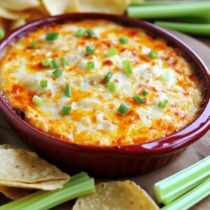 To make this tasty dip, you need a few key items: - 1 medium head of cauliflower, broken into bite-sized florets - 1 cup plain Greek yogurt (preferably full-fat for creaminess) - 1/2 cup shredded sharp cheddar cheese - 1/4 cup cream cheese, softened at room temperature - 1/4 cup buffalo sauce (adjust based on your heat preference) - 2 cloves garlic, finely minced - 1/2 teaspoon onion powder - 1/2 teaspoon smoked paprika for extra depth - Salt and freshly ground black pepper to taste These ingredients blend together to create a creamy, spicy dip that you will love. While the dip is great on its own, you can add some fun toppings. Here are some ideas: - Chopped green onions (scallions) for a fresh pop of color - Celery sticks for a crunchy contrast - Crispy tortilla chips for dipping These add-ons enhance both the look and taste of your dish. This dip is not just delicious; it's also packed with nutrients. Here’s a quick look at what you get: - Cauliflower: Low in calories, high in fiber - Greek yogurt: Good source of protein and probiotics - Cheese: Adds calcium and flavor Each serving is a great choice for a snack or appetizer. You can enjoy this dish without guilt! First, preheat your oven to 375°F (190°C). This step helps the dip cook well. Take a medium head of cauliflower and break it into bite-sized florets. Next, fill a large pot halfway with water and bring it to a boil. Once boiling, place a steamer basket inside the pot and add the cauliflower florets. Steam them for 8 to 10 minutes. You want them tender enough to pierce easily with a fork. After steaming, remove the florets from heat and let them cool for a few minutes. In a food processor, add the steamed cauliflower, 1 cup of plain Greek yogurt, 1/4 cup of softened cream cheese, and 1/4 cup of buffalo sauce. You can adjust the buffalo sauce to control the heat. Also, include 2 cloves of minced garlic, 1/2 teaspoon of onion powder, 1/2 teaspoon of smoked paprika, salt, and black pepper to taste. Blend until smooth and creamy. Scrape down the sides as needed. Then, gently fold in 1/2 cup of shredded sharp cheddar cheese. This adds great flavor and texture to the dip. Now, transfer the cauliflower mixture to your greased baking dish. Spread it out evenly using a spatula. Place it in the oven and bake for 20 to 25 minutes. You want the dip to be hot and the top to turn a light golden-brown color. When done, carefully take the dish out of the oven and let it cool for about 5 minutes. This rest time allows the flavors to blend. Don’t forget to garnish with chopped green onions before serving! Enjoy your warm dip with crunchy celery sticks and crispy tortilla chips. For the Full Recipe, you can refer back to the ingredients and instructions. To get the best flavor and texture from your dip, use fresh cauliflower. Steam it until it's tender but not mushy. This keeps the dip thick and creamy. Use full-fat Greek yogurt and cream cheese for added richness. They blend well and give a nice mouthfeel. Don't skip the garlic; it adds a punch of flavor. For spice lovers, adjust the buffalo sauce to your taste. You can easily modify this dip for different diets. For a vegan option, swap Greek yogurt and cream cheese for cashew cream or coconut yogurt. Use nutritional yeast for that cheesy flavor without dairy. If you want a low-carb option, serve it with sliced veggies instead of chips. This way, everyone can enjoy it without feeling left out. This dip works for many occasions. For game days, serve it warm with crispy tortilla chips. At parties, set it out with celery sticks and carrot sticks for a colorful platter. If you're hosting a casual dinner, pair it with toasted bread or pita chips. This dip can fit into any setting, making it a versatile choice. You can find the full recipe to make it just right! {{image_4}} To make a vegan version, swap Greek yogurt for cashew cream or vegan yogurt. Use vegan cream cheese instead of regular cream cheese. You can also choose nutritional yeast for a cheesy taste without dairy. Adjust the buffalo sauce based on your heat level. This version keeps the flavor while being plant-based. If you love heat, add extra buffalo sauce or some diced jalapeños. For a cheesier dip, mix in more shredded vegan cheese or cheddar. You can even top it with cheese before baking for a bubbly, golden finish. This variation will delight cheese lovers and spice fans alike. While celery sticks and tortilla chips are classic, try using sliced bell peppers or cucumber sticks. Pita chips or even crispy veggies add a nice crunch. For a fun twist, serve with mini pretzels for a salty kick. These options keep it fresh and exciting! For the full recipe, visit the [Full Recipe] page. To store leftover dip, let it cool first. Place it in an airtight container. This keeps the dip fresh for up to three days. You can also cover it tightly with plastic wrap. Make sure no air gets in, as this can spoil the dip. When you're ready to enjoy it again, scoop out what you need. Reheat in the oven for best results. Preheat your oven to 350°F (175°C). Place the dip in an oven-safe dish and cover it with foil. Heat for about 15-20 minutes, or until it's warm. You can also use the microwave. Heat in short bursts, about 30 seconds, stirring in between until hot. You can freeze Cauliflower Buffalo Dip for up to three months. Use a freezer-safe container. Leave some space at the top, as the dip may expand. To thaw, move it to the fridge overnight. Reheat it as mentioned above. The texture may change slightly, but the taste remains delicious. Enjoy this tasty dip anytime! Yes, you can use various cheeses. Creamy cheeses like goat cheese or ricotta work well. You could also try mozzarella for a milder taste. Each cheese changes the dip's flavor and texture. Mixing cheeses can create a unique taste. Just keep the total amount the same as the recipe calls for. You have many fun options for serving this dip. Here are a few ideas: - Crispy tortilla chips - Fresh celery sticks - Carrot sticks - Pita bread or chips - Crackers These choices add crunch and flavor. You can even make a veggie platter for a colorful spread. The dip's spice level depends on the buffalo sauce you use. Some sauces are very hot, while others are mild. If you like less heat, use less buffalo sauce. You can taste and adjust as you mix. This way, you control the spice to suit your taste. In this blog post, I covered how to make tasty Cauliflower Buffalo Dip. You learned about the key ingredients, how to prepare, and bake the dip. I shared tips for the best flavor and texture, plus easy variations to try. Storage tips ensure your leftovers stay fresh. Cauliflower Buffalo Dip is great for any party. Enjoy experimenting with flavors and tweaks. I hope you make this dish and share it with others. It’s sure to be a hit!