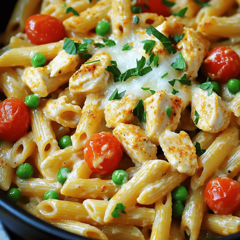 To make One-Pot Creamy Cajun Pasta, you will need the following ingredients: - 12 oz penne pasta - 1 tablespoon extra virgin olive oil - 1 medium onion, finely chopped - 3 cloves garlic, minced - 1 bell pepper (red or yellow), diced into small pieces - 1 pound chicken breast, cut into bite-sized chunks - 2 tablespoons Cajun seasoning (adjust to taste) - 1 cup heavy cream - 2 cups low-sodium chicken broth - 1 cup cherry tomatoes, halved - 1 cup frozen peas (no need to thaw) - 1/2 cup freshly grated Parmesan cheese - Salt and freshly ground black pepper to taste - Fresh parsley, finely chopped (for garnish) To boost the flavor of this dish, consider these tips: - Use fresh herbs. Fresh parsley adds a bright touch. - For a kick, add red pepper flakes. They bring heat without overpowering. - Sauté the garlic until golden. This enhances its sweet flavor. - Use homemade chicken broth if you can. It tastes richer and fresher. - Try different cheese. Aged cheddar or smoked Gouda can add depth. If you have dietary needs, here are some swaps: - For a vegetarian version: Replace chicken with mushrooms or zucchini. - For a dairy-free option: Use coconut cream instead of heavy cream. - For gluten-free: Use gluten-free penne pasta, which cooks similarly. - For lower fat: Use half-and-half instead of heavy cream. - For a protein boost: Add cooked shrimp or sausage for extra flavor. Embrace these suggestions to make the dish your own while keeping it delicious! Let’s make One-Pot Creamy Cajun Pasta together. First, gather your ingredients. You will need penne pasta, olive oil, onion, garlic, bell pepper, chicken, Cajun seasoning, heavy cream, chicken broth, cherry tomatoes, peas, Parmesan cheese, salt, and pepper. 1. Start by heating the olive oil in a large pot over medium heat. Once it's hot, add the chopped onion. Sauté it for about 3 to 4 minutes. The onion should become soft and see-through. 2. Next, add the minced garlic and diced bell pepper. Cook them together for 2 more minutes. Stir often until you smell the nice aroma and the bell pepper softens. 3. Now, add the chicken pieces and Cajun seasoning. Sear the chicken for 5 to 7 minutes. Make sure to stir until the chicken turns brown and cooks all the way through. 4. Gradually pour in the chicken broth and the uncooked penne pasta. Stir well so the pasta is covered in liquid. Turn up the heat until it boils. Once boiling, reduce the heat, cover the pot, and simmer for about 12 minutes. Stir once or twice while cooking. The pasta should be firm but cooked. 5. After the pasta cooks, add the heavy cream, halved cherry tomatoes, and frozen peas. Stir well and let it cook for another 2 to 3 minutes. This helps the flavors blend and the sauce thicken a bit. 6. Take the pot off the heat. Add the grated Parmesan cheese, stirring until it melts and mixes in. Taste it and add salt and pepper if needed. 7. Finally, sprinkle the chopped parsley on top just before serving. To make this process easier, you can watch cooking videos online. They often show step-by-step how to sauté, simmer, and mix. These visual guides can help you feel more confident in the kitchen. For tips, remember to stir often to avoid sticking. If you want a stronger flavor, let the garlic and onion cook a little longer. - Preparation Time: 10 minutes - Cooking Time: 20 minutes - Total Time: 30 minutes This meal serves four people, making it perfect for family dinners or gatherings. If you want the exact measurements and steps, check out the full recipe for One-Pot Creamy Cajun Pasta. Enjoy your cooking! To get that rich, creamy sauce, use heavy cream. It blends well and coats the pasta nicely. Make sure to stir in the cream after the pasta is cooked. This helps it mix evenly. For an extra touch, add in the Parmesan cheese right at the end. It melts beautifully and adds depth to the flavor. Cajun seasoning can pack a punch. If you want less heat, use only one tablespoon at first. Taste as you go. You can always add more later. For those who love spice, consider adding a pinch of cayenne pepper. Just a little can elevate the dish. Always remember, it’s easier to add spice than to take it away. One common mistake is overcooking the pasta. You want it al dente, which means it should still have a slight bite. Keep an eye on the timer. Another mistake is not stirring the dish enough while it simmers. This can cause the pasta to stick to the bottom. Stirring ensures even cooking and prevents burning. Lastly, don't forget to taste as you cook. This helps you adjust flavors to your liking. {{image_4}} You can easily make a vegetarian version of this dish. Just swap the chicken for veggies like mushrooms, zucchini, or spinach. Add about 2 cups of your favorite vegetables. You can also use vegetable broth instead of chicken broth. This change keeps the creamy texture while offering great flavor. The Cajun spices will still shine through, making it a hearty meal without meat. For seafood lovers, adding shrimp or crab can elevate the dish. Use about 1 pound of shrimp, peeled and deveined. Add the shrimp right after cooking the veggies. They cook quickly and soak up the Cajun flavor. Crab meat can also work well. Just fold it in during the last few minutes of cooking. This twist gives a fresh taste and makes it more luxurious. If you need a gluten-free option, choose gluten-free pasta. Many varieties work well in this recipe, like brown rice or quinoa pasta. The cooking times may vary, so check the package. Use gluten-free chicken broth to keep the dish safe for those with gluten sensitivities. With these changes, you can enjoy a delicious meal without worry. After enjoying your One-Pot Creamy Cajun Pasta, store any leftovers in an airtight container. Let the pasta cool to room temperature first. This step helps prevent bacteria growth. Place the container in the fridge. The pasta will stay fresh for up to three days. If you have a lot, consider dividing it into smaller portions for easy meals later. When you’re ready to enjoy your pasta again, reheating properly is key. Use a skillet for best results. Add a splash of chicken broth or cream to keep it moist. Heat over medium-low, stirring gently. This method helps restore the creamy texture. You can also microwave it in short bursts. Stir in between to heat evenly. If you want to freeze your One-Pot Creamy Cajun Pasta, it’s easy! First, let it cool completely. Then, scoop it into freezer-safe containers. Leave some space at the top to allow for expansion. It can last for up to three months in the freezer. When you're ready to eat, thaw it overnight in the fridge. Reheat as mentioned above for a delicious meal anytime. I recommend using penne pasta for this dish. It holds the creamy sauce well. You can also use fusilli or farfalle if you prefer. Each type adds a fun shape to the meal. Just be sure to adjust cooking times if you change the pasta type. Yes, you can make this dish ahead of time. Cook it fully and let it cool. Store it in an airtight container in the fridge. It stays fresh for up to three days. When ready to eat, just reheat it on the stove. Add a splash of cream to revive the sauce. To amp up the heat, add more Cajun seasoning. You can also include crushed red pepper flakes. For a different kick, try diced jalapeños or hot sauce. Start with a little, taste, and add more as needed. This way, you control the spice level. Serve this pasta in wide bowls to show off the sauce. Top it with extra Parmesan cheese and fresh parsley. For a complete meal, pair it with crusty bread. This allows you to soak up the yummy sauce. Enjoy the vibrant colors and rich flavors. For the full recipe, check out the details listed above. This will guide you step-by-step to create your dish. In this post, we covered all you need for One-Pot Creamy Cajun Pasta. We looked at ingredients, cooking steps, and even made variations for your taste. I shared tips to get the best texture and flavor while avoiding common mistakes. Remember, you can store leftovers safely and reheat them to keep the taste. Whether you want a vegetarian twist or a spicy kick, you now have the tools to customize your dish. Enjoy cooking and make this recipe your own!
