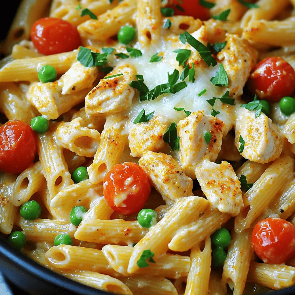 To make One-Pot Creamy Cajun Pasta, you will need the following ingredients: - 12 oz penne pasta - 1 tablespoon extra virgin olive oil - 1 medium onion, finely chopped - 3 cloves garlic, minced - 1 bell pepper (red or yellow), diced into small pieces - 1 pound chicken breast, cut into bite-sized chunks - 2 tablespoons Cajun seasoning (adjust to taste) - 1 cup heavy cream - 2 cups low-sodium chicken broth - 1 cup cherry tomatoes, halved - 1 cup frozen peas (no need to thaw) - 1/2 cup freshly grated Parmesan cheese - Salt and freshly ground black pepper to taste - Fresh parsley, finely chopped (for garnish) To boost the flavor of this dish, consider these tips: - Use fresh herbs. Fresh parsley adds a bright touch. - For a kick, add red pepper flakes. They bring heat without overpowering. - Sauté the garlic until golden. This enhances its sweet flavor. - Use homemade chicken broth if you can. It tastes richer and fresher. - Try different cheese. Aged cheddar or smoked Gouda can add depth. If you have dietary needs, here are some swaps: - For a vegetarian version: Replace chicken with mushrooms or zucchini. - For a dairy-free option: Use coconut cream instead of heavy cream. - For gluten-free: Use gluten-free penne pasta, which cooks similarly. - For lower fat: Use half-and-half instead of heavy cream. - For a protein boost: Add cooked shrimp or sausage for extra flavor. Embrace these suggestions to make the dish your own while keeping it delicious! Let’s make One-Pot Creamy Cajun Pasta together. First, gather your ingredients. You will need penne pasta, olive oil, onion, garlic, bell pepper, chicken, Cajun seasoning, heavy cream, chicken broth, cherry tomatoes, peas, Parmesan cheese, salt, and pepper. 1. Start by heating the olive oil in a large pot over medium heat. Once it's hot, add the chopped onion. Sauté it for about 3 to 4 minutes. The onion should become soft and see-through. 2. Next, add the minced garlic and diced bell pepper. Cook them together for 2 more minutes. Stir often until you smell the nice aroma and the bell pepper softens. 3. Now, add the chicken pieces and Cajun seasoning. Sear the chicken for 5 to 7 minutes. Make sure to stir until the chicken turns brown and cooks all the way through. 4. Gradually pour in the chicken broth and the uncooked penne pasta. Stir well so the pasta is covered in liquid. Turn up the heat until it boils. Once boiling, reduce the heat, cover the pot, and simmer for about 12 minutes. Stir once or twice while cooking. The pasta should be firm but cooked. 5. After the pasta cooks, add the heavy cream, halved cherry tomatoes, and frozen peas. Stir well and let it cook for another 2 to 3 minutes. This helps the flavors blend and the sauce thicken a bit. 6. Take the pot off the heat. Add the grated Parmesan cheese, stirring until it melts and mixes in. Taste it and add salt and pepper if needed. 7. Finally, sprinkle the chopped parsley on top just before serving. To make this process easier, you can watch cooking videos online. They often show step-by-step how to sauté, simmer, and mix. These visual guides can help you feel more confident in the kitchen. For tips, remember to stir often to avoid sticking. If you want a stronger flavor, let the garlic and onion cook a little longer. - Preparation Time: 10 minutes - Cooking Time: 20 minutes - Total Time: 30 minutes This meal serves four people, making it perfect for family dinners or gatherings. If you want the exact measurements and steps, check out the full recipe for One-Pot Creamy Cajun Pasta. Enjoy your cooking! To get that rich, creamy sauce, use heavy cream. It blends well and coats the pasta nicely. Make sure to stir in the cream after the pasta is cooked. This helps it mix evenly. For an extra touch, add in the Parmesan cheese right at the end. It melts beautifully and adds depth to the flavor. Cajun seasoning can pack a punch. If you want less heat, use only one tablespoon at first. Taste as you go. You can always add more later. For those who love spice, consider adding a pinch of cayenne pepper. Just a little can elevate the dish. Always remember, it’s easier to add spice than to take it away. One common mistake is overcooking the pasta. You want it al dente, which means it should still have a slight bite. Keep an eye on the timer. Another mistake is not stirring the dish enough while it simmers. This can cause the pasta to stick to the bottom. Stirring ensures even cooking and prevents burning. Lastly, don't forget to taste as you cook. This helps you adjust flavors to your liking. {{image_4}} You can easily make a vegetarian version of this dish. Just swap the chicken for veggies like mushrooms, zucchini, or spinach. Add about 2 cups of your favorite vegetables. You can also use vegetable broth instead of chicken broth. This change keeps the creamy texture while offering great flavor. The Cajun spices will still shine through, making it a hearty meal without meat. For seafood lovers, adding shrimp or crab can elevate the dish. Use about 1 pound of shrimp, peeled and deveined. Add the shrimp right after cooking the veggies. They cook quickly and soak up the Cajun flavor. Crab meat can also work well. Just fold it in during the last few minutes of cooking. This twist gives a fresh taste and makes it more luxurious. If you need a gluten-free option, choose gluten-free pasta. Many varieties work well in this recipe, like brown rice or quinoa pasta. The cooking times may vary, so check the package. Use gluten-free chicken broth to keep the dish safe for those with gluten sensitivities. With these changes, you can enjoy a delicious meal without worry. After enjoying your One-Pot Creamy Cajun Pasta, store any leftovers in an airtight container. Let the pasta cool to room temperature first. This step helps prevent bacteria growth. Place the container in the fridge. The pasta will stay fresh for up to three days. If you have a lot, consider dividing it into smaller portions for easy meals later. When you’re ready to enjoy your pasta again, reheating properly is key. Use a skillet for best results. Add a splash of chicken broth or cream to keep it moist. Heat over medium-low, stirring gently. This method helps restore the creamy texture. You can also microwave it in short bursts. Stir in between to heat evenly. If you want to freeze your One-Pot Creamy Cajun Pasta, it’s easy! First, let it cool completely. Then, scoop it into freezer-safe containers. Leave some space at the top to allow for expansion. It can last for up to three months in the freezer. When you're ready to eat, thaw it overnight in the fridge. Reheat as mentioned above for a delicious meal anytime. I recommend using penne pasta for this dish. It holds the creamy sauce well. You can also use fusilli or farfalle if you prefer. Each type adds a fun shape to the meal. Just be sure to adjust cooking times if you change the pasta type. Yes, you can make this dish ahead of time. Cook it fully and let it cool. Store it in an airtight container in the fridge. It stays fresh for up to three days. When ready to eat, just reheat it on the stove. Add a splash of cream to revive the sauce. To amp up the heat, add more Cajun seasoning. You can also include crushed red pepper flakes. For a different kick, try diced jalapeños or hot sauce. Start with a little, taste, and add more as needed. This way, you control the spice level. Serve this pasta in wide bowls to show off the sauce. Top it with extra Parmesan cheese and fresh parsley. For a complete meal, pair it with crusty bread. This allows you to soak up the yummy sauce. Enjoy the vibrant colors and rich flavors. For the full recipe, check out the details listed above. This will guide you step-by-step to create your dish. In this post, we covered all you need for One-Pot Creamy Cajun Pasta. We looked at ingredients, cooking steps, and even made variations for your taste. I shared tips to get the best texture and flavor while avoiding common mistakes. Remember, you can store leftovers safely and reheat them to keep the taste. Whether you want a vegetarian twist or a spicy kick, you now have the tools to customize your dish. Enjoy cooking and make this recipe your own!
