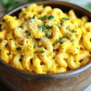 - 8 ounces elbow macaroni (or your preferred pasta) - 1 cup canned pumpkin puree - 1 cup cashews (soaked in water for 2-4 hours and drained) - 1 cup nutritional yeast - 1 cup almond milk (or any non-dairy milk of your choice) - 2 tablespoons olive oil - 2 tablespoons lemon juice - 1 teaspoon garlic powder - 1 teaspoon onion powder - 1 teaspoon smoked paprika - Salt and pepper to taste - Optional: fresh parsley, chopped (for garnish) Canned pumpkin puree gives this dish a rich texture and a sweet taste. It adds warmth and a fall flavor that's cozy and inviting. Cashews create a creamy sauce when blended. They provide healthy fats and protein. Nutritional yeast adds a cheesy flavor without dairy. It’s perfect for vegan recipes. Almond milk keeps the sauce light and smooth. You can use any non-dairy milk you like. Garlic powder and onion powder bring depth to the sauce, while smoked paprika adds a hint of smokiness. This blend of flavors makes the dish comforting and delicious. If you're allergic to nuts, try sunflower seeds instead of cashews. They also blend well into a creamy sauce. For a different flavor, use coconut milk instead of almond milk. If you don’t have nutritional yeast, try using vegan cheese shreds instead. You can mix in veggies like spinach or kale for extra nutrition. You can also adjust the spices to fit your taste. This way, you can make the dish your own while still keeping it vegan. Start by filling a large pot with water. Add a generous pinch of salt. Bring the water to a rolling boil. Once boiling, add 8 ounces of elbow macaroni. Cook according to the package instructions until it's 'al dente,' or firm to the bite. After cooking, drain the pasta in a colander and set it aside. In a high-speed blender, combine the following ingredients: - 1 cup canned pumpkin puree - 1 cup soaked and drained cashews - 1 cup nutritional yeast - 1 cup almond milk (or any non-dairy milk of your choice) - 2 tablespoons olive oil - 2 tablespoons lemon juice - 1 teaspoon garlic powder - 1 teaspoon onion powder - 1 teaspoon smoked paprika - Salt and pepper to taste Blend these on high until you achieve a completely smooth and creamy sauce. If the sauce seems too thick, add a bit more almond milk until it's just right. Return the pot with the cooked pasta to the stove. Pour the creamy pumpkin sauce over the pasta. Use a spatula to gently stir until every piece is coated. Make sure the sauce is evenly distributed. Lower the heat to low-medium, stirring continuously for about 2-3 minutes. This step warms the dish through. Be careful not to boil the sauce to keep it creamy. Finally, taste your mac and cheese and adjust the seasoning with more salt or pepper as needed. For the full recipe, check out the complete instructions above. To make your vegan pumpkin mac and cheese super creamy, start with soaked cashews. Soak them for at least 2 hours. This makes them soft and easy to blend. Use a high-speed blender to mix the sauce until it is smooth. If the sauce feels too thick, add more almond milk little by little. This helps you get your ideal texture. Blending slowly at first helps mix everything well. Garnishing adds a fun touch to your dish. I love using fresh chopped parsley on top. It adds color and a fresh taste. You can also sprinkle some nutritional yeast for a cheesy flavor. If you want a kick, try adding a dash of smoked paprika. These simple toppings make your meal look inviting and delicious. One common mistake is not soaking the cashews long enough. This can lead to a grainy texture. Another mistake is boiling the sauce too hot. If it boils, it may separate and lose creaminess. Always stir gently over low heat to warm it up. Lastly, don’t forget to taste your dish before serving. Adjust the salt and pepper to make it just right. Following these tips will help you create a comforting bowl of vegan pumpkin mac and cheese every time. {{image_4}} You can swap out elbow macaroni for other fun pasta shapes. Try using shells, penne, or fusilli. Each shape holds the creamy sauce differently. I love the way shells trap the sauce inside. It gives every bite a burst of flavor. Whole grain or gluten-free pasta can work too. Just cook them according to the package instructions for best results. Want to take your vegan pumpkin mac and cheese to the next level? Add in some cooked veggies! Broccoli, spinach, or roasted bell peppers blend well. You can also stir in some canned tomatoes for a fresh twist. For extra creaminess, try adding a spoonful of vegan cream cheese. If you love a nutty taste, sprinkle in some toasted pine nuts. These add-ins make the dish more colorful and nutritious. Spice can really change the flavor of this dish. If you like heat, add a pinch of cayenne pepper or red pepper flakes. For a milder taste, skip the spice or use sweet paprika instead. You can also mix in some fresh herbs like basil or thyme for a fragrant touch. Adjust the flavors to suit your taste buds. Cooking should always be about what you enjoy! To store your Easy Vegan Pumpkin Mac and Cheese, let it cool first. Place it in an airtight container. It will stay fresh in the fridge for about 3 to 5 days. Make sure to seal the container well to prevent air from getting in. You can freeze this dish for longer storage. Scoop the mac and cheese into freezer-safe containers. Leave some space at the top for expansion. It should last up to 2 months in the freezer. When you're ready to eat it, take it out and let it thaw in the fridge overnight. Reheat your mac and cheese on the stove or in the microwave. For the stove, add a splash of almond milk. Heat on low and stir until it's hot. For the microwave, put it in a bowl and cover it. Heat for 1 to 2 minutes, stirring halfway through. This helps keep the texture creamy. Enjoy your dish even after storing! Yes, you can make this recipe gluten-free. Just swap the elbow macaroni for gluten-free pasta. Look for brands made from rice or chickpeas. They cook well and taste great, too. The mac and cheese lasts about 3 to 5 days in the fridge. Store it in an airtight container. Make sure it cools down first before sealing it up. This keeps it fresh and tasty. You can serve this dish with a side salad for a fresh touch. Roasted veggies also pair nicely. If you want something crunchy, try garlic bread or toasted pita chips. They add a fun texture to your meal. For the full recipe and detailed instructions, check out the Creamy Vegan Pumpkin Mac and Cheese. This recipe includes all the steps you need to create this warm and delicious meal. It’s easy, fun, and perfect for any occasion! This blog post covered a tasty vegan pumpkin mac and cheese recipe. We explored the key ingredients, cooking steps, and helpful tips. I shared substitutions for different diets, plus ways to add flavor. You can also learn how to store leftovers for later. Remember, this dish is simple and fun to make. With practice, you’ll create a creamy delight that impresses everyone. Now, get cooking and enjoy your delicious vegan meal!