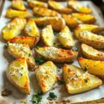 - 4 large russet potatoes - 4 tablespoons extra virgin olive oil - 4 cloves garlic, finely minced - 1 teaspoon garlic powder - 1 teaspoon dried oregano - 1 teaspoon smoked paprika - ½ teaspoon sea salt - ½ teaspoon freshly ground black pepper - ½ cup freshly grated Parmesan cheese - Fresh parsley, finely chopped (for garnish) When you gather your ingredients, quality matters. I always choose large russet potatoes for their great texture. The olive oil adds richness, while the garlic brings bold flavor. Using fresh garlic makes a big difference. The dried oregano and smoked paprika give depth to each bite. Salt and pepper balance the taste, and the Parmesan adds a savory finish. - Calories per serving: Approximately 230 - Carbs: 34g - Fats: 10g - Proteins: 5g Knowing the nutritional info helps you enjoy these wedges in a healthy way. Each serving packs a satisfying crunch, with just enough carbs to fuel your day. The fats come from olive oil and cheese, making these wedges a tasty treat. - Preheat oven to 425°F (220°C). - Wash and scrub potatoes. Start by heating your oven. It needs to be hot for crispy potato wedges. Clean the russet potatoes well. Use cold water and scrub them until they shine. This step is key for great flavor and texture. - Mixing the seasoning. - Coating the potato wedges. - Baking instructions. In a big bowl, mix the olive oil, minced garlic, garlic powder, dried oregano, smoked paprika, sea salt, and black pepper. Whisk until it looks smooth. Next, add the potato wedges. Toss them gently in the bowl. Make sure each wedge gets coated well in that tasty mix. Now, place the wedges on a baking sheet. Give them space so they can crisp up. Bake them for 25-30 minutes. Flip the wedges halfway through to get an even brown color. Watch for that golden crunch! - Adding Parmesan cheese. - Garnishing with parsley. When the wedges are done, take them out of the oven. Right away, sprinkle the grated Parmesan cheese over the hot wedges. This step melts the cheese perfectly. Put them back in the oven for 5 more minutes. After that, take them out again. Grab some fresh parsley and chop it finely. Sprinkle it on top for a fresh look and taste. Serve these Garlic Parmesan Potato Wedges hot. They are sure to impress! For the full recipe, check out the section above. To get crispy potato wedges, you need to bake them right. First, preheat your oven to 425°F (220°C). This high heat helps the wedges turn golden and crispy. When you cut the potatoes, aim for even sizes. This way, they cook at the same time. Spread the wedges out on the baking sheet. Give them space. This allows hot air to flow around each wedge, making them crispier. Want to kick up the flavor? Add fresh herbs like rosemary or thyme. They add great taste. You can also try spices like cayenne pepper for some heat. Mix and match to create your perfect flavor. Cheese is another fun option. Try mixing Parmesan with cheddar or feta. Each cheese brings its own flavor to the dish. For baking, use a sturdy baking sheet. A dark, non-stick pan works best for crispiness. It helps the wedges brown evenly. Also, get some good tools for prep. A sharp knife makes cutting easier. A large bowl helps you mix the wedges well with the seasoning. With these tips, you'll make the best Garlic Parmesan Potato Wedges. For more details, check out the Full Recipe. {{image_4}} You can play with flavors to make your garlic Parmesan potato wedges even better. One fun option is to make spicy garlic Parmesan potato wedges. Just add some cayenne pepper or chili flakes to the seasoning mix. This gives your dish a nice kick that spice lovers will enjoy. Another idea is to create herb-infused variations. You can try adding fresh herbs like rosemary or thyme to the mix. These herbs add a lovely aroma and taste that pairs well with the garlic and cheese. If you want a quicker way to cook, try the air fryer. Air frying gives you that crispy outside without using a lot of oil. Just coat the wedges as usual, then place them in the air fryer basket. Cook them at 400°F for about 20 minutes, shaking halfway through. Grilling is another fun option. It adds a smoky flavor that is hard to resist. Just marinate the wedges in the garlic mix, then place them on the grill. Cook until they are tender and have nice grill marks. If you need vegan alternatives, you can swap the Parmesan cheese for a dairy-free option. Nutritional yeast is a great choice. It has a cheesy flavor and packs in some nutrients. You can also use coconut oil instead of olive oil for a vegan-friendly fat. For gluten-free variations, you don’t need to change much. All the ingredients are naturally gluten-free! Just make sure to check the labels on any pre-made spices you use to ensure they don’t contain gluten. For more details, check the Full Recipe for Garlic Parmesan Potato Wedges. To keep your garlic parmesan potato wedges fresh, store them in the fridge. Place them in an airtight container. This method helps prevent sogginess. They will stay good for about 3-4 days. If you want to keep them longer, consider freezing. For the best crispiness, reheat in the oven. Preheat your oven to 375°F (190°C). Spread the wedges on a baking sheet. Bake for about 10-15 minutes. Flip them halfway for even heating. If you need a quicker option, you can use the microwave. However, be aware that this method may make them softer. Place the wedges on a microwave-safe plate and heat in short bursts of 30 seconds. This ensures they don’t get too hot. Yes, you can freeze garlic parmesan potato wedges! To do this, let them cool completely first. Then, place them in a single layer on a baking sheet. Freeze until solid, then transfer to a freezer bag. This helps prevent them from sticking together. To thaw, move them to the fridge overnight. You can also bake them straight from the freezer. Just add a few extra minutes to the bake time. This way, you can enjoy them later! Garlic parmesan potato wedges can last up to four days in the fridge. To store them, let them cool completely. Then, place them in an airtight container. Keep the container in the fridge to keep them fresh. For the best taste, eat them within two days. Yes, you can use sweet potatoes! They will give a different flavor and sweetness. Sweet potatoes add a nice twist to the dish. Just follow the same steps to cut and coat them. You may need to adjust the baking time since sweet potatoes can cook faster. Some popular dipping sauces for garlic parmesan potato wedges include ranch, ketchup, and garlic aioli. Each sauce adds its own flavor. For a homemade garlic aioli, mix mayonnaise, minced garlic, and lemon juice. This adds a creamy and tangy touch. For more ideas, try spicy mayo or BBQ sauce. These sauces can enhance the taste of your wedges and make them even more enjoyable! This blog post covered how to make crispy garlic Parmesan potato wedges. We discussed the ingredients you need, like russet potatoes and olive oil. I shared step-by-step instructions for preparation and baking, ensuring flavor and texture. You learned tips for the perfect crispiness and ideas for variations. Whether stored, reheated, or frozen, these wedges are a versatile snack. Enjoy this tasty recipe, and don't hesitate to experiment! Your guests will love it.