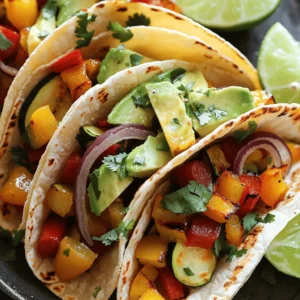 The heart of my roasted veggie tacos lies in fresh and colorful produce. Here’s what you need: - 1 medium zucchini, diced into bite-sized pieces - 1 red bell pepper, diced - 1 yellow bell pepper, diced - 1 large red onion, diced - 1 cup cherry tomatoes, halved - 8 small corn tortillas - 1 ripe avocado, sliced These veggies bring vibrant flavors and textures. They roast to perfection, adding a satisfying crunch. Seasonings make a big difference in taste. Here’s what I use: - 2 tablespoons extra virgin olive oil - 1 teaspoon ground cumin - 1 teaspoon smoked paprika - Sea salt and freshly ground black pepper to taste The olive oil helps the veggies caramelize. Cumin and smoked paprika add depth and warmth. A sprinkle of salt and pepper ties all the flavors together. Garnishing elevates your tacos. I suggest: - Fresh cilantro leaves, for garnish - Lime wedges, for serving The cilantro adds a burst of freshness. Squeezing lime over the tacos brightens every bite. For the full recipe, I encourage you to explore the detailed steps in the Full Recipe section. Start by washing all your vegetables. I love using fresh produce for the best taste. - Zucchini: Dice it into bite-sized pieces. This helps it cook evenly. - Bell Peppers: Use both red and yellow for color and sweetness. Dice them small. - Red Onion: Chop it finely. This adds great flavor to the tacos. - Cherry Tomatoes: Halve them. They’ll burst with juice when roasted. Next, combine all the veggies in a large mixing bowl. Drizzle with extra virgin olive oil. This helps with roasting. Then, season with ground cumin and smoked paprika. - Tips for Seasoning: Use sea salt and freshly ground black pepper to taste. Toss everything gently, so each piece is coated. This makes every bite flavorful. Preheat your oven to 425°F (220°C). This high heat helps to caramelize the veggies. Spread your seasoned veggies out on a baking sheet. Make sure they are not crowded. This allows them to roast properly. Roast them for about 20-25 minutes. Stir halfway through to ensure even cooking. - How to Know When Done: They should be tender and slightly browned. Look for that golden color. If they are soft and sweet, they are ready! While the veggies roast, warm your corn tortillas. Heat a dry skillet over medium heat. Place a tortilla in the skillet for about 30 seconds. - Best Texture: Flip it to warm the other side. You want them soft and pliable. Repeat this step for all tortillas. Once the veggies are ready, take them out of the oven carefully. Now, it’s time to assemble your tacos. - Layering Ingredients: Place a spoonful of roasted veggies on each tortilla. Add creamy avocado slices on top. Don’t forget to sprinkle fresh cilantro for extra flavor. Serve your tacos with lime wedges on the side. Squeezing lime juice over the tacos brightens the taste. Enjoy every bite! For the full recipe, check out the details above. To boost flavor, try adding cheese. A sprinkle of crumbled feta or cotija cheese adds a nice touch. You can also use different spices. A pinch of chili powder or cayenne pepper will give your tacos a kick. Achieving the perfect roast is essential. Make sure to cut your veggies into similar sizes. This helps them cook evenly. Spread them out on the baking sheet without crowding. Overcrowded veggies steam instead of roast. Arranging your tacos attractively can make a big difference. Place them on a colorful platter. Add lime wedges and extra cilantro for a pop of color. You can also serve them with a refreshing salsa verde on the side. For a fun twist, consider using small bowls for toppings. Guests can build their own tacos. This makes meal time interactive and engaging. Prepping veggies in advance saves time. Chop and season your vegetables the night before. Store them in an airtight container in the fridge. When you're ready, just roast them. Storing leftovers properly is key to maintaining quality. Keep any extra roasted veggies in a sealed container. They last for about three days in the fridge. To keep tortillas fresh, wrap them in foil or plastic wrap. {{image_4}} You can switch up the protein in your roasted veggie tacos. Black beans or chickpeas add a hearty touch. They both bring great flavor and protein. Just add a cup of cooked beans to the veggies before roasting. If you want something different, try grilled chicken or tofu. Grilled chicken adds a nice texture. Tofu is a great plant-based choice. Marinate the tofu in your favorite sauce before grilling for extra taste. The spices you use can change the whole dish. Try different spices like chili powder or oregano. You can also add sauces like salsa or hot sauce for a kick. These changes can make your tacos exciting every time you make them. You can also explore various tortilla types. Corn tortillas are classic, but flour tortillas work well too. You could even try whole wheat or spinach tortillas for a twist. These tacos fit many diets. They are vegetarian and can easily be made vegan. Just skip any cheese and use extra veggies. If you’re gluten-free, choose corn tortillas. For low-carb options, use lettuce wraps instead of tortillas. This keeps the flavors while cutting carbs. For the full recipe, check out the main article. To store leftover roasted veggies, cool them first. Place them in a sealed container. This keeps them fresh for up to four days. For tortillas, wrap them in a clean kitchen towel. Store in a zip-top bag to prevent them from drying out. They can last a few days in the fridge, too. To reheat your tacos, the oven works best. Preheat it to 350°F (175°C). Place the tacos on a baking sheet for about 10 minutes. This keeps them crispy. If you use the microwave, heat for 30 seconds. Check to see if they are warm. Add more time if needed. Yes, you can freeze roasted veggie tacos! First, let them cool completely. Wrap each taco tightly in plastic wrap. Then, place them in a freezer bag. They can last up to three months in the freezer. To thaw, place them in the fridge overnight. Reheat as mentioned for a tasty meal. To add heat, try these tips: - Use jalapeños or serrano peppers. - Add a pinch of cayenne pepper. - Drizzle with hot sauce before serving. These options give your tacos a nice kick. Adjust the heat level to match your taste. Yes, you can prepare these tacos ahead of time. Here’s how: - Roast the veggies and store them in the fridge. - Warm the tortillas just before serving. - Assemble tacos right before eating. This way, you save time and enjoy fresh tacos. Corn tortillas work best for roasted veggie tacos. They are: - Gluten-free. - Flavorful. - Slightly chewy. You could also try flour tortillas for a softer texture. Choose what you like best! Roasted veggie tacos are simple and fun to make. We covered key ingredients like zucchini and bell peppers, plus spices like cumin. I shared step-by-step directions for prepping and roasting the veggies. Remember to layer the ingredients in warm tortillas for the best taste. Final thoughts: These tacos are not only tasty but also easy to customize. Mix and match veggies and proteins to suit your needs. Enjoy using your new taco skills, and have fun experimenting with flavors!
