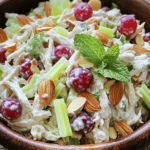 - 2 cups cooked chicken breast, shredded - 1 cup plain Greek yogurt - 1/2 cup celery, finely diced - 1/2 cup red grapes, halved - 1/4 cup almonds, sliced - 1/4 cup green onions, chopped - 2 tablespoons Dijon mustard - 1 tablespoon honey - 1 tablespoon fresh lemon juice - Salt and freshly cracked black pepper - Fresh mint leaves Gather these ingredients before you start. The chicken gives a hearty base. Greek yogurt adds creaminess and tang. Celery brings crunch, while red grapes add a sweet burst. Almonds add a nice texture, and green onions give a fresh lift. For the dressing, Dijon mustard deepens the flavor. Honey balances the tang, and lemon juice adds brightness. Don’t forget salt and pepper to taste. If you like, fresh mint leaves can add a nice touch when serving. This simple list will help you make a tasty Greek yogurt chicken salad. For the complete step-by-step guide, check the full recipe. Start with shredded chicken in a big bowl. Add Greek yogurt and mix it well. The yogurt should coat every piece of chicken. This makes a creamy base for your salad. Next, add the diced celery and halved grapes to the bowl. These ingredients bring crunch and sweetness. Mix everything gently until they are combined. This step adds freshness to your chicken salad. In a separate bowl, whisk together Dijon mustard, honey, lemon juice, salt, and pepper. Blend these ingredients until smooth. This dressing will enhance the flavors of the salad. Drizzle the dressing over the chicken mixture. Gently fold everything together, making sure the chicken, yogurt, and dressing mix well. Taste the salad and tweak the seasoning if needed. You can add more salt, pepper, or lemon juice. Cover the bowl tightly with plastic wrap. Place it in the fridge for at least 30 minutes. This chilling time helps the flavors blend and taste better. When ready to serve, scoop the salad into bowls. Garnish it with fresh mint leaves. This adds a nice touch and fresh flavor to your dish. Enjoy! To make your Greek yogurt chicken salad shine, adjust the seasoning. Start with salt and pepper. Taste as you go. This helps you find the right balance. Sometimes, a pinch more salt can bring the flavors alive. Don't be shy to add pepper for a little kick. For an extra crunch, use roasted almonds. They add a great texture contrast to the creamy yogurt. Toasting the almonds brings out their nutty flavor too. Simply spread them on a baking sheet and toast in the oven for a few minutes. Keep a close eye on them; they can burn quickly! You can serve this salad in many ways. Try it on whole grain bread for a hearty sandwich. The bread adds fiber and flavor. For a lighter option, use lettuce wraps. They make a fresh, low-carb meal. Both options let you enjoy this tasty dish in style. Don't forget to check out the Full Recipe for all the details! {{image_4}} You can easily swap chicken for turkey or tofu. Turkey gives a leaner taste. Tofu is a great choice for a plant-based meal. Both options keep the salad light and tasty. Want to spice it up? Try adding diced apples, cranberries, or bell peppers. Diced apples add a sweet crunch. Cranberries give a tangy burst. Bell peppers bring a fresh crunch and color. Each addition makes your salad unique and fun. Change things up with flavored Greek yogurt. You can find options like honey, vanilla, or berry. These flavors add a new twist to your salad. Experimenting with different yogurts can surprise your taste buds and keep meals exciting. For the full recipe, check out Greek Yogurt Chicken Salad Delight 🥗. To keep your Greek yogurt chicken salad fresh, store it in an airtight container. It will stay good for up to 3 days in the fridge. Make sure to check it for freshness before eating. If you notice any change in smell or texture, it’s best to toss it out. Freezing this salad is not recommended. The texture of the Greek yogurt and fresh ingredients will change when frozen. This can make the salad watery or mushy after thawing. Enjoy it fresh for the best flavor and crunch! Yes, Greek yogurt is healthier than mayonnaise. It has fewer calories and less fat. Greek yogurt also packs in more protein, which helps keep you full. It has probiotics, too, which are good for your gut. Using Greek yogurt makes your chicken salad creamy without the extra calories of mayo. You can make the salad ahead of time. It tastes even better after chilling. Just prepare the salad and store it in an airtight container. Keep it in the fridge for up to three days. This way, the flavors have time to blend together. You can serve the salad with many tasty sides. Try it on whole grain bread for a sandwich. It also pairs well with fresh veggies or chips. A light green salad is another great choice. You could even enjoy it with crackers for a snack. You can easily customize the salad. Add diced apples for sweetness or bell peppers for crunch. If you like spice, try adding some diced jalapeños. You can also swap out the almonds for walnuts or pecans. The options are endless, so feel free to get creative! For complete recipe details, check out the Greek Yogurt Chicken Salad Delight 🥗. This Greek Yogurt Chicken Salad is a tasty blend of chicken, yogurt, and fresh ingredients. You start by mixing cooked chicken with yogurt, then add grapes and celery. The dressing is simple but adds great flavor. Chill the salad to let the tastes blend, then serve it your way. Remember, you can swap out proteins or add fruits to change it up! Store leftovers for a quick meal later. Enjoy a healthy dish that satisfies your taste buds!