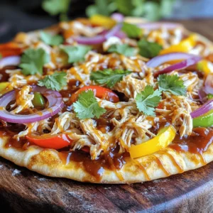 - 2 pieces of flatbread (store-bought or homemade) - 1 cup cooked chicken breast, shredded - 1/2 cup your choice of BBQ sauce - 1 cup shredded mozzarella cheese - 1/2 cup red onion, thinly sliced - 1/2 cup bell pepper (any color), sliced - 1/4 cup fresh cilantro, chopped - 1/4 teaspoon smoked paprika - Olive oil for brushing To make BBQ chicken flatbread pizza, gather these ingredients. The flatbread acts as your base. You can use store-bought flatbread for speed or make your own for a fun twist. Cooked chicken breast is key, and shredding it makes it tender and easy to mix. BBQ sauce adds a rich and smoky flavor. You can pick any sauce you love. For toppings, shredded mozzarella cheese is a must for that gooey texture. Red onion and bell pepper bring color and crunch to the dish. Fresh cilantro gives a bright finish. Smoked paprika adds warmth and depth to the flavor. Finally, a light brush of olive oil on the flatbread ensures it crisps up nicely in the oven. This simple list covers all you need for a tasty meal. Check out the Full Recipe for more details on how to bring it all together! - Preheat the Oven First, set your oven to 400°F (200°C). This temperature helps the pizza get nice and crispy. - Prepare Chicken Mixture In a bowl, mix 1 cup of shredded chicken with 1/2 cup of BBQ sauce. Stir it well so every piece of chicken is covered. Set it aside to let the flavors blend. - Arrange Flatbreads on Baking Sheet Take 2 pieces of flatbread and place them on a baking sheet lined with parchment paper. This helps with easy cleanup later. - Distribute Chicken and Cheese Spread the BBQ chicken mixture evenly over the flatbreads. Make sure to cover every part for great taste. Next, sprinkle 1 cup of shredded mozzarella cheese on top. This cheese will melt beautifully as it bakes. - Bake Time and Temperature Put the baking sheet in the preheated oven. Bake for 12-15 minutes until the cheese is melted and bubbly. You want it golden brown for the best flavor. - Cooling Process After baking, take the pizzas out of the oven. Let them cool for a few minutes. This makes them easier to handle. Once cooled, you can cut them into wedges and serve. For more details, check the Full Recipe. Enjoy your delicious BBQ Chicken Flatbread Pizza! Oven Temperature Tips Set your oven to 400°F (200°C). This temperature helps the flatbread get crispy. A hot oven cooks the cheese quickly and evenly. If your oven has hot spots, rotate the baking sheet halfway through. This ensures even baking and a golden finish. Baking Sheet Preparation Line your baking sheet with parchment paper. This helps with easy cleanup and prevents sticking. Lightly brush olive oil on the flatbreads before adding toppings. This small step creates a crispier crust. Alternatives to Shredded Chicken If you don't have shredded chicken, try rotisserie chicken. It's easy to pull apart and full of flavor. You can also use grilled chicken strips for a smoky taste. If you want a meatless option, consider using black beans or tofu. Flavor Enhancements for the Chicken Mix in spices with your BBQ sauce. Try adding garlic powder or onion powder for extra kick. A bit of smoked paprika gives it a nice depth. You can also add a splash of lime juice for brightness. Best Cheese Choices Mozzarella cheese is the classic choice for BBQ chicken flatbread pizza. It melts well and has a mild taste. Cheddar cheese adds sharpness and pairs nicely with BBQ flavors. For a gourmet touch, try gouda or smoked mozzarella. Cheese Substitutes If you need a dairy-free option, use vegan cheese. Nutritional yeast is a great way to add cheesy flavor without dairy. You can also try cashew cheese, which is creamy and delicious. {{image_4}} You can use different flatbreads for your BBQ chicken flatbread pizza. Whole wheat flatbreads add a nutty flavor and extra fiber. If you need a gluten-free option, many brands make gluten-free flatbread. You can even make your own! A simple homemade flatbread recipe includes flour, water, salt, and olive oil. Mix, knead, and roll out the dough, then cook it in a hot pan for a few minutes on each side. If you want a vegetarian pizza, swap the chicken with fresh veggies. Bell peppers, mushrooms, and zucchini work well. You can also use cooked lentils or chickpeas for a protein boost. For a creamy touch, consider vegan cheese. There are many great brands that melt well. Look for one that fits your taste! To spice things up, try a spicy BBQ sauce. It adds heat and makes each bite exciting. You can also play with toppings. Pineapple adds sweetness, while jalapeños give a nice kick. Mix and match to find your favorite flavors! Each variation can change the whole pizza experience. Enjoy creating your perfect BBQ chicken flatbread pizza! To keep your BBQ chicken flatbread pizza fresh, store any leftovers carefully. - Refrigeration Guidelines: Place the leftover pizza in the fridge within two hours. It stays good for up to three days. The sooner you store it, the better it tastes later. - Container Recommendations: Use an airtight container or wrap it in plastic wrap. This helps prevent the pizza from drying out. Reheating your pizza the right way keeps it tasty and crispy. - Best Methods for Retaining Crispiness: The oven is your best friend here. Preheat it to 350°F (175°C) and heat the pizza for about 10 minutes. This keeps the crust nice and crisp. - Microwave Vs. Oven: The microwave is quick, but it makes the crust soggy. Use it only if you’re in a rush. For the best results, always pick the oven. If you want to save the pizza for later, freezing is a great option. - Freezing Methods: Wrap each slice in plastic wrap, then place them in a freezer bag. Make sure to remove excess air to avoid freezer burn. You can freeze the pizza for up to two months. - Thawing Instructions: To thaw, place the frozen pizza in the fridge overnight. If you're pressed for time, microwave it on a low setting for a few minutes. Just be careful not to overheat it. To make BBQ Chicken Flatbread Pizza, follow these basic steps: 1. Preheat your oven to 400°F (200°C). 2. Mix shredded chicken with BBQ sauce in a bowl. 3. Place flatbreads on a baking sheet and brush with olive oil. 4. Spread the BBQ chicken evenly over the flatbreads. 5. Sprinkle shredded mozzarella cheese on top. 6. Add sliced red onion and bell pepper. 7. Season with smoked paprika, salt, and pepper. 8. Bake for 12-15 minutes until the cheese is melted. 9. Cool for a few minutes and garnish with cilantro before slicing. This method makes it easy to enjoy a tasty flatbread pizza at home. You can find the Full Recipe above for more details. Yes, you can use store-bought items for this recipe. Many brands offer flatbreads, BBQ sauces, and shredded cheeses. Look for: - Flatbread: Available in various types, such as whole wheat or gluten-free. - BBQ Sauce: Choose your favorite flavor, from sweet to spicy. - Shredded Cheese: Pre-shredded mozzarella saves time. Using these options can make your cooking faster, while still keeping it delicious. Pair your BBQ Chicken Flatbread Pizza with side dishes that complement its flavors. Here are some tasty options: - Coleslaw: A crunchy, tangy salad adds freshness. - Corn on the Cob: Grilled or boiled, it brings sweetness. - Mixed Greens Salad: Use a light vinaigrette for balance. - Sweet Potato Fries: They offer a great contrast to the savory pizza. These sides make your meal more complete and enjoyable. You can make a delicious BBQ chicken flatbread pizza with simple steps and ingredients. We covered the main items needed, from flatbread to chicken and toppings. I shared tips for perfect baking and useful variations to fit your taste. Storing and reheating your leftovers is easy too. Try out these ideas to make your pizza night fun and tasty. Enjoy creating your own flavors. You have all the tools to impress yourself and others. Happy cooking!