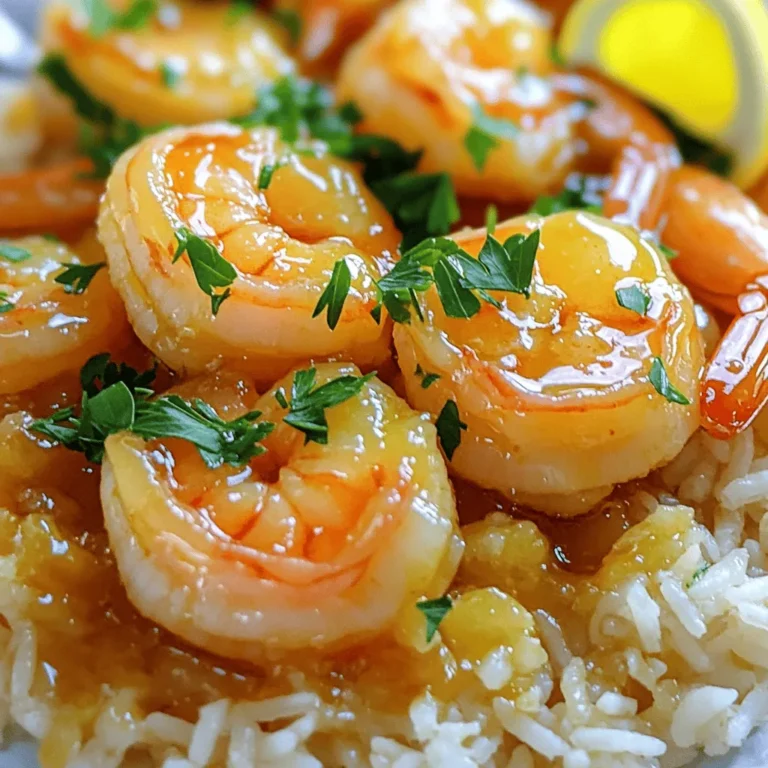 - 1 pound large shrimp, peeled and deveined - 3 tablespoons unsalted butter - 4 cloves garlic, finely minced - 1/4 cup honey - 2 tablespoons low-sodium soy sauce - 1 tablespoon freshly squeezed lemon juice - Salt and freshly cracked black pepper, to taste - Fresh parsley, chopped, for garnish Fresh shrimp are key for this dish. They taste better and cook more evenly. Look for shrimp that smell clean and have a firm texture. I recommend using organic honey and soy sauce. These options often have better flavor and are healthier. Organic honey is rich and sweet, while organic soy sauce has a pure taste. If you don’t have fresh lemon juice, try using a vinegar like rice vinegar. It adds a nice tang, but fresh lemon juice brightens the dish. For the full recipe, check out the Honey Garlic Butter Shrimp Delight! 1. Start by gathering all your ingredients. You will need 1 pound of large shrimp, 3 tablespoons of unsalted butter, 4 cloves of minced garlic, 1/4 cup of honey, 2 tablespoons of low-sodium soy sauce, 1 tablespoon of fresh lemon juice, salt, pepper, and fresh parsley for garnish. 2. Heat a spacious skillet over medium heat. Add the butter and let it melt. Make sure it gets bubbly but not browned. 3. Once the butter melts, add the minced garlic. Sauté it for about 1 minute. Stir it constantly. You want it fragrant but not burnt. Burnt garlic can ruin the dish. 4. Pour in the honey, soy sauce, and lemon juice. Stir well until everything mixes into a smooth sauce. 5. Increase the heat slightly. Let the sauce simmer gently for about 2 minutes. This makes the sauce thicken and boosts its flavor. 6. Carefully add the shrimp. Make sure they are well coated in the sauce. Season with salt and pepper. 7. Cook the shrimp for about 2-3 minutes on one side. They should turn bright pink. Then flip them and cook for another 2-3 minutes. They are done when they are opaque and firm. 8. Remove the skillet from the heat. Sprinkle chopped parsley over the shrimp for color and freshness. - The total time for this recipe is 20 minutes, with 10 minutes for prep and 10 minutes for cooking. - To save time, prep your ingredients before you start cooking. This helps the cooking process flow smoothly. To get a great sauce, start by melting butter over medium heat. It should bubble gently, not brown. Add minced garlic and sauté for just one minute. Watch it closely to avoid burning, as burnt garlic can ruin the dish. After that, mix in honey, soy sauce, and lemon juice. Stir until combined. Increase the heat to a gentle simmer for about two minutes. This helps the sauce thicken while boosting flavor. When cooking shrimp, avoid overcooking. Cook them for 2-3 minutes on each side. You’ll know they’re done when they turn bright pink and opaque. Remove them from heat right away to keep them tender. To make your dish pop, try adding spices like paprika, cayenne, or black pepper. Mix these in with the sauce for extra warmth. Fresh herbs like basil or cilantro can also add depth. If you want heat, sprinkle in some chili flakes while cooking. This gives the dish a nice kick without overpowering the sweet honey flavor. You can adjust the amount based on your taste. For more tips, check out the Full Recipe for Honey Garlic Butter Shrimp. {{image_4}} To give your honey garlic butter shrimp a spicy kick, add red pepper flakes. Start with 1/2 teaspoon and adjust to your taste. You can also use sriracha or a dash of hot sauce for heat. If you want to switch up the sweetness, try maple syrup or agave nectar instead of honey. These options can add unique flavors while still keeping the dish delicious. Pair this shrimp with jasmine rice or a fresh salad for a light meal. For something heartier, serve it over pasta, like angel hair or fettuccine. You can toss in some steamed broccoli or snap peas to add color and nutrients. This dish also works well with grilled vegetables, offering a nice contrast to the sweet and savory shrimp. Try mixing in some zucchini or bell peppers for extra crunch and flavor. For the full recipe, check out the main section! To store your leftovers, place the honey garlic butter shrimp in an airtight container. Make sure the shrimp cool down before putting them in the fridge. This keeps them fresh and tasty. The shrimp lasts up to three days in the fridge. After three days, the quality may decline. Always check for any off smells or changes in texture before eating. If you want to save the shrimp for later, freezing is a great option. First, let the shrimp cool completely. Then, place them in a freezer-safe bag or container. Remove as much air as possible to prevent freezer burn. The shrimp can last up to three months in the freezer. When you're ready to eat, thaw the shrimp overnight in the fridge. To reheat, put them in a skillet on low heat. Add a splash of water or broth to keep them moist. Stir gently to maintain their texture. Enjoy your delicious dish even after some time! Don't forget to check the [Full Recipe](#) for all the details! How can I ensure my shrimp don't overcook? To avoid overcooking shrimp, watch the color. When they turn pink, they are close to done. Cook for about 2-3 minutes on each side. Remove them from heat as soon as they are opaque. This helps keep them tender and juicy. Can I use frozen shrimp for this recipe? Yes, you can use frozen shrimp. Just thaw them first. Place them in cold water for about 15-20 minutes. Pat them dry before cooking. This ensures they cook evenly and absorb the sauce well. What can I substitute for soy sauce? If you need a substitute for soy sauce, try coconut aminos. It has a similar flavor and is often gluten-free. You can also use tamari for a gluten-free option. Both choices will still give you that umami taste. How to make the dish gluten-free? To make this dish gluten-free, use tamari instead of soy sauce. Ensure that all other ingredients, like butter and honey, are also gluten-free. This way, you can enjoy the same great flavor without gluten. What side dishes pair well with honey garlic butter shrimp? Honey garlic butter shrimp tastes great with rice or quinoa. You can also serve it with steamed veggies or a fresh salad. These sides balance the rich flavors of the dish, making a perfect meal. Can this recipe be scaled up for larger servings? Yes, you can easily scale up this recipe. Just double or triple the ingredients based on how many servings you need. Make sure your skillet is large enough, or use two pans to cook everything evenly. This keeps the shrimp from overcrowding and helps them cook well. This blog post offered a complete guide on making honey garlic butter shrimp. We explored each ingredient's role and shared cooking tips to ensure success. I highlighted variations and storage advice for leftovers. In conclusion, with fresh shrimp and the right techniques, you can create a flavorful dish. Explore your options and enjoy your culinary journey. Trust me, this recipe is worth trying!