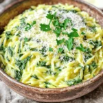 - 1 cup orzo pasta - 2 cups fresh spinach, roughly chopped - 1 medium onion, finely chopped - 2 cloves garlic, minced - 2 tablespoons olive oil - 1 cup vegetable broth - 1 cup heavy cream (substitute with coconut cream for a dairy-free option) - ½ cup grated Parmesan cheese - ½ teaspoon salt - ¼ teaspoon black pepper - ¼ teaspoon nutmeg - Fresh parsley, chopped, for garnish In this creamy dish, orzo pasta takes center stage. It cooks quickly and absorbs flavors well. Fresh spinach adds vibrant color and nutrition. Onions and garlic create a rich base, while olive oil brings a smooth texture. Heavy cream makes the dish creamy, but coconut cream offers a great dairy-free option. - Dairy-Free Options: Use coconut cream in place of heavy cream. This keeps the dish creamy without dairy. - Gluten-Free Variations: Swap out orzo for gluten-free pasta. Many options exist, like rice or quinoa pasta. Just adjust cooking times as needed. Exploring these substitutions allows everyone to enjoy creamy spinach Parmesan orzo, no matter their diet. You can find the full recipe above to guide you through the cooking process. - Sautéing the Base Ingredients: Start by heating olive oil in a large pot over medium heat. Add the finely chopped onion and sauté for about 5 minutes. The onion should be soft and see-through. Next, add minced garlic and cook for 1-2 minutes. The garlic will smell nice but should not brown. - Cooking the Orzo: After the base is ready, add the orzo pasta. Stir it well to coat it in the oil and onions. Pour in vegetable broth and bring everything to a boil. Once boiling, lower the heat, cover, and let it simmer for about 10-12 minutes. The orzo should be soft and most of the liquid gone. - Incorporating Spinach and Cream: When the orzo is ready, mix in the chopped spinach. Let it wilt for about 2-3 minutes. Then, add heavy cream and stir until smooth. Toss in grated Parmesan, salt, pepper, and nutmeg. Cook for another 2-3 minutes while stirring often. - Timing and Temperature Tips: Keep the heat at medium when sautéing. This helps cook the onions without burning them. When simmering the orzo, a low heat allows it to absorb the broth well. - Stirring Techniques for Creaminess: Stir gently but often when adding cream and cheese. This helps create a rich, creamy texture. Make sure to scrape the bottom of the pot to mix in any bits. This recipe is simple yet full of flavor. For complete details, check out the Full Recipe. Importance of Stirring Stirring is key to a creamy texture. It helps blend all the flavors together. When you add the cream and cheese, make sure to stir well. This keeps the sauce smooth and prevents clumps. Stir often, especially as the dish heats up. This keeps everything mixed and creamy. Adjusting Consistency Sometimes, the orzo may get too thick. If this happens, add a splash of vegetable broth or cream. Mix it in slowly. This helps reach your desired creaminess. Taste as you go to find the right balance. You want a rich, creamy dish without it being too runny. Complementary Dishes Creamy Spinach Parmesan Orzo pairs well with many sides. You can serve it with grilled chicken, fish, or roasted vegetables for a full meal. A fresh salad also adds a nice crunch and bright flavors. Try a simple green salad with a lemon vinaigrette. Presentation Enhancements To make your dish look great, use deep bowls. Serve the creamy orzo in the center. Top it with freshly chopped parsley and an extra sprinkle of Parmesan cheese. This adds color and makes the dish more inviting. You can also drizzle a bit of olive oil on top for extra shine. For the full recipe, visit the complete guide. {{image_4}} You can make creamy spinach Parmesan orzo even more delicious by adding proteins. Chicken or shrimp work great. Cook chicken pieces in the pot before adding the onion. For shrimp, add them after you stir in the cream. They cook fast and add flavor. You can also incorporate more veggies. Try bell peppers, mushrooms, or zucchini. Just chop them up and sauté them with the onion. This adds more color and texture. If you want a vegan option, swap the heavy cream for coconut cream. Use nutritional yeast instead of Parmesan for a cheesy flavor. This keeps it creamy without dairy. For a low-carb version, replace the orzo with cauliflower rice. Cook it just until tender. This will give you a lighter meal while still being tasty. You can find the full recipe to help you get started. Enjoy making this dish your own! After you enjoy your creamy spinach parmesan orzo, store leftovers in an airtight container. This keeps the flavors fresh and helps prevent spoilage. The dish stays good in the fridge for up to three days. If you want to reheat it, add a splash of vegetable broth or cream. This extra liquid helps bring back its creamy texture. - Best Practices for Storage: - Use an airtight container. - Label with the date. - Store in the fridge within two hours. - Reheating Tips: - Use a stovetop for best results. - Heat slowly over low to medium heat. - Stir often to ensure even heating. If you want to save some creamy spinach parmesan orzo for later, freezing is a great choice. Just remember that the texture might change a bit after thawing. The dish can last in the freezer for about a month. When you're ready to eat it, thaw it overnight in the fridge. - Freezing and Thawing Guidelines: - Let it cool completely before freezing. - Use freezer-safe containers or bags. - Thaw in the fridge overnight before reheating. How to Make Creamy Spinach Parmesan Orzo Dairy-Free? You can make this dish dairy-free by swapping the heavy cream for coconut cream. Use the same amount for a creamy texture. Also, replace Parmesan cheese with a plant-based cheese or nutritional yeast for added flavor. Can I Use Other Types of Pasta? Yes, you can use other pasta types like small shells or even gluten-free pasta. Just adjust the cooking time according to the package instructions. This flexibility keeps your meal exciting and tailored to your taste. How Long Does Creamy Spinach Parmesan Orzo Last in the Refrigerator? This dish stays fresh in the fridge for about three to four days. Store it in an airtight container to keep it from drying out. When ready to eat, just reheat gently on the stove or in the microwave. What to Serve with Creamy Spinach Parmesan Orzo? Pair this dish with a crisp salad or grilled chicken for a complete meal. You can also add garlic bread for a comforting touch. The creamy orzo complements many flavors, making it easy to serve. What is the Best Cheese for Creaminess? Parmesan cheese works best for creaminess. It melts well and adds a rich flavor. If you're looking for a different taste, try using goat cheese or cream cheese to achieve a similar texture. Can You Use Frozen Spinach Instead? Yes, frozen spinach can be used in this dish. Just thaw and drain it well before adding it to the orzo. Frozen spinach can be a great time-saver and still provides good flavor and nutrients. You learned how to make creamy spinach Parmesan orzo, along with ingredient tips and variations. This dish is flexible; you can alter ingredients to fit diets. Always remember to stir well for the best texture. Storage tips keep your leftovers fresh and tasty. With this knowledge, you can create a satisfying meal that fits your needs. Enjoy experimenting with flavors and serving ideas!