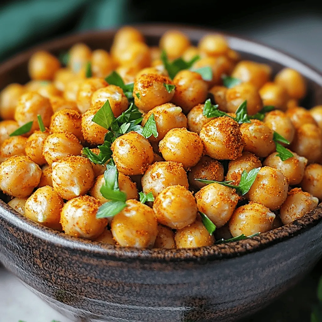 - 1 can (15 oz) of chickpeas - 2 tablespoons extra virgin olive oil - Spice seasoning options: smoked paprika, garlic powder, ground cumin Crispy air fryer chickpeas need just a few simple ingredients. First, grab a can of chickpeas. They provide protein and fiber. Next, use extra virgin olive oil for richness. This oil helps the spices stick and adds flavor. For seasoning, I love smoked paprika, garlic powder, and ground cumin. These spices add depth and warmth to the dish. - Chopped fresh parsley or cilantro for garnishing - Alternative spices for flavor enhancement You can add fresh herbs like parsley or cilantro to make it pop. They add a burst of color and freshness. Feel free to play with spices. Try cayenne for heat or even cinnamon for a sweet twist. The options are endless! If you want to see the full recipe, check it out [Full Recipe]. - Preheat air fryer to 400°F (200°C). - Rinse and dry chickpeas thoroughly. Start by preheating your air fryer. Set it to 400°F (200°C) and let it heat for about five minutes. While it warms up, rinse the chickpeas well. It’s key to remove all the canning liquid. After rinsing, spread the chickpeas on a kitchen towel. Pat them dry gently. This step helps them get that perfect crisp. - Mix chickpeas with olive oil and spices. - Transfer to air fryer basket. In a large bowl, add the dried chickpeas. Pour in two tablespoons of olive oil. Sprinkle in smoked paprika, garlic powder, ground cumin, sea salt, and black pepper. Mix well so every chickpea gets coated. Next, transfer the seasoned chickpeas to the air fryer basket. Make sure they are in a single layer. Crowding the basket can lead to uneven cooking. - Set cooking time for 15–20 minutes. - Shake basket every 7 minutes for even cooking. Set the timer for 15 to 20 minutes. It’s important to shake the basket every seven minutes. This ensures all sides get crispy. Look for a nice golden-brown color and a satisfying crunch. When they’re done, let them cool for a few minutes. They will crisp up even more as they cool. If you like, garnish with chopped parsley or cilantro for a fresh touch before serving. To get the best crunch, drying chickpeas is key. Start by rinsing them well. Then, spread them on a clean kitchen towel and gently pat them dry. This step removes excess moisture, which helps them crisp up nicely in the air fryer. Next, set your air fryer to 400°F (200°C). Preheat it for about 5 minutes. This heat is crucial for achieving that perfect texture. When you place the chickpeas in the basket, make sure they are in a single layer. Overcrowding can lead to soggy chickpeas. Crispy chickpeas pair well with many dips. Hummus and tzatziki are two of my favorites. They add creaminess that balances the crunch. You can also toss them into salads for an extra crunch or use them to top soups. If you want to get creative, try using crispy chickpeas as a snack on their own. They make a great addition to trail mixes or can be sprinkled on popcorn for a fun twist. Chickpeas are not just tasty; they're nutritious too. They are high in protein and fiber. This makes them a filling snack that can help you feel satisfied. Air frying reduces the amount of oil needed, so you get a low-calorie snack option without sacrificing flavor. These crispy chickpeas are a great way to enjoy a healthy snack without the guilt. You can feel good about munching on them anytime! For the full recipe, check the section above. {{image_4}} You can change the flavor of your crispy air fryer chickpeas. One fun option is to add spice. Try cayenne or chili powder for a spicy kick. Just mix in a little with your other spices before cooking. If you prefer sweet snacks, go for cinnamon and sugar. This will give your chickpeas a unique twist that's fun and tasty. These chickpeas are healthy and fit many diets. They are naturally gluten-free and vegan-friendly. This means everyone can enjoy them! For those watching their salt intake, you can lower the sodium. Simply reduce or skip the sea salt in the recipe for a low-sodium version. If you're hosting a party, you might want more chickpeas. To increase the batch size, just double or triple the ingredients. The cooking time may stay the same, but keep an eye on them. You can also swap chickpeas for other legumes like black beans or lentils. They will work well in the air fryer and offer different flavors. Each option can give you a fun new snack! Check out the [Full Recipe](#) for detailed steps on making these crispy delights! To store your crispy chickpeas, use an airtight container. This will help them stay crunchy. A glass jar or a plastic container with a tight lid works well. Make sure to let them cool completely before sealing. This step prevents moisture buildup. You can easily reheat chickpeas in an air fryer. Set it to 350°F (175°C) and heat for about 5 minutes. This method keeps them crispy. If you prefer the oven, place them on a baking sheet at the same temperature. Check often to avoid sogginess. Crispy chickpeas last for about 3 days at room temperature. If you store them in the fridge, they may last a bit longer, but they can lose some crispiness. For best results, enjoy them fresh! To make air fryer chickpeas crispy, first dry them well. After rinsing, spread them on a clean towel and pat them dry. Removing moisture is key for that perfect crunch. Next, toss the chickpeas with olive oil and spices. The oil helps them crisp up in the air fryer. Set your air fryer to 400°F (200°C). Cook them for 15 to 20 minutes, shaking the basket every 7 minutes. This ensures even cooking and a nice, golden-brown color. Keep an ear out for a satisfying crunch as they cook. Let them cool for a few minutes after frying. They will get even crunchier as they cool. Yes, you can use dried chickpeas, but they require more prep. Start by soaking the dried chickpeas overnight. This softens them and reduces cooking time. After soaking, rinse and boil them until tender, about 1 to 2 hours. Once cooked, follow the same steps to dry and season them. Air frying time may be longer, as dried chickpeas need to lose more moisture. Pay close attention to their texture for that perfect crunch. Crispy chickpeas pair well with many dips. Try hummus for a classic touch. Tzatziki offers a cool contrast. You can also serve them with guacamole for a creamy twist. For a spicy kick, mix them with a sriracha mayo. These dips enhance the flavors of the chickpeas. They make for a fun and tasty snack or appetizer. Enjoy exploring different combinations to find your favorite! For the full recipe, check out the [Full Recipe]. Crispy air fryer chickpeas are easy and fun to make. We covered the main ingredients, like chickpeas and olive oil, and talked about spices for extra flavor. You learned preparation steps, tips for crispiness, and fun ways to enjoy this snack. Try different spices or dips to keep it exciting. Crispy chickpeas are a tasty, healthy option for any event. Enjoy your cooking and happy snacking!