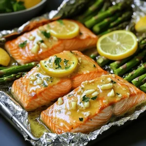 - 4 salmon fillets (approximately 6 ounces each) - 4 tablespoons unsalted butter, melted - 4 cloves garlic, finely minced - 2 lemons (one lemon sliced into rounds, the other juiced) - 1 teaspoon dried oregano - Salt and freshly ground black pepper to taste The main stars of this dish are the salmon fillets. They bring a rich flavor and healthy fats. I love using unsalted butter for that creamy, savory touch. Garlic adds a punch of flavor, while fresh lemon keeps things bright. The oregano adds warmth and depth. Don't forget the salt and pepper! They help to enhance the natural taste of the salmon. - 1 cup asparagus, trimmed and cut into 2-inch pieces (optional) - Fresh parsley for garnish Asparagus makes a great addition. It cooks well with the salmon and adds color. The fresh parsley on top adds a nice touch. It brightens the plate and gives a fresh taste. You can skip these if you want, but they make the dish even better. For the full recipe, check out the Garlic Butter Lemon Salmon Foil Packs section. Enjoy cooking! Start by preheating your oven to 400°F (200°C). This makes sure your salmon cooks evenly and quickly. Next, tear off four large pieces of heavy-duty aluminum foil. Each piece should be about 12 inches long. This size is perfect for wrapping your salmon and veggies. In a small mixing bowl, combine the melted butter, minced garlic, and lemon juice. Also, add the dried oregano, salt, and pepper. Mix all these ingredients well until they are fully blended. A good mix ensures that all flavors come together in each bite. Take one piece of foil and place a salmon fillet in the center. If you want to add asparagus, divide it evenly around the salmon. This adds color and nutrition. Then, drizzle the garlic butter mixture generously over each fillet. Make sure to coat them well for the best taste. Layer lemon slices on top of each fillet for a fresh citrus kick. Now, fold the foil sides over the salmon and veggies. Seal the packets tightly so the steam stays in. Arrange the foil packets on a baking sheet. Bake them in your preheated oven for 15 to 20 minutes. You’ll know they are done when the salmon flakes easily with a fork. When you open the foil packets, be careful of the hot steam that escapes. Serve the salmon and veggies on plates, and add some chopped parsley for a nice touch. Enjoy this quick and tasty meal! For more detailed steps, check the Full Recipe. Using fresh ingredients makes a big difference. Fresh garlic adds punch. Fresh lemons boost flavor. If you have herbs like parsley or thyme, toss them in. Adjust your seasoning to match your taste. Like it spicy? Add red pepper flakes. Prefer it mild? Skip the spice. Feel free to add different veggies. Bell peppers, zucchini, or cherry tomatoes work great. They absorb the garlic butter flavor. Adjust the cook time based on the thickness of your salmon fillets. Thicker fillets need more time. Check for doneness by gently flaking with a fork. Pair your salmon with rice or a fresh salad. These sides bring balance to the meal. For presentation, serve the salmon in the foil for a fun touch. Add a sprinkle of fresh parsley on top for color. This simple step makes your dish look gourmet. For the full recipe, check out the complete guide to Garlic Butter Lemon Salmon Foil Packs. {{image_4}} You can change the taste of your garlic butter lemon salmon foil packs by using different herbs and spices. For a fresh twist, try fresh dill or thyme. These herbs add unique flavors that pair well with salmon. If you want a kick, add red pepper flakes. You can also swap lemon for lime or orange. This small change brings a new, zesty note to your dish. You can cook these foil packs in different ways. Grilling is a fun option. Just place the foil packs on the grill. Cook them for about 10-15 minutes until the salmon is flaky. This method gives a nice smoky flavor to the fish. Another fun way is cooking on a campfire. Place the foil packs on hot coals or in a grill basket. This method can bring a great outdoor taste to your meal. You’ll enjoy the warmth and flavors of cooking over an open flame. For full details on the recipe, check out the Full Recipe. To keep your Garlic Butter Lemon Salmon Foil Packs fresh, store them properly. After your meal, let the foil packs cool to room temperature. Then, transfer any leftovers to an airtight container. You can store them in the refrigerator for up to three days. If you want to keep them longer, freezing is a great option. Place the cooled salmon in a freezer-safe container or wrap it tightly in plastic wrap. Make sure to label the container with the date. Frozen salmon can last for up to three months. When it comes to reheating, the best method is the oven. Preheat your oven to 350°F (175°C). Place the salmon in an oven-safe dish and cover it with foil. Heat for about 10-15 minutes, or until warmed through. You can also use a microwave for quick reheating. Place the salmon on a microwave-safe plate, cover it with a damp paper towel, and heat in short bursts of 30 seconds. This helps keep the salmon moist. To preserve flavor and texture, avoid reheating too long. Overheating can dry out the salmon. Always check if it's warm all the way through before serving. Bake the foil packs for 15-20 minutes at 400°F (200°C). The salmon should be cooked through and flake easily with a fork. For thicker fillets, add a few extra minutes. Keeping the packs sealed helps steam the fish, making it tender and juicy. Yes, you can use frozen salmon fillets. Just remember to thaw them first. Thawing helps them cook evenly. If you use frozen fillets, bake the packs for an extra 5 minutes. Always check for doneness to ensure they are fully cooked. These foil packs pair well with many side dishes. Consider serving them with: - Steamed rice - Quinoa - A fresh garden salad - Roasted vegetables like broccoli or carrots - Garlic bread for a tasty addition For the complete recipe, check out the [Full Recipe](#) for Garlic Butter Lemon Salmon Foil Packs. In this article, you learned how to make Garlic Butter Lemon Salmon Foil Packs. We covered the main ingredients, step-by-step cooking instructions, and helpful tips to ensure success. You can also explore flavor variations and storage options for leftovers. This dish is simple yet delicious, making it perfect for dinner. With these techniques, you can impress friends and family with your cooking. Enjoy your meal and feel proud of your kitchen skills!