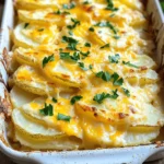 To make cheesy scalloped potatoes, gather these simple ingredients. Each one plays a key role in creating a rich and delicious dish. - 4 large russet potatoes, peeled and thinly sliced - 1 cup sharp cheddar cheese, freshly grated - 1 cup Gruyère cheese, freshly grated - 1 medium onion, finely chopped - 2 cloves garlic, minced - 2 cups heavy cream - 1 tablespoon unsalted butter - 1 teaspoon sea salt - 1/2 teaspoon freshly ground black pepper - 1/4 teaspoon freshly grated nutmeg - Fresh parsley, finely chopped (for garnish) These ingredients combine to create layers of flavor and creaminess. The russet potatoes hold up well during cooking. Cheddar and Gruyère cheeses melt beautifully, adding depth. Onions and garlic bring a savory touch that enhances the cream. Using heavy cream gives it that luxurious texture. The seasonings, like nutmeg and pepper, add warmth and spice. Finally, fresh parsley adds color and freshness. For the full recipe, check the detailed instructions above. 1. Preheat the oven Start by preheating your oven to 375°F (190°C). This helps the dish cook evenly. 2. Sauté onions and garlic In a medium saucepan, melt the butter over medium heat. Add the chopped onion and minced garlic. Sauté for about 4-5 minutes until the onion is soft. This step boosts the flavor of the cream. 3. Prepare the creamy mixture Next, pour the heavy cream into the saucepan. Add sea salt, black pepper, and nutmeg. Stir gently and heat until it simmers. Don’t let it boil. Remove from heat after simmering. 4. Layering the ingredients Lightly grease a 9x13 inch baking dish. Spread half of the sliced potatoes evenly at the bottom. Pour half of the creamy mixture over the potatoes. Sprinkle half of the cheddar and Gruyère cheese on top. Repeat this layering with the remaining potatoes, cream, and cheese. Make sure the last layer has cheese on top. 1. Cover and bake Cover the baking dish with aluminum foil. This keeps moisture in while baking. Place it in the preheated oven and bake for 45 minutes. 2. Remove foil and brown After 45 minutes, carefully take off the foil. This allows the top to brown. Bake for another 25-30 minutes until the potatoes are tender and the top is golden. 3. Cooling time before serving Once baked, remove the dish from the oven. Let it cool for about 10 minutes. This cooling time lets the flavors settle and makes serving easier. You can find the Full Recipe in the earlier sections for all the details! Choosing the right potato For the best scalloped potatoes, use russet potatoes. They have a high starch content. This helps create a creamy texture when cooking. Waxy potatoes, like red or new potatoes, do not work well here. Slicing uniformity Slice your potatoes evenly. Aim for about 1/8 inch thick. This ensures all the slices cook at the same rate. You can use a mandoline for quick and uniform cuts. Achieving creaminess To get that rich creaminess, use heavy cream. It provides a smooth, velvety texture. You can also mix in some whole milk for a lighter option. Just keep the ratio balanced. Herbs and spices Enhance your dish with herbs like thyme or rosemary. They add freshness and depth. A sprinkle of paprika can give it a nice kick too. Just be careful not to overpower the cheese. Cheese variations While sharp cheddar and Gruyère are classic, feel free to experiment. Try adding fontina for creaminess or Monterey Jack for a mild flavor. Mixing different cheeses can create a unique taste. Adding proteins For a heartier meal, consider adding proteins. Cooked bacon or ham adds great flavor and texture. You can even stir in some cooked chicken for a complete dish. These additions make your scalloped potatoes a full meal. For the full recipe, check the detailed instructions above. {{image_4}} Using different cheeses can change the flavor of your cheesy scalloped potatoes. Here are a few great choices: - Fontina: This cheese melts well and adds a creamy touch. It has a mild, nutty flavor that pairs nicely with potatoes. - Monterey Jack: This cheese is smooth and creamy. It enhances the dish with a mild taste. - Vegan cheese options: If you want a dairy-free version, try using vegan cheese. Look for brands that melt well. You can easily adjust the recipe to fit different diets. Here are some ideas: - Gluten-free options: The base recipe is gluten-free. Just make sure your ingredients, like cheese and cream, are also gluten-free. - Dairy-free alternatives: Use plant-based cream and cheese for a dairy-free dish. Coconut cream works great for creaminess. Adding more to your dish can make it even better. Consider these options: - Adding vegetables: Slice up some spinach or mushrooms and layer them in. They add flavor and color. - Incorporating meats: Cooked bacon or ham can add a nice, savory touch. Layer it in with the potatoes for extra flavor. For the complete recipe, check out the Full Recipe. After you make your cheesy scalloped potatoes, let them cool down. Cooling helps keep the flavors locked in. I usually wait about 10 minutes after baking. This step is key for storage. To store leftovers, place the dish in an airtight container. If you have extra sauce, pour it over the potatoes to keep them moist. Store the container in the fridge. Cheesy scalloped potatoes can last for about 3 to 5 days this way. When reheating, the best method is in the oven. Preheat the oven to 350°F (175°C). Cover the dish with foil to keep it from drying out. Heat for about 20-25 minutes or until warm. You can also use a microwave if you're short on time. Place a portion in a microwave-safe dish. Heat on medium power for 1-2 minutes, checking every 30 seconds. After reheating, serve right away. A sprinkle of fresh parsley on top adds a nice touch. Enjoy your cheesy scalloped potatoes warm and gooey! You can prepare cheesy scalloped potatoes a day before. Just follow the recipe steps until the baking part. Cover the dish tightly with plastic wrap and store it in the fridge. When ready to bake, remove the wrap and bake as directed. You may need a few extra minutes for baking. Yes, you can use milk, but it changes the dish's texture. Heavy cream gives a rich, creamy feel. If using milk, choose whole milk for a better result. You can also mix milk with a bit of butter for extra creaminess. Cheesy scalloped potatoes pair well with many dishes. Try them with grilled chicken or baked ham. They also go nicely with a fresh green salad. The creaminess of the potatoes complements these lighter dishes. Leftovers can last about 3-5 days in the fridge. Make sure to store them in an airtight container. If you want them to last longer, consider freezing them. Just reheat them in the oven or microwave before serving. Check out the Full Recipe for more tips on storage! Cheesy scalloped potatoes are a delicious dish with simple steps. We covered the key ingredients, from potatoes to cheeses and seasonings. I detailed how to prepare, bake, and store your creation. I shared tips for the best texture and flavor, plus variations to keep it exciting. Remember, you can adapt this dish for different diets and add extra ingredients. Enjoy the process and savor each bite of your cheesy masterpiece. Cooking should be fun, so let your creativity shine with these ideas!