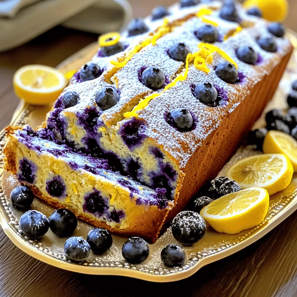 To make the Viral Blueberry Lemon Loaf, you will need: - 1 cup fresh blueberries (reserve a handful for topping) - 1 ½ cups all-purpose flour - 1 teaspoon baking powder - ½ teaspoon baking soda - ½ teaspoon salt - ½ cup unsalted butter, softened at room temperature - 1 cup granulated sugar - 2 large eggs, at room temperature - 1 teaspoon vanilla extract - Zest of 1 lemon (about 1 tablespoon) - ½ cup buttermilk, at room temperature - 2 tablespoons fresh lemon juice Choosing good ingredients makes a big difference. Always pick fresh blueberries. They should be plump and firm. Avoid any that feel mushy or look dull. For the flour, use a good-quality all-purpose mix. This gives the loaf the right texture. The butter must be unsalted and softened. This helps it blend well with sugar. Fresh lemons are key for zest and juice. The zest adds bright flavor, while the juice gives a nice tang. You can make simple changes if you need. For gluten-free, use a gluten-free flour blend. This works well in most recipes. If you don't have buttermilk, mix milk with a splash of vinegar. Let it sit for five minutes before using. Instead of fresh blueberries, frozen ones work too. Just toss them in flour to keep them from sinking. Remember, these swaps can change the taste a bit, but they can still be delicious! For the full recipe, check out the detailed instructions to bake this delightful loaf. To start, gather your ingredients. This makes the process smooth and fun. Preheat your oven to 350°F (175°C). Then, grab a 9x5-inch loaf pan. Grease it well and add flour to coat the sides. This helps the loaf come out easily later. In a medium bowl, mix the all-purpose flour, baking powder, baking soda, and salt. Whisk them together until no lumps remain. Set this bowl aside for now. Take a large mixing bowl and add the softened butter and granulated sugar. Cream these together with an electric mixer. Do this for about 3-4 minutes until it's light and fluffy. Next, crack the eggs into the butter mixture, one at a time. Mix well after each egg. Then, add in the vanilla extract and the lemon zest. This adds a nice flavor to your loaf. Now, it's time to combine the wet and dry ingredients. Gradually mix the flour mixture into the butter mixture. Do this while alternating with buttermilk and lemon juice. Start and end with the flour mixture. Mix gently until everything is just combined. Be careful not to overmix, as this keeps your loaf tender. Now, fold in the fresh blueberries using a spatula. Make sure to spread them evenly in the batter. Pour the batter into your prepared loaf pan. Smooth the top with a spatula. For a lovely touch, sprinkle a few reserved blueberries on top. Place your loaf pan in the preheated oven. Bake for 50-60 minutes. Check if it’s done by inserting a toothpick into the center. If it comes out clean, it’s ready! After baking, let the loaf cool in the pan for about 10 minutes. Then, transfer it to a wire rack to cool completely. This step is important for the texture. When ready to serve, slice the loaf and arrange the pieces on a platter. For a nice touch, dust the slices with powdered sugar. You can also add lemon slices and whole blueberries for a beautiful finish. Enjoy your Viral Blueberry Lemon Loaf! For the complete recipe, check out the Full Recipe section. Baking can be tricky. Here are some mistakes to watch for: - Not measuring ingredients: Use a scale or measuring cups for accuracy. - Overmixing the batter: Mix just until combined. This keeps your loaf tender. - Skipping the preheat: Always preheat your oven. It helps the loaf rise properly. - Not greasing the pan: Grease and flour your loaf pan to prevent sticking. A moist loaf is key to a great blueberry lemon treat. Here are some tips: - Use room temperature ingredients: Butter, eggs, and buttermilk mix better when warm. - Add buttermilk: It keeps the loaf moist and adds a rich flavor. - Don't overbake: Start checking the loaf at 50 minutes. A toothpick should come out clean but not dry. Presentation can make your loaf shine. Here are some fun ideas: - Dust with powdered sugar: A light sprinkle adds a sweet touch. - Garnish with lemon slices: Fresh lemon slices look bright and inviting. - Top with whole blueberries: Scatter a few on top for color and flavor. For the full recipe, follow the steps to make this delightful loaf. Enjoy your baking! {{image_4}} You can make a gluten-free version of this loaf. Use gluten-free flour instead of all-purpose flour. I recommend a blend that includes almond flour or coconut flour. This keeps the loaf moist and adds flavor. Just keep an eye on the baking time. It may differ from the original recipe. Mixing in other fruits can add fun flavors. Try adding raspberries or blackberries. You can even use diced peaches for a summer twist. Just make sure not to add too much fruit. Too much moisture can make the loaf dense. A lemon icing can take this loaf to the next level. Mix powdered sugar with fresh lemon juice. Aim for a thick but pourable consistency. Drizzle it on top after the loaf cools. This adds a sweet and sour kick that everyone will love. For the full recipe, you can check out the main section. To keep your Viral Blueberry Lemon Loaf fresh, store it properly. First, let the loaf cool completely. Place it in an airtight container. This helps keep it moist and prevents it from drying out. You can also wrap it tightly in plastic wrap. Store it at room temperature for up to three days. If you want it to last longer, refrigerate it. Just remember, the cold can change its texture a bit. If you have extra slices, freezing is a great option. Slice the loaf first. Wrap each slice in plastic wrap tightly. Then, place the wrapped slices in a freezer bag. Be sure to remove as much air as possible. Label the bag with the date. You can freeze it for up to three months. When you’re ready to enjoy it, just thaw it in the fridge overnight. To reheat your loaf, preheat your oven to 350°F (175°C). Place the slices on a baking sheet. Heat them for about 10-15 minutes. This warms them through and brings back that fresh-baked taste. Alternatively, you can use a microwave. Microwave each slice for about 15-20 seconds. Enjoy your delightful treat warm! To check if your loaf is done, insert a toothpick in the center. If it comes out clean, the loaf is ready. You can also gently press the top. If it springs back, it is baked. A golden top and a nice aroma are good signs too. Baking usually takes about 50-60 minutes. Yes, you can use frozen blueberries. They work well in this recipe. Just toss them in a bit of flour before adding to the batter. This helps prevent them from sinking. Frozen blueberries may make the loaf slightly more moist, but the taste will still be great. Blueberry lemon loaf pairs well with various flavors. Consider adding a pinch of cinnamon for warmth. Almond extract can add a nice nutty flavor. You can also try adding a bit of ginger for some spice. For a fun twist, serve it with a dollop of whipped cream or yogurt. Enjoy exploring these flavors! This blog post covered everything about making a blueberry lemon loaf. We looked at the ingredients, tips, variations, and storage. Quality matters for the best taste. Avoid common mistakes to keep your loaf moist and delicious. Don't hesitate to explore fun variations, like gluten-free options or zesty icing. Remember to store leftovers to enjoy later. Baking doesn’t have to be hard. With these steps, you can create a tasty treat that's sure to impress. Enjoy your baking journey and share your tasty results!