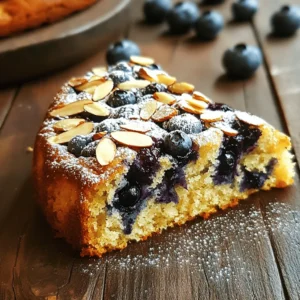 - 1 cup almond flour - 1 cup all-purpose flour - 1 teaspoon baking powder - ½ teaspoon baking soda - ½ teaspoon salt - ¾ cup granulated sugar - ½ cup unsalted butter, softened - 2 large eggs - 1 teaspoon vanilla extract - ¾ cup buttermilk (or milk with lemon juice) - 1 cup fresh blueberries, rinsed - ¼ cup sliced almonds - Zest of 1 lemon - Optional: Powdered sugar for dusting Each ingredient plays a key role in making this cake taste amazing. Almond flour gives it a nutty flavor and moist texture. All-purpose flour helps the cake rise and hold its shape. Baking powder and baking soda make it fluffy. Salt balances sweetness. Granulated sugar sweetens the cake and helps it brown. Butter adds richness and moisture. Eggs bind everything together and provide structure. Vanilla extract adds warmth. Buttermilk keeps the cake tender and adds a slight tang. Blueberries offer freshness and juicy bites. Sliced almonds add crunch. Lemon zest brightens the flavor, making every bite pop. If you don’t have almond flour, you can use more all-purpose flour. For a dairy-free option, substitute butter with coconut oil and buttermilk with almond milk mixed with lemon juice. If you want less sugar, you can cut the granulated sugar by a quarter. If fresh blueberries aren’t available, try frozen ones, but use them straight from the freezer to avoid excess moisture. These simple swaps ensure you can still enjoy this cake no matter what you have on hand. For the full recipe, check out the steps to make this delicious breakfast cake! Start by preheating your oven to 350°F (175°C). This step is key for even baking. Grab a 9-inch round cake pan. Lightly grease it with butter, then dust it with flour. You can also use parchment paper for easy removal later. In a medium bowl, mix together the almond flour, all-purpose flour, baking powder, baking soda, and salt. Use a whisk to blend them well. Set this bowl aside for later. This mix helps the cake rise and gives it texture. In a large bowl, take your softened butter and granulated sugar. Use an electric mixer on medium speed. Beat this mixture for about 3-4 minutes. You want it light, fluffy, and pale in color. This step adds air to your cake. Now, add eggs, one at a time, to the butter-sugar mix. Mix well after each egg. Then, pour in the vanilla extract and lemon zest. Stir until everything is combined. Next, gently mix in the flour mixture and buttermilk. Start and end with the flour. Mix until just combined. Don’t overmix; this keeps your cake soft. Using a spatula, carefully fold in the fresh blueberries. Be gentle so you don’t crush them. Then, add the sliced almonds. This adds a nice texture and flavor to the cake. Pour the batter into your prepared cake pan. Smooth the top with your spatula. Sprinkle the sliced almonds over the batter. Place the cake in your preheated oven. Bake for 35-40 minutes. Check with a toothpick; it should come out clean. Once done, let it cool in the pan for 10 minutes. Then transfer it to a wire rack to cool completely. This helps keep the cake fluffy. To make your blueberry almond breakfast cake fluffy, start with room temperature ingredients. This means your butter and eggs should not be cold. Softened butter mixes better with sugar, creating air pockets. This helps your cake rise. Mix the batter just until the dry and wet ingredients combine. Overmixing can lead to a dense cake, so be gentle when folding in the blueberries. Avoid using cold ingredients, as they can lead to a heavy texture. Do not skip the baking powder or baking soda; these are key for lift. Also, be careful not to crush the blueberries when mixing. Too much mixing will ruin the cake’s lightness. Lastly, always check your oven's temperature with an oven thermometer. Ovens can be off by quite a bit, affecting bake time and results. For a beautiful presentation, cut the cake into even slices. Place each slice on a colorful plate. Add a handful of fresh blueberries or a mint sprig for color. If you want to impress, lightly dust the top with powdered sugar. This adds a sweet touch and looks lovely. Serve the cake warm or at room temperature. Pair it with a cup of tea or coffee for a perfect breakfast treat. For the full recipe, check the section above. {{image_4}} You can make this blueberry almond breakfast cake gluten-free. Use only almond flour or a gluten-free flour blend. Make sure the blend has a good mix of starches and flours. This will give you a nice texture. You might need to adjust the liquid. Add a little more buttermilk if the batter is too thick. Want to spice things up? Try adding cinnamon or nutmeg to the dry mix. Just half a teaspoon will add warmth. You can also fold in a tablespoon of lemon juice for extra zing. If you love almond flavor, add almond extract. Just use half a teaspoon to keep it balanced. Blueberries are great, but you can try other fruits. Raspberries or blackberries work well too. They add a nice tartness. You can even use diced peaches or apples for a different taste. Just make sure to adjust the sugar if the fruit is very sweet. To keep your Blueberry Almond Breakfast Cake fresh, store it in an airtight container. If you have one, wrap the cake in plastic wrap first. This helps keep it moist and tasty. Place the container in the fridge. It will stay good for up to four days. If you notice any mold or an off smell, it’s best to toss it. If you want to save the cake for later, freezing is a great option. First, let the cake cool completely. Then, slice it into pieces. Wrap each piece in plastic wrap tightly. Place the wrapped pieces in a freezer bag or container. Be sure to label it with the date. The cake can last for up to three months in the freezer. When you're ready to eat it, just thaw it in the fridge overnight. To enjoy your leftover cake warm, you can reheat it. Preheat your oven to 350°F (175°C). Place a slice of cake on a baking sheet. Cover it with aluminum foil to keep it moist. Heat for about 10-15 minutes. If you prefer, you can also use a microwave. Heat a slice for about 20-30 seconds, but be careful not to overheat it. Enjoy your cake warm! You can use regular milk mixed with lemon juice. Just take 1 cup of milk and add 1 tablespoon of lemon juice. Let it sit for 5 minutes to thicken. This mix works well in the recipe for Blueberry Almond Breakfast Cake. Yes, you can make this cake a day ahead. Just store it in an airtight container at room temperature. This allows the flavors to blend even more. If you want to keep it fresh for longer, wrap it in plastic wrap and place it in the fridge. To check if the cake is done, insert a toothpick into the center. If it comes out clean, the cake is ready. Also, look for a golden-brown color and a gentle spring back when you press the top. No, this recipe is not vegan. It contains eggs and butter. However, you can swap these for plant-based alternatives. Use flax eggs and vegan butter to make it vegan-friendly. This cake pairs well with fresh fruit, yogurt, or a drizzle of honey. You can also enjoy it with a cup of coffee or tea. It makes a great breakfast or snack option, perfect for sharing with friends. For the full recipe, check out Blueberry Almond Breakfast Cake. This blog post covered simple ingredients and their roles in your cake. You learned step-by-step methods for a successful bake. Tips helped you avoid mistakes and make it look great. We explored variations for more choices and how to store leftovers. The right recipe and techniques ensure a delightfully fluffy cake. When done right, it brings joy to your table. So, gather your ingredients and start baking! Enjoy every bite.