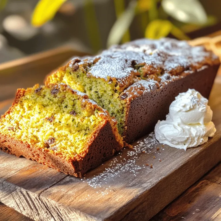 To make your one bowl zucchini bread, gather these key items: - 1 medium zucchini, grated and thoroughly drained - 1 cup granulated sugar - 1/2 cup packed brown sugar - 1/2 cup vegetable oil - 2 large eggs - 1 teaspoon pure vanilla extract - 1 ½ cups all-purpose flour - 1 teaspoon baking soda - 1/2 teaspoon baking powder - 1 teaspoon ground cinnamon - 1/4 teaspoon ground nutmeg - 1/2 teaspoon salt These ingredients create a moist and flavorful bread. The key is to use fresh zucchini. It adds moisture and a subtle taste. You can elevate your zucchini bread with these extra ingredients: - 1/2 cup walnuts or pecans, chopped - 1/2 cup semi-sweet chocolate chips Adding nuts gives a nice crunch. Chocolate chips add sweetness and richness. Feel free to mix and match based on your taste. Accurate measurements are vital for success. Use a kitchen scale for precision if you have one. For substitutions: - Replace granulated sugar with coconut sugar for a healthier option. - Use applesauce instead of oil for a lower-fat version. - Swap all-purpose flour with a gluten-free blend if needed. These changes can help you tailor the recipe to your needs. Always consider how these swaps may affect flavor and texture. For the full recipe, check out the detailed instructions earlier. First, gather all your ingredients and tools. You will need: - 1 medium zucchini, grated and thoroughly drained - 1 cup granulated sugar - 1/2 cup packed brown sugar - 1/2 cup vegetable oil - 2 large eggs - 1 teaspoon pure vanilla extract - 1 ½ cups all-purpose flour - 1 teaspoon baking soda - 1/2 teaspoon baking powder - 1 teaspoon ground cinnamon - 1/4 teaspoon ground nutmeg - 1/2 teaspoon salt - 1/2 cup walnuts or pecans, chopped (optional) - 1/2 cup semi-sweet chocolate chips (optional) You will also need a mixing bowl, a whisk, and a loaf pan. Preheat your oven to 350°F (175°C). Grease a 9x5 inch loaf pan with non-stick spray or butter. In a large mixing bowl, add the grated zucchini, granulated sugar, brown sugar, and vegetable oil. Mix well until the sugars dissolve. Next, crack the eggs into the bowl and add the vanilla extract. Whisk until everything is smooth and combined. This step is key for a moist zucchini bread. In a separate bowl, sift together the all-purpose flour, baking soda, baking powder, ground cinnamon, ground nutmeg, and salt. Sifting helps to aerate the flour. This gives your bread a light texture. Gradually add the dry mixture to the wet ingredients. Stir gently after each addition. Avoid over-mixing, as this can make your bread dense. If you want to enhance your bread, fold in the chopped nuts or chocolate chips now. This adds a delightful crunch and flavor. Carefully pour the batter into the prepared loaf pan. Use a spatula to smooth out the top for even baking. Bake in the preheated oven for 50-60 minutes. Use a toothpick to check if it is done. Insert it into the center. If it comes out clean, your bread is ready. Let it cool in the pan for about 10 minutes. Then, move the bread to a wire rack to cool completely. To measure flour correctly, use the spoon-and-level method. First, fluff the flour in its container. Then, spoon it into your measuring cup without packing it down. Level it off with a knife for accuracy. This helps to prevent your bread from becoming too dry or dense. To make sure your zucchini bread stays moist, start with the right zucchini. Use a medium zucchini and grate it finely. After grating, squeeze out excess water. This step helps prevent a soggy loaf. Mixing in oil keeps the bread tender. Use half a cup of vegetable oil. You can also add yogurt or applesauce for extra moisture. These ingredients make the bread soft without adding too much fat. One mistake is not draining the zucchini properly. If you skip this, your bread may turn out wet and dense. Another common error is overmixing the batter. Mix until just combined to keep the bread light. Don’t skip the use of both baking soda and baking powder. This combo helps your bread rise well. Lastly, remember to check the oven temperature. An oven that's too hot can burn the outside while leaving the inside raw. To check if your zucchini bread is done, use a toothpick. Insert it into the center of the loaf. It should come out clean or with a few crumbs. If you see wet batter, it needs more time. Start checking at 50 minutes. Ovens can vary, so keep an eye on it. If the top gets too brown, cover it lightly with foil. This trick helps it bake evenly without burning. For the best result, let the bread cool in the pan for about 10 minutes before transferring it to a wire rack. {{image_4}} You can easily make this zucchini bread gluten-free. Just replace the all-purpose flour with a gluten-free blend. Look for a brand that can substitute 1:1. This way, you keep the same texture and taste. Ensure that your baking soda and baking powder are also gluten-free. This simple swap lets everyone enjoy a slice. Mixing in nuts or fruits can add new flavors. Walnuts are classic, but pecans work great too. You can also add dried fruits like raisins or cranberries. For a twist, try chocolate chips! They melt and add richness. Experiment with the amount based on your taste. Each option makes your bread unique and fun. If you love chocolate, adding chips is a no-brainer. They melt and blend well with the zucchini. However, some may want a nut-free option. Simply skip the nuts and add more chocolate or fruits. You can even replace the nuts with seeds like sunflower seeds. This way, everyone has a tasty option to enjoy. Check out the Full Recipe for ideas! To keep your zucchini bread fresh, wrap it in plastic wrap. You can also place it in an airtight container. Store it at room temperature for up to three days. If you live in a warm area, the fridge is a better choice. Make sure it cools completely before storing. This helps prevent moisture buildup. Freezing is a great way to save leftover zucchini bread. First, slice the bread before freezing. Wrap each slice in plastic wrap. Then, place the wrapped slices in a freezer bag. Remove as much air as possible before sealing. It can last for up to three months in the freezer. When you want a slice, just thaw it in the fridge overnight. To reheat, preheat your oven to 350°F (175°C). Place the slices on a baking sheet lined with parchment paper. Heat for about 10 minutes until warm. You can also use a microwave. Heat each slice for about 15-20 seconds. Enjoy your moist zucchini bread just like the first day! For more details, check the Full Recipe. Yes, you can use yellow squash. It has a similar texture. However, the flavor will change slightly. Yellow squash may taste a bit sweeter and milder. This can add a unique twist to your zucchini bread. To make this zucchini bread vegan, swap the eggs for flax eggs. Mix one tablespoon of ground flaxseed with three tablespoons of water. Let it sit for five minutes to thicken. You can also use unsweetened applesauce instead of eggs. Use 1/4 cup for each egg. Both options work well in this recipe. To drain grated zucchini, use a clean kitchen towel or cheesecloth. Place the grated zucchini in the middle of the towel. Gather the sides and twist to squeeze out excess moisture. You can also press it in a fine mesh strainer. Draining well helps avoid soggy bread. - How to avoid a soggy zucchini bread: - Use properly drained zucchini. - Don’t overmix the batter; this keeps it light. - Ensure your oven is at the right temperature before baking. - Bake until a toothpick comes out clean. Following these tips will lead you to a perfect, moist loaf that everyone will enjoy. For the full recipe, check out the earlier section! This blog post covers all you need for perfect one bowl zucchini bread. We explored essential and optional ingredients, along with measurements. I shared step-by-step instructions for mixing and baking. The tips ensure your bread stays moist and free from common mistakes. Variations, like gluten-free options and adding fruits or nuts, add fun twists. Finally, I outlined storage, freezing, and reheating tips for enjoying your bread later. Now, you have everything to bake a delightful treat! Enjoy your baking journey with zucchini bread.