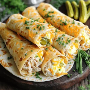 - 2 cups cooked chicken, shredded - 1/2 cup dill pickles, finely chopped - 1/2 cup ranch dressing - 4 large eggs - 1/4 cup milk - 1 cup shredded cheddar cheese - 4 large flour tortillas - 1/2 teaspoon garlic powder - 1/2 teaspoon onion powder - Salt and pepper to taste - Fresh chives, chopped (for garnish) The main ingredients bring the best flavors to our burritos. First, we use cooked chicken. You can use leftovers from dinner or rotisserie chicken for ease. Shredded chicken mixes well with the tangy dill pickles. You get a nice crunch and zest. The ranch dressing adds creaminess and ties everything together. Next, we add eggs for protein. They make the burritos filling and tasty. Mixing them with milk keeps them soft and fluffy. Garlic and onion powders give the eggs extra flavor. Don’t forget salt and pepper! They enhance all the other tastes. The additional ingredients round out the meal. Cheddar cheese melts beautifully, adding richness. Flour tortillas wrap it all up nicely. Chives make the dish look fresh and bright. You can find the complete recipe in the [Full Recipe] section. With these ingredients, your Pickle Ranch Chicken Breakfast Burritos will be a hit! To start, grab a medium mixing bowl. Combine 2 cups of shredded chicken, 1/2 cup of finely chopped dill pickles, and 1/2 cup of ranch dressing in the bowl. Stir this mixture well until the chicken is coated with the ranch. This flavorful filling is key to our burrito. Set it aside for later use. Next, we need to make our scrambled eggs. In a separate bowl, crack 4 large eggs. Add 1/4 cup of milk, 1/2 teaspoon of garlic powder, 1/2 teaspoon of onion powder, and some salt and pepper. Whisk everything until smooth. Heat a non-stick skillet over medium heat and gently pour the egg mixture into the hot skillet. Stir the eggs softly with a spatula until they are creamy and just set. Remove the skillet from heat once they look perfect. Now, let’s put the burritos together! Lay out 4 large flour tortillas on a clean surface. In the center of each tortilla, place a generous amount of the chicken and pickle mixture. Top this with a scoop of the fluffy scrambled eggs and a sprinkle of 1 cup of shredded cheddar cheese. To form the burritos, fold the sides of each tortilla inward, and then roll them up tightly from the bottom. Make sure the filling stays secure. Return the same skillet to medium heat. Place the rolled burritos seam-side down in the skillet. Cook them for 2-3 minutes on each side until they are golden brown and crispy. After cooking, let the burritos cool a bit before slicing them in half for easier serving. You can find the Full Recipe for more details! - Use low heat for creamy eggs. - Stir gently for fluffy texture. When making scrambled eggs, low heat is key. High heat can make eggs dry. Cooking slowly helps keep them soft and creamy. Stirring gently lets air in, making them light and fluffy. - Ensure an even fill to secure the burritos. - Tuck in sides to prevent spillage. Rolling burritos can be tricky, but practice makes perfect. Start with an even fill of chicken and eggs in the center. This helps secure the filling. Tuck in the sides before rolling. This way, you keep everything snug inside. - Use fresh chives for a pop of color. - Serve with extra pickles or hot sauce for added flavor. A great garnish makes your dish shine. Fresh chives add color and a mild flavor. Extra pickles bring crunch and tang. If you like spice, drizzle hot sauce on top. It adds a kick everyone will love. For the full recipe, check out the Pickle Ranch Chicken Breakfast Burritos. {{image_4}} You can switch the chicken for shredded turkey if you like. Turkey gives a nice flavor too. If you want a vegetarian option, use tofu instead. Tofu absorbs spices well and will keep your burrito filling tasty. Want to spice things up? Add diced jalapeños to the filling. They give a nice kick without being too hot. You can also change the cheese. Try pepper jack for a creamy heat or feta for a tangy twist. Both options will make your burritos even more delicious. Tortillas are not just for flour. You can use whole wheat or corn tortillas for a healthier choice. If you want color, try spinach or tomato-based tortillas. These will add a fun look to your dish. You can mix and match to find your favorite combination. For the full recipe, check out the complete guide. Refrigerate leftover burritos for up to 3 days. Place them in an airtight container. This keeps them fresh and tasty. When you are ready to eat, enjoy them cold or reheated. You can freeze uncooked burritos for up to 1 month. Wrap each burrito tightly in plastic wrap. Then place them in a freezer bag to prevent freezer burn. When you want to eat them, you can reheat them directly from the freezer or thaw them in the fridge overnight. To keep the texture nice, use an oven or skillet. For the oven, preheat it to 350°F (175°C). Place the burritos on a baking sheet and heat for about 15-20 minutes. For the skillet, warm it over medium heat. Cook the burritos for about 3-4 minutes on each side until they are hot and crispy. Yes, you can prepare and refrigerate the filling or entire burritos to save time. I often make the filling a day in advance. This lets the flavors meld together. You can store it in an airtight container. If you want to make the whole burrito, wrap them well in foil or plastic wrap before refrigerating. When you’re ready to eat, just heat them up in the skillet or microwave. Add hot sauce to the chicken mixture or include spicy pickles. I love using pickles with a kick for extra flavor. You can also mix in some diced jalapeños. This gives a nice heat that pairs well with the ranch dressing. Just remember to taste as you go. You want the spice to enhance, not overpower. Pair with fresh fruit, a side salad, or crispy potato wedges for a complete meal. I enjoy adding a fruit salad for a sweet touch. A simple green salad with a light dressing also works well. Crispy potato wedges bring a satisfying crunch. You can even sprinkle some extra chives on top for a fresh finish. If you like, serve with your favorite hot sauce for dipping. These Pickle Ranch Chicken Breakfast Burritos pack flavor in every bite. We combined shredded chicken, dill pickles, and ranch for a tasty filling. Scrambled eggs bring creaminess, while tips for soft eggs and proper rolling help achieve perfect burritos. You can even switch ingredients to fit your taste. Whether you pick turkey or a spicy twist, the options are endless. With proper storage, you can enjoy them later, too. Don't hesitate to try this fun, delicious recipe that makes mornings brighter!