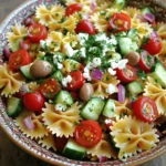 To make a Zesty Greek Pasta Salad, gather these ingredients: - 8 oz. farfalle pasta (or your choice of pasta) - 1 cup cherry tomatoes, halved - 1 cucumber, diced - 1/2 red onion, thinly sliced - 1 cup Kalamata olives, pitted and halved - 1 cup feta cheese, crumbled - 1/4 cup fresh parsley, finely chopped - 1/4 cup extra virgin olive oil - 2 tablespoons red wine vinegar (or substitute with lemon juice) - 1 teaspoon dried oregano - 1 clove garlic, minced - Salt and freshly ground pepper to taste These ingredients create a fresh, vibrant salad. The farfalle pasta provides a fun shape and texture. Each vegetable adds color and crunch. The olives and feta bring a salty and tangy flavor that makes each bite exciting. For variations, consider these optional ingredients: - Alternative dressings, like creamy yogurt or tahini-based dressings - Additional toppings, such as roasted red peppers, artichokes, or pine nuts These options allow you to customize your salad. Swap the dressing for a creamy option if you prefer a richer taste. Add toppings for extra texture or flavor. This pasta salad pairs well with several side dishes: - Grilled chicken or shrimp for protein - Fresh pita bread or warm pita chips - A light soup for a complete meal This salad shines at any occasion. Serve it at picnics, barbecues, or family gatherings. It also works as a refreshing lunch option. Each serving is colorful and full of flavor, making it a delightful choice for everyone. For the full recipe, just refer back to the earlier section. First, grab a large pot. Fill it with water and add a good amount of salt. This helps the pasta taste great. Bring the water to a rolling boil. Once boiling, add 8 oz. of farfalle pasta. Cook it according to the package instructions until it is al dente. This usually takes about 10-12 minutes. When the pasta is ready, pour it into a colander to drain. Rinse it under cold water. This stops the cooking and cools the pasta quickly. Now, set it aside. Next, let’s prepare the dressing. In a small bowl, mix together 1/4 cup of extra virgin olive oil, 2 tablespoons of red wine vinegar, and 1 clove of minced garlic. If you like, you can use fresh lemon juice instead. Add in 1 teaspoon of dried oregano, along with a pinch of salt and pepper. Whisk these ingredients together. You want it to be well blended and smooth. This will make your dressing flavorful and fresh. Now, it's time to assemble the salad. In a large mixing bowl, add the cooled pasta. Then, toss in 1 cup of halved cherry tomatoes, 1 diced cucumber, and 1/2 a thinly sliced red onion. Next, add 1 cup of halved Kalamata olives and 1 cup of crumbled feta cheese. Drizzle the dressing over everything. Use a spatula or wooden spoon to gently toss and mix all the ingredients. Make sure everything is evenly coated in the dressing. Finally, sprinkle 1/4 cup of finely chopped parsley on top. Toss lightly to blend the herbs into the salad. Enjoy your fresh and zesty Greek pasta salad! For more details, check the Full Recipe. To make your Zesty Greek Pasta Salad shine, adjust the seasoning. Start with salt and pepper. Taste as you go. A pinch more salt often brings out flavors. If you want brightness, add acidity. A splash of red wine vinegar or lemon juice wakes up the dish. Just a little can change everything! Texture matters in this salad. You want a mix of crunch and softness. For crunch, use fresh vegetables like cucumber and cherry tomatoes. They add a nice bite. Balance these with softer ingredients like feta cheese. This mix creates a delightful mouthfeel. Presentation can elevate your dish. Use a large, colorful bowl to showcase the salad. Arrange it neatly for a beautiful display. Garnish with parsley and whole olives for extra flair. Serve it cold for the best taste. Chilling for at least 30 minutes helps flavors blend perfectly. Enjoy your fresh creation! {{image_4}} You can change the pasta in this salad. Use gluten-free pasta for a lighter dish. Quinoa or farro also works well. For veggies, try bell peppers or zucchini. These add a nice crunch. You can switch cheese, too. Try goat cheese or a dairy-free version for variety. For a creamier dressing, use Greek yogurt instead of olive oil. Mix it with lemon juice and herbs. You can also add tahini for a rich flavor. If you want a fresh twist, infuse your dressing with herbs like dill or basil. These will brighten the salad. This salad shines at potlucks and picnics. Serve it in a big bowl for sharing. For individual servings, use mason jars. Layer the salad ingredients for a fun look. You can also serve it family-style on a platter for a warm gathering. To keep your Zesty Greek Pasta Salad fresh, store it in an airtight container. Glass or plastic containers work great. Make sure the lid seals tightly. This will keep moisture and air out. If you have extra dressing, keep it separate. This helps the salad stay crisp. You can freeze this salad, but it's best to freeze only the pasta. The veggies and cheese do not freeze well. To freeze, place the pasta in a freezer-safe bag. Squeeze out the air and seal tightly. When you're ready to eat, thaw the pasta in the fridge overnight. In the fridge, the salad lasts about 3 to 5 days. If you see any signs of spoilage, like a sour smell or mushy veggies, toss it out. Always trust your nose and eyes. Keeping the salad in the right container helps it stay fresh longer. Yes, you can make this salad ahead of time. I suggest preparing it a few hours before serving. This gives the flavors time to blend. If you want to prepare it even earlier, you can store it in the fridge for up to two days. Just wait to add the fresh parsley until right before serving for the best taste. If you do not like olives, you can try a few alternatives. Here are some choices: - Artichoke hearts for a tangy flavor - Roasted red peppers for sweetness - Capers for a briny kick These options will add a unique taste to your salad, making it fun and fresh. Absolutely! You can adjust this recipe based on your likes and needs. Here are some ideas: - Use gluten-free pasta if you need it. - Swap feta cheese for a vegan option or omit it. - Add more veggies like bell peppers or spinach for extra crunch. Feel free to mix and match based on your dietary restrictions or preferences. You can find the full recipe for Zesty Greek Pasta Salad in this article. It includes all the steps and tips to make your dish a success. This blog post covered how to create a tasty and bright pasta salad. You learned about key ingredients, including fresh veggies and various dressings. I provided step-by-step instructions to make cooking easy. You also discovered tips for flavor, texture, and attractive presentation. In the end, customization is key. Feel free to swap ingredients to suit your taste. Enjoy your fresh pasta salad at any gathering or meal. Happy cooking!