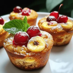 - 1 cup rolled oats - 1 cup whole wheat flour - 1 teaspoon baking powder - 1/2 teaspoon baking soda - 1/2 teaspoon salt - 2 ripe bananas, mashed until smooth - 1/2 cup honey or maple syrup (your choice) - 1/4 cup unsweetened applesauce - 2 large eggs - 1 teaspoon pure vanilla extract - 1 cup fresh or frozen cherries, pitted and chopped - Optional: 1/2 cup chopped walnuts or pecans When making Cherry Banana Oat Muffins, gather your ingredients first. Using fresh or frozen cherries works well. If you choose to add nuts, walnuts or pecans add a nice crunch. Each muffin has around 150 calories. You get about 24 grams of carbs, 5 grams of fat, and 3 grams of protein. This makes these muffins a healthy choice. They provide good energy without too many calories. You can make these muffins gluten-free by using gluten-free oats and flour. For a vegan option, swap eggs with flaxseed meal or applesauce. Use maple syrup instead of honey for a plant-based sweetener. This way, everyone can enjoy these tasty treats! You can find the full recipe [here](Full Recipe). - Preheat to 350°F (175°C). - Prepare muffin tin by lining with muffin liners or greasing it lightly. - In a medium bowl, combine: - 1 cup rolled oats - 1 cup whole wheat flour - 1 teaspoon baking powder - 1/2 teaspoon baking soda - 1/2 teaspoon salt - Whisk these until they mix well. Set the bowl aside for now. - In a large bowl, add: - 2 ripe bananas, mashed until smooth - 1/2 cup honey or maple syrup - 1/4 cup unsweetened applesauce - 2 large eggs - 1 teaspoon pure vanilla extract - Use a whisk to blend these ingredients. Make sure it is smooth and creamy. - Gradually add the dry mix to the wet mix. - Stir gently until just combined. It’s okay if a few lumps remain. - Carefully fold in: - 1 cup fresh or frozen cherries, pitted and chopped - Optional: 1/2 cup chopped walnuts or pecans - Ensure they are spread out in the batter without overmixing. - Spoon the batter into the muffin cups. Fill each about two-thirds full. - Place the muffin tin in the oven and bake for 18-20 minutes. - Check for doneness with a toothpick. It should come out clean. - Once done, let them cool for about 5 minutes in the tin. - After that, move them to a cooling rack. For the full recipe, refer to the main section. Enjoy your tasty Cherry Banana Oat Muffins! To get the best texture in your muffins, avoid overmixing. When you combine wet and dry ingredients, stir gently. You want some lumps in the batter. Overmixing can lead to tough muffins. Using ripe bananas is important too. The sweeter and softer they are, the better your muffins will taste. Look for bananas with brown spots; those are perfect for baking. To test for doneness, use a toothpick. Insert it into the center of a muffin. If it comes out clean, the muffins are ready. If it has batter on it, bake for a few more minutes. If you live at a high altitude, you may need to adjust the bake time. Muffins may bake faster, so keep an eye on them. Serve your muffins warm for the best flavor. A light dusting of powdered sugar makes them look nice. You can also add fresh mint leaves for a pop of color. These muffins pair well with your favorite tea or coffee. Enjoy them as a snack or breakfast treat! For the full recipe, check out the details above. {{image_4}} You can easily change the flavor of these muffins. Adding spices like cinnamon or nutmeg gives them a warm touch. Just sprinkle in about a teaspoon of cinnamon for a cozy flavor. Nutmeg is great too, but use less, about 1/4 teaspoon. You can also try different fruits. Swap cherries for blueberries or apples. Each fruit gives a new taste and keeps things fun. If you want a vegan option, you can replace the eggs. Use flax eggs instead. Mix 1 tablespoon of ground flaxseed with 2.5 tablespoons of water. Let it sit for 5 minutes. For a low-sugar option, cut the honey or maple syrup in half. You can also use a sugar substitute like stevia. This way, you still enjoy the muffins without too much sugar. You can change the size of your muffins. Make mini muffins by using a mini muffin tin. Fill each cup halfway and bake for about 10-12 minutes. If you prefer standard-sized muffins, stick to the original recipe. Just remember, baking time changes with size. Keep an eye on them to avoid overbaking. For the full recipe, check out the details above. To keep your Cherry Banana Oat Muffins fresh, store them in an airtight container. This way, they stay moist and tasty. You can keep them at room temperature for up to three days. If you live in a warm area, use the fridge. Muffins can last about a week in the refrigerator. Just be aware that cold storage may change their texture slightly. If you want to save muffins for later, freezing is the best option. To freeze, allow the muffins to cool completely. Then, wrap each one in plastic wrap. Place them in a freezer-safe bag or container. They can stay frozen for up to three months. When you want to eat them, take a muffin out and thaw it in the fridge overnight. For the best texture, you can also microwave the muffin for about 20 seconds after thawing. To enjoy your muffins warm, use the oven or microwave. For the oven, preheat to 350°F (175°C). Place the muffin on a baking sheet and heat for about 5 to 10 minutes. This warms them through and helps regain moisture. If you use the microwave, heat for about 10 to 15 seconds. Just be careful not to overheat, as this can make them dry. Warm muffins taste best and are a perfect treat! Yes, you can use frozen cherries. They will soften during baking. This may change the texture a bit. The flavor will still be great. Just make sure to chop them before adding to the mix. If you use frozen cherries, you do not need to thaw them first. To ripen bananas fast, place them in a paper bag. This traps the ethylene gas they emit. You can also add an apple to the bag for even faster results. If you are in a hurry, you can bake bananas at 300°F (150°C) for about 15-20 minutes. This will soften them quickly. If you want to swap honey, maple syrup is a great choice. Agave nectar or brown sugar also works well. Each option will give a different taste, but they will all be sweet. Use the same amount as honey in the recipe. Each muffin has about 140 calories. This can change based on your ingredients. If you use nuts or different sweeteners, check those values. These muffins are a tasty, healthy treat you can enjoy without guilt. When stored well, these muffins last about 3 days at room temperature. Keep them in an airtight container to maintain freshness. You can store them in the fridge for up to a week. For longer storage, freeze them for up to 3 months. Just thaw them before enjoying! You now have a simple yet tasty recipe for cherry banana oat muffins. You learned about ingredients, from oats to cherries, and how to mix them. We covered important tips for getting the right texture and bake time. You also have ideas for variations and storage. These muffins are a great snack or breakfast option. Enjoy making them your way!