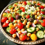 To create a vibrant Mediterranean Chickpea Salad, gather the following ingredients: - 1 can (15 oz) chickpeas, thoroughly rinsed and drained - 1 cup cherry tomatoes, halved - 1 cucumber, diced into bite-sized pieces - 1/4 red onion, finely chopped - 1/2 cup Kalamata olives, pitted and sliced - 1/2 cup feta cheese, crumbled (omit for a vegan version) - 2 tablespoons fresh parsley, finely chopped - 2 tablespoons extra virgin olive oil - 1 tablespoon freshly squeezed lemon juice - 1 teaspoon dried oregano - Sea salt and freshly cracked black pepper to taste I often use canned chickpeas for ease and speed. They save time and still taste great. Rinsing them well removes extra salt and improves the flavor. Fresh chickpeas offer a different texture. If you choose fresh, soak them overnight. Cook them until tender. This adds a lovely bite to your salad. For the best flavor in your salad, I recommend these brands: - Chickpeas: Goya or Eden Foods for canned options. They offer great taste and quality. - Olive Oil: Colavita or California Olive Ranch. They provide a rich, fruity flavor. - Feta Cheese: Athenos or Dodoni. Both brands have creamy textures and a nice tang. Using high-quality ingredients elevates your dish. It makes it not only tasty but also visually appealing. Start by gathering your ingredients. You will need: - 1 can (15 oz) chickpeas, thoroughly rinsed and drained - 1 cup cherry tomatoes, halved - 1 cucumber, diced into bite-sized pieces - 1/4 red onion, finely chopped - 1/2 cup Kalamata olives, pitted and sliced - 1/2 cup feta cheese, crumbled (omit for a vegan version) - 2 tablespoons fresh parsley, finely chopped - 2 tablespoons extra virgin olive oil - 1 tablespoon freshly squeezed lemon juice - 1 teaspoon dried oregano - Sea salt and freshly cracked black pepper to taste First, rinse the chickpeas well. Drain them completely. Next, chop the cherry tomatoes and cucumber. Finely chop the red onion. Slice the Kalamata olives. If you use feta cheese, crumble it now. Lastly, chop the fresh parsley. In a large mixing bowl, add the rinsed chickpeas. Next, incorporate the halved cherry tomatoes, diced cucumber, chopped red onion, and sliced Kalamata olives into the bowl. If you are using feta cheese, sprinkle it over the mixture. This adds a creamy texture and boosts the flavor. Now, prepare the dressing. In a small bowl, whisk together the olive oil, lemon juice, oregano, sea salt, and black pepper. Drizzle this dressing over the salad mixture. Gently toss everything together. You want all the ingredients to be evenly coated. Finally, add the chopped parsley to the salad. Toss it lightly again. This adds a beautiful green touch to the dish. For the best flavor, let the salad rest for about 10 minutes. This resting time helps the flavors blend well. To make the dressing shine, use high-quality extra virgin olive oil. Fresh lemon juice makes a big difference. If you don’t have fresh lemons, bottled juice works but lacks the same bright taste. Add your dried oregano and salt with care. You can always taste and adjust. If you want a bit more zing, add more lemon juice or a dash of vinegar. This will brighten the salad even more. To make your Mediterranean Chickpea Salad shine, focus on fresh ingredients. Use ripe cherry tomatoes for sweetness. Choose a crisp cucumber for crunch. The red onion adds a nice bite, while Kalamata olives bring depth. If you want a creamier taste, add feta cheese. The tangy dressing is key: mix olive oil and lemon juice. This combination brightens the dish. A sprinkle of oregano offers a warm, aromatic touch that ties everything together. You can prepare this salad ahead of time. Chop your veggies and store them in the fridge. Mix the dressing separately and keep it in a jar. When you are ready to serve, combine everything. This method keeps your salad fresh and crunchy. Letting the salad sit for about 10 minutes before serving helps the flavors blend. This resting time makes each bite tasty. Serve the salad on a colorful platter to attract attention. You can use individual bowls for a nice touch. Garnish with extra parsley and feta for a pop of color. This not only looks great but also adds freshness. Pair the salad with pita bread or grilled chicken for a complete meal. Enjoy it as a light lunch or a side dish at dinner. {{image_4}} Making this salad vegan is easy. Just leave out the feta cheese. You can add extra olives or use avocado for creaminess instead. This keeps the dish rich and tasty. You still get a great blend of flavors. You can switch up the veggies in this salad. Try bell peppers or zucchini for a new taste. You can also use different herbs like basil or mint. If you want a spicy kick, add diced jalapeños. These swaps make the salad fun and exciting. For a heartier meal, add some protein or grains. Grilled chicken or shrimp works well. If you prefer plant-based options, try quinoa or farro. These additions keep you full and satisfied. You can easily turn this salad into a main dish. Store your Mediterranean Chickpea Salad in an airtight container. This keeps it fresh. Make sure to refrigerate it right after serving. The cool temperature helps the flavors stay bright. I do not recommend freezing this salad. Freezing can change the texture. The veggies may become mushy, which is not tasty. If you want to save some, try to store only the dressing separately. This way, you can mix it fresh later. When stored properly, the salad lasts about 3 to 5 days in the fridge. Check for freshness each time you eat. If it smells off or looks soggy, it's best to toss it. Enjoy the salad while it's still crisp and vibrant! Mediterranean Chickpea Salad is packed with nutrients. One serving has about: - 200 calories - 10 grams of protein - 8 grams of healthy fats - 30 grams of carbs - High fiber content Chickpeas offer protein and fiber. Tomatoes, cucumbers, and parsley add vitamins. Feta cheese provides calcium. This salad supports heart health and digestion. Yes, you can meal prep this salad. It holds well in the fridge. Store it in an airtight container. It stays fresh for 3 to 5 days. The flavors even improve over time. Prepare it on the weekend for easy lunches. Just toss it again before serving. To adjust the spice level, you have a few options. If you like it mild, skip the olives. For more heat, add a pinch of red pepper flakes. You can also use a dash of hot sauce in the dressing. Taste as you go to find your perfect balance. In this blog post, we explored how to make a delicious Mediterranean Chickpea Salad. We covered key ingredients, preparation steps, and tips for enhancing flavors. You learned about fresh versus canned chickpeas and the best brands to use. We also discussed how to store the salad and answered common questions. Making this salad is easy and fun, with many ways to adapt it to your taste. I hope you feel inspired to try different variations and enjoy this healthy dish!