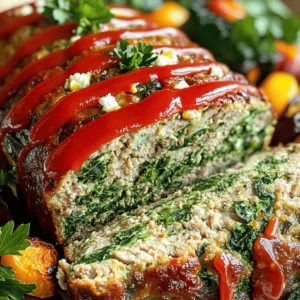 - 1 lb ground turkey breast - 1 cup fresh spinach, finely chopped - 1/2 cup feta cheese, crumbled - 1/2 cup whole wheat breadcrumbs - 1 small onion, diced small - 2 cloves garlic, minced - 1 teaspoon dried oregano - 1 teaspoon dried basil - 1/4 cup ketchup - Salt and pepper, to taste - 1 tablespoon olive oil - 1 large egg, beaten In my kitchen, I love using fresh ingredients for my Spinach Feta Turkey Meatloaf. Ground turkey is lean and full of protein. The fresh spinach adds color and nutrients. Feta cheese gives it a creamy, tangy taste that makes the meatloaf special. Whole wheat breadcrumbs help bind everything together while keeping it healthy. For added flavor, I use diced onion and minced garlic. These two ingredients create a wonderful aroma. Dried oregano and dried basil bring warmth and depth to the dish. I always top the meatloaf with ketchup for a sweet and tangy finish. You can also play with seasonings. Salt and pepper enhance the flavors. A splash of olive oil keeps the meatloaf moist. Adding a beaten egg helps hold the mixture together. Each ingredient works together to create a tasty meal that my family loves. 1. Preheating the oven: Start by preheating your oven to 350°F (175°C). This step is key. It ensures your meatloaf cooks evenly and thoroughly. 2. Sautéing onion and garlic: In a medium skillet, heat a tablespoon of olive oil over medium heat. Add the diced onion and minced garlic. Stir them for about 3-4 minutes. You want the onion to turn translucent and fragrant. Remove the skillet from heat and let it cool. This process builds a great flavor base for your meatloaf. 1. Combining turkey, spinach, and seasonings: In a large bowl, combine 1 pound of ground turkey breast, the cooled onion and garlic, 1 cup of finely chopped spinach, and 1/2 cup of crumbled feta cheese. Also, add 1/2 cup of whole wheat breadcrumbs, 1 beaten egg, 1 teaspoon of dried oregano, 1 teaspoon of dried basil, and salt and pepper to taste. 2. Importance of mixing technique to avoid density: Gently mix the ingredients using your hands or a spatula. Be careful not to overmix. Overmixing can make the meatloaf dense and tough. You want a tender, juicy loaf, so mix just until everything is combined. 1. Shaping the meatloaf and spreading ketchup: Transfer the mixture to a loaf pan. Shape it into a nice, even loaf. This shapes the meatloaf and helps it cook evenly. Spread 1/4 cup of ketchup on top. This adds moisture and flavor. 2. Baking time and temperature checks: Place the loaf pan in your preheated oven. Bake for 45-50 minutes. Use a meat thermometer to check the center. It should read 165°F (74°C) when done. This ensures your meatloaf is safe to eat. After baking, let it rest for about 10 minutes before slicing. This helps keep it juicy and easy to serve. To make the best spinach feta turkey meatloaf, avoid overmixing. When combining the turkey, spinach, and other ingredients, mix just until they come together. Overmixing can lead to a tough texture. Use ground turkey breast for a leaner dish. It keeps the meatloaf moist and flavorful. Serve your meatloaf with sides like roasted vegetables or a fresh salad. These add color and nutrition to your meal. For a festive look, slice the meatloaf thick and arrange it on a platter. Garnish with chopped parsley to brighten the dish. Store leftovers properly to keep them fresh. Place the meatloaf in an airtight container in the fridge. For freezing, wrap it well in plastic wrap and then in foil. Always check the cooking temperature; use a meat thermometer. The meatloaf should reach 165°F (74°C) for safe eating. {{image_4}} You can switch the ground turkey for different proteins. Ground chicken or beef works well. These options can change the flavor and texture of your meatloaf. For cheese, feta is great, but you can try others. Goat cheese adds a tangy taste. Cheddar gives a sharp flavor. Experiment with your favorites! Want to spice things up? Add red pepper flakes for heat. A little can go a long way. You can also mix in other veggies. Bell peppers or zucchini add color and nutrients. Chop them finely so they blend well. If you need a gluten-free meatloaf, use gluten-free breadcrumbs. They are easy to find in stores. You can also use crushed oats or ground nuts. These add texture and flavor without gluten. To keep your meatloaf fresh, store it in the fridge. Use an airtight container or wrap it tightly in foil. This helps keep moisture in and prevents it from drying out. You can also slice the meatloaf before storing. This makes it easier to grab portions later. If you want to save meatloaf for later, freezing is a great option. Wrap it in plastic wrap, then place it in a freezer bag. This provides a double layer of protection. Meatloaf can be frozen for up to three months. Just remember to label the bag with the date. To reheat meatloaf without losing moisture, try using the oven. Preheat the oven to 350°F (175°C). Place the meatloaf in a baking dish and cover it with foil. Heat for about 20 minutes. This method keeps it juicy and flavorful. You can also use a microwave. Place a slice on a microwave-safe plate. Add a splash of water to keep it moist. Cover it with a damp paper towel. Heat for one minute, checking every 30 seconds. Microwaving is quick, but it can dry out meatloaf if you're not careful. In the fridge, your meatloaf lasts about three to four days. Always check for freshness before eating. If it smells off or has a strange color, it’s best to toss it. Signs of spoilage include a slimy texture or mold. If you see any of these signs, throw it away. It's better to be safe than sorry when it comes to food safety. To know if the meatloaf is ready, use a meat thermometer. Insert it into the center. The safe temperature is 165°F (74°C). This ensures the turkey is cooked through and safe to eat. Look for visual and texture cues too. The meatloaf should be brown on the outside. It should not be pink inside. If the juices run clear, it’s also a good sign. Letting it rest helps the juices settle, making it moist. Yes, you can make this meatloaf ahead of time. Prepare it in the morning or night before. Just follow the recipe until it’s ready to bake. Cover it and store it in the fridge. For optimal freshness, wrap the meatloaf well. Use plastic wrap or foil. You can also freeze it for later. Just defrost it in the fridge overnight before baking. This meatloaf pairs well with many side dishes. Try roasted vegetables like carrots or broccoli. A fresh salad with mixed greens also works great. For sauces or garnishes, consider a dollop of yogurt or a drizzle of balsamic glaze. You can also sprinkle fresh herbs on top for added flavor and color. This spinach feta turkey meatloaf is easy to make and full of flavor. You learned about the key ingredients, preparation steps, and cooking tips. I highlighted common mistakes and variations to keep your meals exciting. Remember to check cooking temps for safety and flavor. I hope you feel ready to impress your family with this tasty dish! Enjoy your cooking adventure!