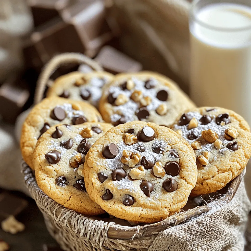 - 1 cup almond butter - 1/2 cup maple syrup - 1/2 cup coconut sugar - 1 teaspoon vanilla extract - 1 cup oat flour - 1/2 teaspoon baking soda - 1/4 teaspoon salt The main ingredients are simple but key. Almond butter gives the cookies a rich taste. Maple syrup adds sweetness and moisture. Coconut sugar is less processed than regular sugar, making it a great choice. Vanilla extract enhances the flavor, while oat flour keeps things gluten-free. Baking soda helps the cookies rise, and salt balances all the sweetness. - 3/4 cup vegan chocolate chips - 1/4 cup chopped walnuts Adding vegan chocolate chips makes these cookies truly delightful. They melt slightly, offering gooey pockets of chocolate. If you like nuts, chopped walnuts add a nice crunch. They also bring healthy fats and protein into the mix. You can mix and match these toppings to your taste. 1. Preheat your oven to 350°F (175°C). This step warms the oven for even baking. 2. Prepare a baking sheet by lining it with parchment paper. This keeps cookies from sticking. 1. In a large mixing bowl, combine the almond butter, maple syrup, coconut sugar, and vanilla extract. Mix until smooth. 2. In another bowl, whisk together the oat flour, baking soda, and salt. This ensures even mixing. 3. Gradually add the dry mix to the wet mix. Stir until the dough is thick and sticky. 1. Gently fold in the vegan chocolate chips and walnuts if you choose to use them. This adds flavor. 2. Use a tablespoon to scoop out balls of dough. Place them on the baking sheet with space between each. 3. Bake the cookies for 10-12 minutes. Watch for lightly golden edges and soft centers. 4. After baking, let the cookies cool on the sheet for about 5 minutes. Then, transfer them to a wire rack to cool completely. To get the dough just right, mix the wet and dry ingredients well. The dough should feel thick and sticky. If it's too dry, add a little almond milk. This helps it hold together. When placing the cookie dough on the sheet, leave space between each ball. This space lets the cookies spread while baking. If you crowd the pan, they will stick together. Bake your cookies at 350°F (175°C) for about 10 to 12 minutes. Watch the edges; they should turn golden brown. The centers need to stay soft for a chewy texture. To avoid over-baking, set a timer. Check the cookies a minute early. If they look pale, they need more time. But if they are golden, take them out. Serve your cookies in a cute basket or on a nice plate. This makes them look more inviting. For a tasty twist, pair your cookies with almond milk. To add a special touch, dust the cookies with powdered sugar before serving. This little detail makes them look fancy and fun. Enjoy your sweet treats! {{image_4}} You can make these cookies unique by changing the flavor. One way is to add different nut butters. Peanut butter gives a rich taste. You can use cashew or sunflower butter if you prefer. Each nut butter adds its own twist. You can also try adding spices to the dough. A dash of cinnamon can bring warmth. Nutmeg adds a cozy, sweet note. These spices work well with the chocolate chips. Experiment with small amounts to find your favorite blend. If you want to change the sweetness, try agave syrup or date syrup. Both sweeteners bring their own flavor and sweetness. They can change the cookie's texture slightly, too. For those who need sugar substitutes, options like stevia or erythritol work well. These choices are great for diabetics. They keep the cookies sweet without the sugar rush. If you need gluten-free cookies, don’t worry! You can substitute oat flour with a gluten-free flour blend. Look for blends that include ingredients like almond or coconut flour. Always check that all your ingredients are certified gluten-free. This ensures no gluten sneaks in. Enjoy delicious gluten-free chocolate chip cookies without worry! Store your cookies at room temperature. Use an airtight container to keep them fresh. If you have leftovers, wait until they cool completely. Then, stack them in the container. This method helps keep the cookies soft and chewy. For long-term storage, freeze your cookies. First, place them in a single layer on a baking sheet. Freeze them for about an hour. Once firm, transfer the cookies to a freezer bag. Be sure to remove as much air as possible. To thaw, take them out and leave them at room temperature for about 30 minutes. You can reheat them in the oven for a few minutes. This keeps them tasting fresh! These cookies last about a week at room temperature. When frozen, they can last up to three months. Just check for any signs of freezer burn when you take them out. Enjoy your cookies fresh and delicious! Can I substitute the almond butter with another nut or seed butter? Yes, you can. Use peanut butter or sunflower seed butter. They will give your cookies a different flavor but still taste great. Are these cookies gluten-free? Yes, they are gluten-free if you use oat flour. Just ensure your oat flour is certified gluten-free. How can I make my cookies more chewy? To make your cookies chewy, add a bit more almond butter. You can also bake them for a shorter time. Can I use regular chocolate chips instead of vegan ones? Yes, you can. Regular chocolate chips will work well, but they won’t be vegan. What can I use instead of coconut sugar? You can use brown sugar or cane sugar. Both will add sweetness and some flavor. How do I make this recipe nut-free? Use sunflower seed butter instead of almond butter. Also, skip the walnuts to keep it nut-free. Vegan chocolate chip cookies are easy to make with the right ingredients and steps. You learned about the main and optional ingredients, how to prepare, mix, and bake. Plus, tips for perfect texture and storage keep them fresh longer. Experiment with flavors and sweeteners for new tastes. Keep these pointers in mind to create delicious cookies each time. Enjoy the process and share your tasty results with others. Happy baking!