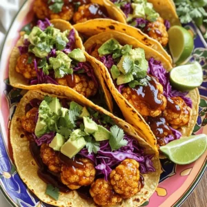- 1 medium head of cauliflower, cut into bite-sized florets - 1 cup BBQ sauce, your choice - 1 tablespoon olive oil - 8 small corn tortillas - 1 teaspoon smoked paprika - 1 teaspoon garlic powder - Salt and pepper to taste - 1 cup shredded red cabbage - ½ cup ripe avocado, diced - ¼ cup fresh cilantro, chopped - Lime wedges I choose cauliflower as the star of this dish. It is a great meat substitute. You can cut it into small, bite-sized pieces for easy eating. I love using BBQ sauce that you enjoy most. This makes the tacos taste great. Olive oil helps the seasoning stick well to the cauliflower. For the seasoning, I use smoked paprika and garlic powder. They add a nice, deep flavor. Salt and pepper boost the taste of the veggies. Fresh toppings make these tacos pop! Shredded red cabbage adds crunch. Diced avocado gives a creamy texture. Fresh cilantro brings a bright taste. And don't forget the lime wedges! They add a zesty finish that brings everything together. Gather these ingredients, and you are ready to make BBQ cauliflower tacos that are flavorful and easy! - Preheat the oven to 425°F (220°C). Line a baking sheet with parchment paper for easy cleanup. - Cut the medium head of cauliflower into bite-sized florets. Place them in a large mixing bowl. - Drizzle the florets with olive oil. Add smoked paprika, garlic powder, salt, and pepper. Toss to coat each floret evenly. - Spread the seasoned cauliflower in a single layer on the baking sheet. Bake for about 20 minutes, flipping them halfway. They should be tender and slightly crispy when done. - Remove the cauliflower from the oven and drizzle BBQ sauce over it. Toss gently to coat each piece well. Return to the oven for an extra 10 minutes to caramelize. - While the cauliflower bakes, heat a dry skillet over medium heat. Warm the corn tortillas for about 30 seconds on each side until soft and pliable. - To assemble, place a spoonful of BBQ cauliflower on each tortilla. Top with shredded red cabbage and diced avocado for crunch and creaminess. - Finally, sprinkle fresh cilantro on top and add lime wedges for a zesty finish. Enjoy your delicious, flavorful tacos! To make your BBQ cauliflower tacos shine, start with even seasoning. Coat each floret well with olive oil, smoked paprika, garlic powder, salt, and pepper. This step is key to great taste. You want every bite to burst with flavor. As for BBQ sauce, choose one you love. A sweet and tangy sauce pairs really well with cauliflower. If you like heat, opt for a spicy BBQ sauce. You can also make your own sauce for a personal touch. When it comes to folding your tacos, warm tortillas are your best friend. Use a dry skillet to heat them for about 30 seconds on each side. This makes them soft and easy to fold. For assembly, start with BBQ cauliflower, then add red cabbage for crunch. Top it off with diced avocado for creaminess. To make your tacos look nice, arrange them on a colorful platter. Place lime wedges around for a pop of color and easy access. For sides, consider a fresh salad or chips with salsa. These pair well with the richness of the tacos. You could also serve a light coleslaw for added crunch. As for drinks, a cold beer or sparkling water with lime works great. If you prefer something non-alcoholic, try iced tea with lemon. These drinks will balance the flavors of your tacos and make your meal feel complete. {{image_4}} You can easily make BBQ cauliflower tacos vegetarian or vegan. For a vegetarian twist, try using a creamy ranch dressing instead of BBQ sauce. For a vegan option, ensure your sauce is without meat products. You can also add other vegetables to boost flavor and nutrition. Consider adding bell peppers, zucchini, or corn. These veggies pair well with the smoky BBQ taste. Want a spicy kick? Add a teaspoon of cayenne pepper to your seasoning mix. You can also try a spicy BBQ sauce or drizzle sriracha on top. For more flavor, try toppings like pickled jalapeños or fresh salsa. These toppings can turn your tacos into a flavor explosion. Mix things up with different tortillas. You can use flour tortillas for a softer bite. For a healthier choice, try lettuce wraps instead of tortillas. You can also make breakfast tacos by adding scrambled eggs and hot sauce. This gives you a whole new way to enjoy BBQ cauliflower! Store leftover tacos in an airtight container. This keeps them fresh for up to three days. If you have leftover BBQ cauliflower, store it separately. This helps keep the tortillas from getting soggy. Use a glass or plastic container with a secure lid. Make sure to cool the food before sealing it. To reheat cauliflower, use the oven or a skillet. Set your oven to 350°F (175°C) and bake for about 10 minutes. If using a skillet, heat on medium until warm, stirring occasionally. For tortillas, warm them in a dry skillet for 30 seconds on each side. This will keep them soft and flexible. You can freeze BBQ cauliflower before adding it to the tacos. Place it in a freezer-safe bag after cooling. It stays good for about three months. When you're ready to eat, thaw it in the fridge overnight. Then, reheat as mentioned above. Do not freeze tortillas, as they may become dry. BBQ Cauliflower Tacos are a fun, tasty dish. They use roasted cauliflower coated in BBQ sauce as the main filling. This dish comes from the growing trend of plant-based meals. Cauliflower provides a great texture and absorbs flavors well. Yes, you can prepare this recipe ahead. Roast the cauliflower and store it in the fridge. Just reheat it when you’re ready to serve. You can also warm the tortillas in advance. This makes for an easy meal prep option. Choose your favorite BBQ sauce for this recipe. A sweet sauce works well if you like a rich taste. If you prefer something spicy, go for a spicy BBQ sauce. You can even mix different sauces for a unique flavor. To make BBQ Cauliflower Tacos gluten-free, use corn tortillas. They are naturally gluten-free and add great flavor. Check the package to ensure they are labeled gluten-free. This way, everyone can enjoy your delicious tacos! In this blog post, we explored how to make BBQ cauliflower tacos. We covered essential ingredients, step-by-step instructions, and tips for perfect flavor. I shared ideas for variations, storage info, and answered common questions. These tacos are easy to make and packed with flavor. Try them for your next meal or gathering. Enjoy creating your own tasty twist!
