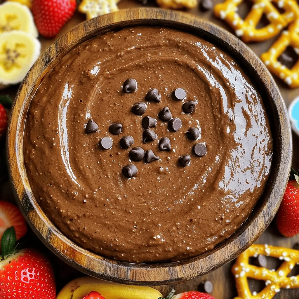 - 1 cup all-purpose flour (heat-treated) - 1/2 cup unsweetened cocoa powder - 1 cup brown sugar, packed - 1/2 cup granulated sugar - 1/2 cup unsalted butter, softened at room temperature - 1 teaspoon pure vanilla extract - 1/4 teaspoon sea salt - 1/2 cup cream cheese, softened - 2 tablespoons milk (adjust more if needed for desired consistency) - 1/2 cup mini chocolate chips Making brownie batter dip is simple and fun. Gather the ingredients first. I use heat-treated flour for safety. This step helps eliminate any risk from raw flour. You need unsweetened cocoa powder for that rich chocolate taste. Brown sugar adds sweetness and depth. Don’t forget granulated sugar to balance the flavors. Softened unsalted butter is key for a creamy texture. It mixes well and makes everything smooth. Pure vanilla extract brings warmth to the dip. A pinch of sea salt enhances the chocolate flavor. Cream cheese adds a rich, velvety quality. Milk is important for the right consistency. You can add more if the dip is too thick. Finally, mini chocolate chips add extra chocolatey bites. Now, you have all you need for this delightful treat. - Step 1: Creaming the Base In a large bowl, mix the softened butter and cream cheese. Add the brown sugar and granulated sugar. Use an electric mixer on medium speed. Beat until smooth and creamy, about 2-3 minutes. - Step 2: Adding Vanilla Pour in the pure vanilla extract. Continue mixing until it blends well into the creamy mixture. The aroma will be delightful! - Step 3: Preparing Dry Ingredients In a separate bowl, whisk together the heat-treated flour, cocoa powder, and sea salt. Make sure there are no lumps. This step is key for a smooth dip. - Step 4: Mixing Everything Together Gradually add the dry ingredients to the creamy mixture. Mix on low speed until just combined. Be careful not to overmix. You want it fluffy, not dense. - Step 5: Achieving the Perfect Consistency Pour in the milk and stir gently. Adjust the milk amount to get your desired creamy texture. The dip should be thick but spreadable. - Step 6: Incorporating Mini Chocolate Chips Fold in the mini chocolate chips with a spatula. Make sure they are evenly spread throughout the dip. This adds a delightful crunch. - Step 7: Serving the Dip Transfer the brownie batter dip to a nice serving bowl. You can top it with extra mini chocolate chips for a fun look. Serve with crunchy pretzels, fresh strawberries, and graham crackers for dipping. Enjoy your treat! - Recommended Mixing Techniques: Start by mixing the butter and cream cheese together. Use an electric mixer on medium speed. This creates a smooth and creamy base. Beat it for about 2-3 minutes. Then, add the sugars and vanilla. Mix until it’s well combined. - Adjusting Consistency with Milk: After mixing in the dry ingredients, pour in the milk. This helps to reach your desired dip consistency. If it seems too thick, add a bit more milk. Stir gently until you achieve a creamy texture. - Avoiding Overmixing: When you add the dry mix, use low speed. Mix just until combined. Overmixing can make the dip tough. You want a light and fluffy texture. Fold in the chocolate chips gently to keep their shape. - Creative Dippable Pairings: Serve your brownie batter dip with fun dippers. Use crunchy pretzels for a sweet-salty mix. Fresh strawberries and sliced bananas add a fruity touch. Classic graham crackers are also a great choice. - Garnishing Ideas: For a pretty finish, scatter some extra mini chocolate chips on top. You can also add a drizzle of melted chocolate. This makes the dip look fancy and inviting. {{image_4}} You can boost the flavor of your brownie batter dip in fun ways. - Adding Peanut Butter or Nutella: Swirling in peanut butter or Nutella makes it rich. Just mix in 1/4 cup of either. It adds a creamy texture and a nutty sweetness. - Infusing Other Flavor Extracts: A few drops of almond or mint extract can change the taste. Try 1/2 teaspoon for a new twist. These flavors blend well with chocolate and give a fresh kick. You can enjoy brownie batter dip even if you have special diets. - Gluten-Free Options: Use gluten-free flour instead of all-purpose flour. This keeps the dip tasty and safe for everyone. Many brands work well as substitutes. - Vegan Version of Brownie Batter Dip: To make it vegan, swap the butter and cream cheese for plant-based options. Use coconut oil and vegan cream cheese. This way, you can enjoy the dip without dairy. These variations let you customize your dip. You can make it richer or fit different diets. Enjoy exploring these options! To keep your brownie batter dip fresh, store it in the fridge. Use an airtight container for the best results. This keeps the dip creamy and tasty. It can stay fresh for up to five days. Before serving, give it a quick stir. If it thickens in the fridge, add a splash of milk to make it smooth again. For longer storage, you can freeze brownie batter dip. Use a freezer-safe container, leaving some space at the top. This dip can last for about three months in the freezer. When ready to eat, let it thaw overnight in the fridge. After thawing, stir it well. You may need to add a bit of milk to regain that perfect creamy texture. Enjoy your sweet treat whenever you like! Yes, you can make Brownie Batter Dip ahead of time. This dip tastes even better after chilling. Just cover it well and place it in the fridge. Make it a day in advance for the best flavor. Brownie Batter Dip lasts about 3 to 5 days in the fridge. Store it in an airtight container to keep it fresh. If you notice any change in smell or texture, it's best to toss it. You can serve it with many fun dippables. Some tasty options include: - Crunchy pretzels - Fresh strawberries - Sliced bananas - Graham crackers Feel free to mix and match for added fun! Using heat-treated flour makes it safe to eat. Cooking the flour kills any harmful bacteria. Always ensure your ingredients are safe before enjoying this delicious dip. To make your dip thicker, add more cream cheese. If you want it creamier, stir in more milk. Adjust slowly until you reach your desired texture. This blog post covered how to make a tasty Brownie Batter Dip. We explored key ingredients and step-by-step instructions, offering tips for the best results. You can make it your own with fun variations or dietary tweaks. Now, enjoy this dip with friends or family. Remember, the right dips make snacks fun. Use your creativity for great presentations. Keep experimenting, and you'll find what works best for you. Happy dipping!