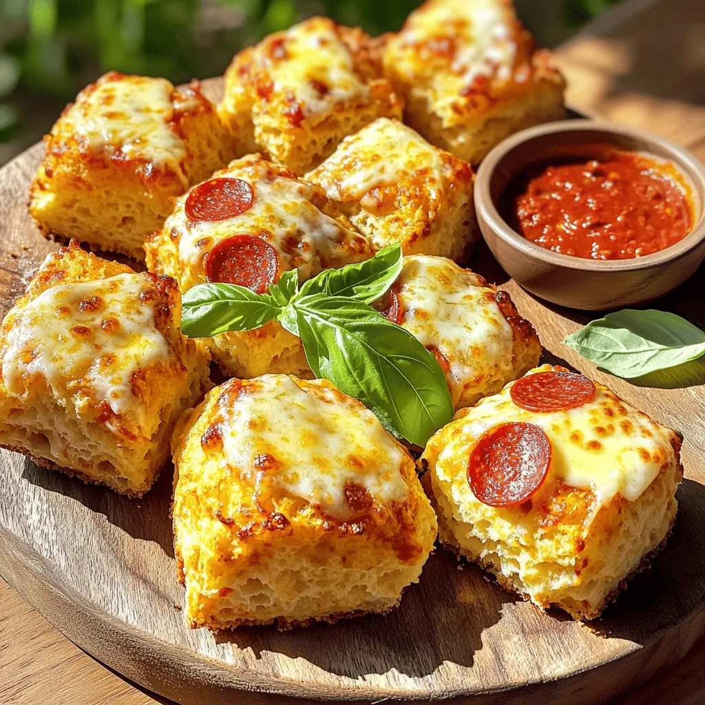 Cooking is all about the right ingredients. For this tasty Pepperoni Pizza Monkey Bread, you’ll need: - 3 cups refrigerated biscuit dough, cut into quarters - 1 cup pepperoni slices, chopped - 1 cup shredded mozzarella cheese - 1/2 cup grated Parmesan cheese - 1/4 cup pizza sauce (plus extra for dipping) - 2 teaspoons Italian seasoning - 1 teaspoon garlic powder - 1/4 cup unsalted butter, melted - 1/4 teaspoon red pepper flakes (optional) - Fresh basil leaves for garnish (optional) These simple items come together to create a fun and delicious dish. The refrigerated biscuit dough is perfect for quick prep. The pepperoni gives it that classic pizza flavor, while the cheeses add richness. Pizza sauce ties everything together with its zesty taste. Italian seasoning and garlic powder boost the flavor, making every bite delightful. If you like some heat, add red pepper flakes. The melted butter helps the monkey bread get that golden crust. Finally, fresh basil leaves not only look pretty but add a fresh kick. With these ingredients, you’re set for a fun cooking adventure. Enjoy making this dish with your family or friends! First, preheat your oven to 350°F (175°C). This step is key for even baking. While your oven heats, grab your bundt pan. Spray it well with non-stick cooking spray. This helps the monkey bread come out easily later. In a large bowl, take the biscuit dough and cut it into quarters. Then, add the chopped pepperoni. Use your hands to mix them together gently. You want the dough to be coated in pepperoni. Next, add the shredded mozzarella cheese and grated Parmesan cheese. Pour in the pizza sauce, Italian seasoning, and garlic powder. Mix well until everything is combined. If you like heat, toss in red pepper flakes and stir again. Now, pour the melted butter into the bottom of your greased bundt pan. This adds flavor and helps with removal. Spoon half of your biscuit mixture into the pan. Spread it out evenly. Then, layer the rest of the mixture on top. Press it down gently to pack it in. Place the bundt pan in your preheated oven and bake for 25-30 minutes. Look for a golden brown top. A toothpick should come out clean when inserted in the center. Once done, let it cool in the pan for about 10 minutes. Then, carefully flip it onto a serving platter. Enjoy your warm monkey bread with extra pizza sauce for dipping! To get the best bake, keep these tips in mind: - Use a bundt pan: This shape helps heat circulate, cooking evenly. - Do not overpack: Gently layer the dough in the pan. Too much pressure will make it dense. - Check early: Start checking at 25 minutes to avoid overbaking. You want it golden brown. Add fun twists to your monkey bread: - Spice it up: Add crushed red pepper or Italian herbs for extra flavor. - Toppings: Try olives, bell peppers, or cooked sausage. They add crunch and taste. - Dips: Pair with ranch, marinara, or garlic butter for fun dipping options. Make your dish shine when serving: - Presentation: Invert the bundt pan onto a plate. The shape is fun and inviting. - Garnish: Add fresh basil leaves on top for color and flavor. - Complete the meal: Serve with a salad or some garlic bread for a hearty dinner. {{image_4}} You can easily make this dish meat-free. Just swap the pepperoni for your favorite veggies. Think bell peppers, mushrooms, or spinach. These add color and taste. You can also play with cheeses. Try using cheddar or feta for a new flavor twist. Get creative with your toppings. You can add olives, cooked sausage, or even pineapple. Each option gives a unique taste. Customizing your spice blend is fun too. Mix in some oregano or crushed red pepper for extra zing. Make mini versions for kids. Use a muffin tin to bake smaller bites. They are perfect for little hands. Adjust spice levels for younger eaters. Skip the red pepper flakes if your kids prefer milder flavors. To keep leftover monkey bread fresh, first let it cool. Wrap it tightly in plastic wrap or foil. Store it in an airtight container. This keeps it safe from air and moisture. You can also place it in the fridge for up to three days. For best flavor, eat it fresh. When you want to enjoy your monkey bread again, you have two good options for reheating: the oven or the microwave. - Oven Method: Preheat your oven to 350°F (175°C). Place the monkey bread on a baking sheet and cover it with foil. Heat for about 10-15 minutes. This helps keep the outside crispy and the inside warm. - Microwave Method: Place a slice on a microwave-safe plate. Heat for about 30 seconds. This method is fast but may make it a bit softer. To keep the texture, reheating in the oven is best. You can freeze monkey bread before or after baking. If you want to freeze it raw, assemble it in the bundt pan but don’t bake it. Wrap the pan tightly in plastic. Place it in the freezer for up to a month. When ready to bake, let it thaw in the fridge overnight. Then, bake as normal. If you freeze it after baking, cool it down first. Wrap it well and store it in an airtight container. Thaw it in the fridge before reheating. Enjoy the same great taste! Pepperoni Pizza Monkey Bread can last up to three days when stored properly. Keep it in an airtight container at room temperature for the best taste. You can also refrigerate it to extend its shelf life. Just make sure to reheat it well before serving. Yes, you can use homemade biscuit dough! It adds a nice touch to the dish. Just make sure your dough is soft and easy to work with. The flavor of homemade dough can enhance the taste of the monkey bread. Experiment with your favorite recipes to find the best fit. Absolutely! You can use gluten-free biscuit dough for this recipe. Brands like Bob's Red Mill and Pillsbury offer good options. Just check the packaging for instructions. You can also try almond flour or chickpea flour mixes. These choices can keep the dish tasty while being gluten-free. This blog post shared how to create delicious Pepperoni Pizza Monkey Bread. You learned the key ingredients, step-by-step instructions, and handy tips to make this dish perfect. We also explored fun variations to adjust flavors and offered storage advice for leftovers. In closing, I encourage you to try this recipe and let your creativity shine. Enjoy every bite!
