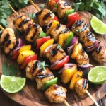 To make honey lime chicken kebabs, gather these key items: - 1 lb boneless chicken breast, cut into 1-inch cubes - 1/4 cup honey - 1/4 cup freshly squeezed lime juice (about 2 limes) - 2 tablespoons extra virgin olive oil - 2 garlic cloves, finely minced - 1 teaspoon ground cumin - 1 teaspoon chili powder - Salt and freshly ground black pepper, to taste These ingredients create a sweet and tangy flavor. They make the chicken juicy and tasty. The marinade is the heart of this dish. It adds rich flavor to the chicken. Here’s what you need for the marinade: - Honey - Fresh lime juice - Extra virgin olive oil - Minced garlic - Ground cumin - Chili powder - Salt and black pepper Mix these well in a bowl. This mix helps the chicken soak in all the flavors. The longer you marinate, the better the taste. Adding vegetables boosts color and taste. I suggest using: - 1 red bell pepper, cut into 1-inch pieces - 1 yellow bell pepper, cut into 1-inch pieces - 1 red onion, cut into 1-inch pieces These colorful veggies not only look good but also add fresh crunch. You can swap them for your favorites. Just keep the size similar for even cooking. To start, gather your ingredients for the marinade. In a large mixing bowl, combine: - 1/4 cup honey - 1/4 cup freshly squeezed lime juice - 2 tablespoons extra virgin olive oil - 2 minced garlic cloves - 1 teaspoon ground cumin - 1 teaspoon chili powder - Salt and freshly ground black pepper Whisk these ingredients together until they blend into a smooth marinade. The honey adds sweetness, while the lime gives it a bright zing. Next, let’s marinate the chicken. Cut 1 pound of boneless chicken breast into 1-inch cubes. Add the chicken to the marinade, making sure each piece is coated well. Cover the bowl with plastic wrap and put it in the fridge. It’s best to let it sit for at least 30 minutes, but 2 to 4 hours is even better. This helps the chicken soak up all those yummy flavors. Now, it’s time to assemble the kebabs. Take the marinated chicken out of the fridge. Gather your colorful veggies: - 1 red bell pepper, cut into 1-inch pieces - 1 yellow bell pepper, cut into 1-inch pieces - 1 red onion, cut into 1-inch pieces On your skewers, alternate threading pieces of chicken with the bell peppers and onion. This makes the dish look vibrant and tasty. Preheat your grill to medium-high heat. Once hot, place the skewers on the grill. Cook the kebabs for about 10 to 12 minutes. Remember to turn them occasionally. The chicken should no longer be pink inside and reach an internal temperature of 165°F (75°C). The grill marks add a nice touch! After grilling, remove the kebabs from the grill. Let them rest for a few minutes. This helps the juices stay inside the chicken. Now, you can serve your delicious Honey Lime Chicken Kebabs. Enjoy the tasty flavors and colorful presentation! To get the best flavor from your chicken, marinate it well. Mix honey, lime juice, olive oil, garlic, cumin, chili powder, salt, and pepper in a bowl. Whisk until smooth. Add cubed chicken and coat every piece. Cover the bowl and chill in the fridge. Let it sit for at least 30 minutes. For the best taste, aim for 2-4 hours. This time helps the flavors seep in deeply. Preheat your grill to medium-high heat before cooking. This helps create nice grill marks. When placing the skewers on the grill, keep an eye on them. Cook for about 10-12 minutes, turning occasionally. You want the chicken to reach an internal temp of 165°F (75°C) and be no longer pink inside. This ensures juicy and tasty kebabs. Serving is key to impressing your guests. Arrange the kebabs on a large platter. Add fresh cilantro for color and flavor. Place lime wedges around the dish. This not only brightens the look but gives a zesty touch. A beautiful presentation makes the meal more appealing. Always use fresh ingredients for the best taste. Fresh limes give a bright zing. Colorful bell peppers add sweetness and crunch. Choosing high-quality chicken makes a huge difference in flavor. Fresh garlic enhances the marinade's taste. When you use fresh ingredients, your kebabs will shine with flavor and appeal. {{image_4}} You can switch the chicken for other proteins. Shrimp works well. It cooks fast and soaks up flavor. Tofu is a great choice for a plant-based option. Just press it first to remove excess water. Beef or pork can also work if you cut them into small pieces. Each protein will add its own taste to the kebabs. Feel free to mix up the veggies you use. Zucchini and cherry tomatoes add great color and flavor. Mushrooms bring a nice umami taste. You can even try adding pineapple for a sweet touch. The key is to cut the vegetables into similar sizes for even cooking. This will make your kebabs look and taste amazing. Want to kick up the flavor? Try adding fresh herbs like cilantro or parsley. A pinch of red pepper flakes can add spice. You can also use a splash of soy sauce for extra depth. Don't forget to play with the marinade. Adding ginger or lime zest will enhance the taste. Each change can make your kebabs unique and delicious. Leftover honey lime chicken kebabs are easy to store. First, let the kebabs cool completely. Then, place them in an airtight container. Store them in the fridge for up to three days. Make sure to keep the kebabs away from strong odors. This helps keep their sweet and tangy flavor. When you want to eat your leftover kebabs, you have a few options. You can reheat them in the microwave. Just place them on a plate and cover them with a damp paper towel. Heat for 1-2 minutes until warm. You can also reheat them on the grill. This brings back the nice grill marks and flavor. Heat them for about 5 minutes, turning often to avoid burning. If you want to save kebabs for later, freezing is a great choice. Place the cooled kebabs in a freezer-safe bag. Squeeze out as much air as possible before sealing. You can freeze them for up to three months. When you're ready to eat, thaw them in the fridge overnight before reheating. This way, you can enjoy tasty kebabs anytime! You should marinate the chicken for at least 30 minutes. This helps the chicken soak up the flavors. For the best taste, try to marinate for 2 to 4 hours. This longer time lets the marinade work its magic. Yes, you can make these kebabs in the oven. Preheat your oven to 400°F (200°C). Place the skewers on a baking sheet. Cook for about 15 to 20 minutes. Turn the kebabs halfway through for even cooking. You can serve honey lime chicken kebabs with many sides. Try rice or quinoa for a nice base. Grilled veggies also pair well. A fresh salad adds crunch. Don’t forget some lime wedges for extra zing! Check the chicken's color to see if it is done. The meat should not be pink in the center. The chicken should reach an internal temperature of 165°F (75°C). Use a meat thermometer for accuracy. Honey lime chicken kebabs are easy to make and full of flavor. You learned about the main ingredients, marinade, and the best vegetables to use. I shared step-by-step instructions on prepping, marinating, assembling, and grilling the kebabs. Plus, I provided tips for perfect grilling and serving. Remember, you can switch up proteins and veggies for variety. Store any leftovers properly, and don’t forget to check the FAQs for more help. Enjoy your delicious, homemade kebabs!