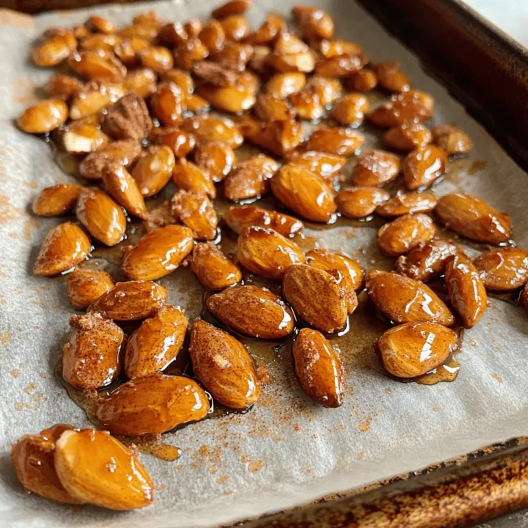 - 2 cups raw almonds - 1/4 cup pure maple syrup - 2 tablespoons coconut oil, melted and slightly cooled - 1 teaspoon ground cinnamon - 1/2 teaspoon pure vanilla extract - 1/4 teaspoon fine sea salt - 1/4 teaspoon ground nutmeg (optional for an extra warm spice flavor) To make cinnamon maple roasted almonds, gather these key ingredients. The raw almonds serve as the base. Their natural crunch pairs well with sweet maple syrup. I love using pure maple syrup for its rich flavor. The coconut oil adds a nice touch while helping the spices stick. Ground cinnamon is a must for that warm, cozy taste. I also like a splash of pure vanilla extract to enhance the sweetness. Fine sea salt balances the sweetness. Lastly, ground nutmeg is optional but adds an extra layer of warmth. These ingredients combine to create a delicious snack. You can enjoy them on their own or use them in different dishes. They add a crunchy texture to salads or a tasty topping on oatmeal. Preheat your oven to 350°F (175°C). While the oven heats, line a baking sheet with parchment paper. This helps the almonds not stick and makes cleanup easy. In a large bowl, mix together 1/4 cup of pure maple syrup and 2 tablespoons of melted coconut oil. Add 1 teaspoon of ground cinnamon, 1/2 teaspoon of pure vanilla extract, and 1/4 teaspoon of fine sea salt. If you like, add 1/4 teaspoon of ground nutmeg for extra warmth. Whisk until smooth. Next, add 2 cups of raw almonds to your bowl. Use a spatula or wooden spoon to gently toss them in the syrup mixture. Make sure each almond gets a nice coating. Spread the coated almonds in a single layer on the baking sheet. Avoid overlapping them. Roast in the oven for 10 to 12 minutes. Stir them halfway through to ensure they roast evenly. Watch them closely in the last few minutes to prevent burning. Once golden brown and fragrant, remove the almonds from the oven. Let them cool on the baking sheet for a few minutes. This cooling helps them firm up. Once cooled, transfer the almonds to an airtight container. They will last at room temperature for up to two weeks. But trust me, they might not last that long! To get the best results, spread the almonds in one layer. This helps them roast evenly. If you pile them up, some will burn while others stay raw. Halfway through roasting, stir the almonds gently. This step is key for an even golden color. You can change the sweetness by adding more or less maple syrup. If you want less sweetness, use only two tablespoons. For more spice, add a bit more cinnamon or nutmeg. Just remember, a little goes a long way. Taste the coating before adding the almonds to find your perfect mix. Always choose fresh almonds for the best taste. Old nuts can taste stale. Pure maple syrup should be real, not imitation. Check the label to make sure it’s pure. Fresh coconut oil and spices also make a big difference. They bring out the flavors and make every bite special. {{image_4}} You can mix in other nuts with your almonds. Pecans, walnuts, or cashews work well. Just keep the same recipe. Use the same amount of maple syrup and oil. This adds different flavors and textures. Each nut brings its own taste to the mix. Experiment until you find your favorite combination. If you want to change up the sweetness, try honey or agave syrup. Each sweetener offers a unique flavor. You might also use brown sugar for a richer taste. Just remember to keep the same amount as the maple syrup. Adjusting sweeteners can create new flavor profiles. This allows you to personalize the snack to your liking. Want to spice things up? You can add more spices for extra flavor. Try a pinch of cayenne for heat or ginger for warmth. Pumpkin spice can give a fall vibe. You can mix in a bit of cocoa powder for a chocolate twist. Just be cautious with how much you add. A little goes a long way, and it can change the taste. To keep your cinnamon maple roasted almonds fresh, store them in an airtight container. This helps lock in their crunch and flavor. You can use a glass jar or a plastic container with a tight lid. Make sure to place them in a cool, dry place. Avoid direct sunlight or heat, as this can make them go stale faster. When stored correctly, these tasty almonds last up to two weeks. If you want them to last even longer, consider freezing them. In the freezer, they can stay good for up to six months. Just remember to let them come back to room temperature before you enjoy them. If you want to warm up your almonds, preheat your oven to 350°F (175°C). Spread the almonds on a baking sheet and heat for about 5 to 7 minutes. This will bring back their crunchy texture. Keep an eye on them, so they don’t burn. Enjoy them warm for a cozy snack! Yes, you can use other nuts. Try walnuts, pecans, or cashews. Each nut brings its own flavor. Adjust roasting time as needed, since different nuts cook at different rates. Just make sure they are raw and unsalted. To reduce sweetness, cut back on maple syrup. Use only 2 tablespoons instead of 1/4 cup. You can also add more spices like cinnamon or nutmeg. This adds flavor without extra sugar. These almonds are great on their own. You can also pair them with yogurt, oatmeal, or salads. They add a nice crunch and a sweet flavor. Try mixing them into trail mix for extra energy. Look for a golden brown color. They should smell sweet and toasty. Stir them halfway through to check for even cooking. Be careful not to burn them; ovens can vary in heat. This post shared ways to make cinnamon maple roasted almonds. We covered simple ingredients and easy steps for great taste. I shared tips to enhance flavors and ensure even roasting. You can create fun variations with other nuts or spices. Proper storage will keep them fresh longer. Roasted almonds are a delicious snack or topping. Enjoy the process and flavor!
