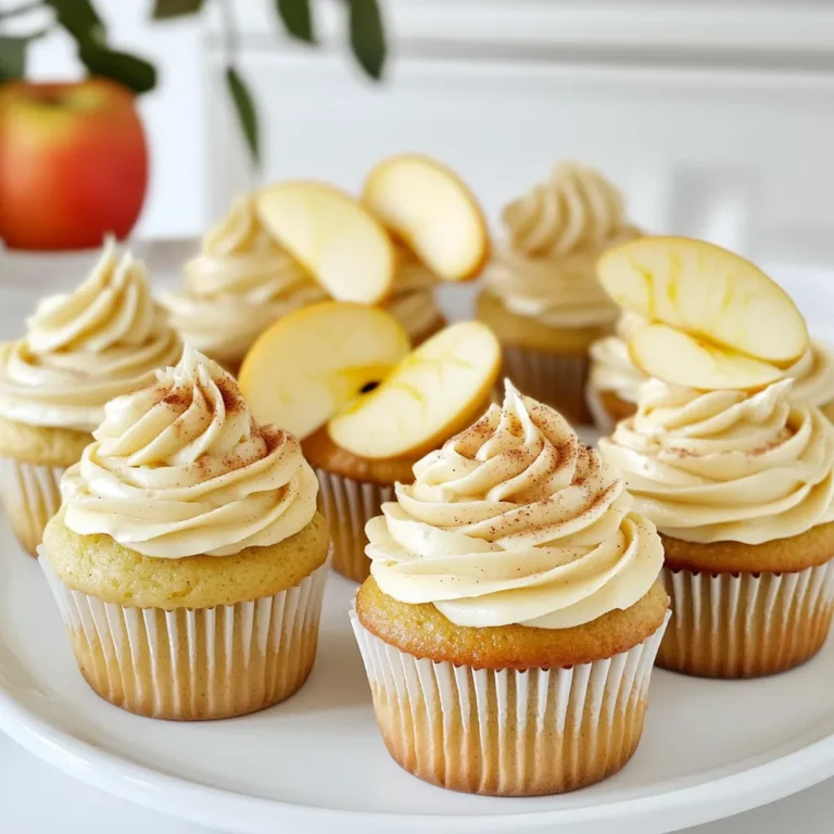 - 1 ½ cups all-purpose flour - 1 teaspoon baking powder - ½ teaspoon baking soda - ½ teaspoon salt - 1 teaspoon ground cinnamon - ½ teaspoon ground nutmeg - ½ cup unsalted butter - 1 cup granulated sugar - 2 large eggs - 1 cup apple cider - 1 teaspoon vanilla extract - ½ cup unsalted butter - 2 cups powdered sugar - 2 tablespoons apple cider - 1 teaspoon ground cinnamon - ½ teaspoon ground nutmeg - Pinch of salt When I make these cupcakes, I love the warm flavors that come from the apple cider. The spices add a cozy feel. The ingredients are simple and easy to find. Let’s talk about each part. For the cupcakes, I start with all-purpose flour. It gives the perfect texture. I add baking powder and baking soda to help them rise. Then, I mix in salt, ground cinnamon, and nutmeg. These spices make the cupcakes smell amazing. Next, I use unsalted butter to keep the taste pure. Granulated sugar sweetens the mix. The eggs add richness. Apple cider is the star here. It makes the cupcakes moist and flavorful. Lastly, vanilla extract gives a nice hint of sweetness. For the spiced frosting, I again use unsalted butter. It creates a smooth base. I sift the powdered sugar for a light texture. The apple cider adds flavor and moisture. I mix in cinnamon and nutmeg to echo the cupcake's spice. A pinch of salt balances the sweetness. By using these ingredients, you create a treat that is both simple and delightful. The flavor is comforting, perfect for any gathering. - Preheat oven to 350°F (175°C). - Line muffin tin with cupcake liners. - In a bowl, whisk together: - 1 ½ cups all-purpose flour - 1 teaspoon baking powder - ½ teaspoon baking soda - ½ teaspoon salt - 1 teaspoon ground cinnamon - ½ teaspoon ground nutmeg This mix gives our cupcakes flavor and rise. Set it aside for now. - In a large bowl, beat: - ½ cup unsalted butter - 1 cup granulated sugar Mix until it’s light and fluffy, about 3-4 minutes. This step adds air, making the cupcakes soft. - Add to the butter-sugar mix: - 2 large eggs - 1 cup apple cider - 1 teaspoon vanilla extract Mix until everything is smooth. The apple cider adds moisture and a nice taste. - Gradually add the dry mix to the wet mix. - Stir just until combined. Be careful not to overmix. This helps keep the cupcakes light. - Fill the liners about two-thirds full with batter. - Bake for 18-20 minutes. - To check if they’re done, insert a toothpick. If it comes out clean, they’re ready! - Let the cupcakes cool in the tin for 5 minutes. - Transfer them to a wire rack to cool completely. - In a bowl, beat: - ½ cup unsalted butter until creamy. - Gradually add: - 2 cups powdered sugar - 2 tablespoons apple cider - 1 teaspoon ground cinnamon - ½ teaspoon ground nutmeg - Pinch of salt Mix until fluffy. This frosting is smooth and has great spice! - Once cooled, frost each cupcake. - Use a piping bag for fun designs or a spatula for a more casual look. - Add a sprinkle of cinnamon or a slice of apple for a nice touch. Enjoy! - Avoid overmixing for a lighter texture. Mix just until you see no dry flour. - Use room temperature ingredients for best results. This helps create a smooth batter. - When using a piping bag, fill it halfway. This gives you control as you frost. - If you use a spatula, spread the frosting in a swirling motion. This gives a nice look. - To achieve a smooth frosting finish, let the frosting sit for a moment. It can firm up a bit. - For garnishes, try sprinkling a bit of ground cinnamon on top. It adds warmth. - You can also add small apple slices. They look fresh and inviting. - Use colorful cupcake liners to make your treats pop. It adds extra fun to your display. {{image_4}} You can easily change the flavor of your cupcakes. Here are some fun ideas: - Add-ins: Chopped apples or walnuts add texture. They bring a nice crunch and extra flavor. - Swapping Spices: Try different spices like ginger or allspice. Each spice gives a unique twist. These small changes can make a big difference in taste! Frosting can change the whole cupcake experience. Here are some options: - Cream Cheese Frosting: This frosting offers a tangy flavor. It pairs well with the sweet cupcakes. - Vegan Frosting Options: Use coconut cream or a vegan butter substitute. This makes the recipe suitable for vegan diets. These frostings can fit any taste or diet! You can make these cupcakes gluten-free. Just follow these tips: - Substitute Gluten-Free Flour: Use a gluten-free all-purpose flour blend. This keeps the texture light and fluffy. - Check the Labels: Ensure all ingredients are gluten-free. This is key for those with gluten allergies. Making gluten-free cupcakes is easy with the right flour! To keep your apple cider cupcakes fresh, store them in a cool, dry place. Use an airtight container to prevent them from drying out. If you have a cake dome, that works great too! Place a piece of parchment paper between layers if stacking. This keeps them soft and tasty. To freeze cupcakes, wait until they cool completely. Wrap each cupcake in plastic wrap. Then, place them in a freezer bag. This method keeps them fresh for about three months. For frosted cupcakes, chill them in the fridge for an hour first. Then wrap and freeze as usual. This keeps the frosting intact. At room temperature, these cupcakes last for about three days. If you store them in the fridge, they can stay fresh for up to a week. The cool air helps prevent spoilage. Always check for any signs of mold or off smells before eating. Enjoy your delicious cupcakes at their best! Yes, you can make these cupcakes ahead of time. Bake them and let them cool completely. Store them in an airtight container at room temperature for up to three days. You can frost them just before serving for the best taste. If you do not have apple cider, you can use apple juice. It provides a similar flavor. Another option is to mix water with a splash of vinegar for a tangy taste. To check for doneness, insert a toothpick into the center of a cupcake. If it comes out clean or with a few crumbs, the cupcakes are done. They should also spring back when lightly pressed. This recipe contains gluten, dairy, and eggs, so it is not gluten-free or vegan. For gluten-free cupcakes, use a gluten-free flour blend. For dairy-free, substitute the butter with a dairy-free alternative and use a vegan egg replacement. If your cupcakes are dry, they may have been overbaked or you may have used too much flour. Make sure to measure your ingredients accurately. You can also add a simple syrup after baking to add moisture back into the cupcakes. These apple cider cupcakes are simple and fun to make. We covered all the key ingredients and outlined clear steps. With tips on frosting and storage, you can enjoy fresh cupcakes over time. Consider the variations to make this recipe your own. Whether you want new flavors or special diets, options abound. Enjoy making these treats for any occasion! You’ll impress with great taste and lovely looks. Start baking and share your delicious results with friends and family!