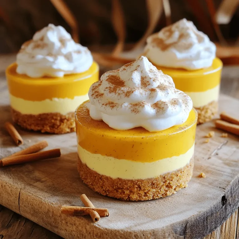 To make these tasty mousse cups, gather the following ingredients: - 1 cup pumpkin puree - 1 cup heavy whipping cream - 1/2 cup powdered sugar - 1 teaspoon vanilla extract - 1 teaspoon pumpkin spice blend (cinnamon, nutmeg, ginger, allspice) - 2 teaspoons instant coffee granules - 1 tablespoon hot water - 1/2 cup crushed graham crackers (for the base) - Whipped cream and cinnamon for topping You will need a few tools to make this dessert: - Mixing bowls - Electric mixer or whisk - Spatula - Serving cups or glasses - Plastic wrap If you need to make changes, here are some swaps: - Use almond milk or coconut cream in place of heavy cream for a dairy-free option. - For a sweeter mousse, try using brown sugar instead of powdered sugar. - If you don’t have pumpkin spice, mix your own with equal parts cinnamon, nutmeg, and ginger. - You can skip the coffee if you prefer a pure pumpkin flavor. 1. Start by mixing the instant coffee granules in hot water. Stir until fully dissolved. Set it aside to cool. 2. In a large bowl, combine pumpkin puree, powdered sugar, vanilla extract, and pumpkin spice blend. Blend until smooth and creamy. 3. In another bowl, whip the heavy cream with an electric mixer. Stop when soft peaks form. 4. Gently fold the whipped cream into the pumpkin mix with a spatula. Do this until just combined and smooth. 5. Carefully fold the cooled coffee mixture into the pumpkin mousse. This adds a nice coffee flavor. - Use very cold heavy cream from the fridge. Cold cream whips better. - Start mixing at a low speed to avoid splatter. Gradually increase the speed. - Stop when you see soft peaks. Do not overmix, or it can turn grainy. 1. Begin with a spoonful of crushed graham crackers at the bottom of each cup. This makes a tasty base. 2. Add the pumpkin mousse on top of the graham crackers. Fill the cups but leave some space for toppings. 3. Cover the cups with plastic wrap and chill for at least 2 hours. This helps the mousse set. 4. Before serving, top with whipped cream and a dusting of cinnamon for extra flavor. To get a smooth mousse, use room temperature ingredients. This helps them mix well. When you combine the pumpkin puree and the sugar, whisk until you see no lumps. Fold in whipped cream gently. This keeps the air in the mix, making it fluffy. If you rush, you might lose that light texture. To boost flavors, try different spices. Add a dash of nutmeg or some vanilla bean. You can also switch instant coffee for espresso powder for a stronger coffee taste. If you like a sweeter mousse, adjust the sugar to fit your taste. These small changes can make a big difference. For a beautiful look, serve mousse in clear cups. This lets the layers show. Use crushed graham crackers at the bottom for a nice crunch. Top each cup with whipped cream and a sprinkle of cinnamon. Adding tiny cinnamon sticks can also make your dessert inviting. Serve on a pretty tray to impress your guests! {{image_4}} You can change the flavor of your mousse cups. Try adding chocolate to the mix. Just use cocoa powder or melted chocolate. You could also swap pumpkin for sweet potato. This will give a different taste while keeping the texture. If you want a fruity twist, mix in some mashed bananas or applesauce. Each of these options keeps your dessert fresh and fun. Top your mousse cups with different treats. Instead of whipped cream, use coconut cream for a tropical feel. Crushed nuts like pecans or walnuts add crunch. You can also drizzle caramel sauce for a sweet touch. For a more festive look, try using mini marshmallows or chocolate shavings. Get creative with your toppings! If you want a lighter version, use Greek yogurt instead of heavy cream. This will lower the fat but keep it creamy. You can also use agave syrup or honey instead of powdered sugar. For a dairy-free option, use coconut milk and dairy-free whipped cream. These swaps keep the spirit of the dessert while making it fit your diet. To keep your pumpkin spice latte mousse cups fresh, store them in the fridge. Use an airtight container or cover each cup with plastic wrap. This helps prevent the mousse from drying out and keeps it tasting great. Make sure they stay on a flat surface to avoid spills. The mousse cups can last in the fridge for up to four days. The flavors will deepen and blend over time. If you want to freeze them, it’s best to do so before adding the whipped cream. They can freeze for about a month. Just remember to wrap them well to avoid freezer burn. If your mousse cups have been frozen, let them thaw in the fridge for a few hours before serving. Once thawed, add fresh whipped cream on top for that delightful touch. If the mousse looks a bit flat, gently stir it to refresh its creamy texture before serving. Enjoy every bite! You can make pumpkin mousse without coffee by skipping the instant coffee. Just mix the pumpkin puree, powdered sugar, vanilla, and pumpkin spice blend. Follow the rest of the recipe as usual. You can also add a little more pumpkin spice to boost the flavor. This way, you still get a rich and tasty mousse. Yes, you can use fresh pumpkin. Start by roasting or steaming the pumpkin until it's soft. Then, blend it until smooth. Make sure to drain any excess water to avoid a watery mousse. Fresh pumpkin adds a nice, vibrant flavor. Just be sure to measure one cup for the recipe. To help your mousse set, chill it for at least two hours. This cooling time allows the flavors to meld and the texture to firm up. Make sure to fold in the whipped cream gently. This keeps the mousse light and airy. Use a spatula to combine, and don’t overmix. Making Pumpkin Spice Latte Mousse Cups is fun and simple. We covered the key ingredients, tools, and swaps you can use. Step-by-step instructions helped you create the perfect mousse and layer it nicely. I shared tips for smooth texture and tasty flavors. Don’t forget the variations and storage tips for the best results. With practice, you will master this treat. Enjoy making it your own, and share it with friends. This mousse is a delight for any fall gathering.