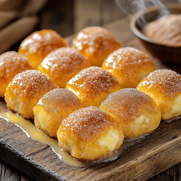To make these delightful pretzel bites, you need some key ingredients: - 1 ½ cups warm water (about 110°F / 43°C) - 2 tablespoons granulated sugar - 2 ¼ teaspoons active dry yeast (1 packet) - 4 cups all-purpose flour - ½ teaspoon salt - ½ cup baking soda - 4 tablespoons unsalted butter, melted - ½ cup granulated sugar (for coating) - 2 teaspoons ground cinnamon These items create a soft dough that rises well and has a wonderful flavor. You can add fun twists to your pretzel bites with these optional ingredients: - 1 teaspoon vanilla extract for a sweet hint - A pinch of nutmeg for a warm spice - Sea salt for a savory touch on top These additions make your bites more unique and exciting. Each serving of cinnamon sugar pretzel bites has around: - Calories: 280 - Total Fat: 8g - Carbohydrates: 45g - Protein: 6g This snack is tasty but should be enjoyed in moderation. Start by gathering your ingredients. In a mixing bowl, mix 1 ½ cups of warm water with 2 tablespoons of granulated sugar and 2 ¼ teaspoons of active dry yeast. Stir gently and let it sit for about 5-10 minutes. Watch for bubbles and foam; this means the yeast is active and ready to use. In a large bowl, whisk together 4 cups of all-purpose flour and ½ teaspoon of salt. Once your yeast mixture is bubbly, pour it into the flour along with 4 tablespoons of melted butter. Mix until the dough starts to form. Knead the dough on a floured surface for about 5 minutes. It should be smooth and elastic. Shape it into a ball and place it in a greased bowl. Cover it and let it rise in a warm spot for about 1 hour, or until it doubles in size. Preheat your oven to 425°F (220°C). Line two baking sheets with parchment paper. After the dough has risen, punch it down to release air. Cut the dough into 8 equal pieces. Roll each piece into a rope about 1 inch thick. Cut the ropes into bite-sized pieces, around 1-2 inches long. In a large pot, bring 4 cups of water to a boil and carefully add ½ cup of baking soda. This will bubble up a lot, so be cautious. Boil the pretzel bites in batches for about 30 seconds. Use a slotted spoon to take them out and place them on your baking sheets. In a small bowl, mix ½ cup of granulated sugar with 2 teaspoons of ground cinnamon. Brush each pretzel bite with the remaining melted butter. Sprinkle the cinnamon sugar mix generously on top. Bake in the oven for 12-15 minutes until they turn golden brown. Let them cool for a bit before serving. Enjoy them warm for the best taste! To get that soft and chewy texture, knead the dough well. Kneading helps develop gluten, which gives pretzels their structure. After kneading, let the dough rise until it doubles in size. This step is key! The warm water needs to be just right, around 110°F. If it's too hot, it can kill the yeast. If it's too cool, the dough won’t rise well. When coating the pretzel bites, brush each one with melted butter first. This helps the cinnamon sugar stick better. Mix your cinnamon and sugar well before sprinkling. Don’t be shy—coat them generously! A good layer adds flavor and sweetness. You can even add a pinch of salt to the mix for a nice contrast. One big mistake is not letting the dough rise enough. This can lead to dense pretzels. Make sure you cover the bowl during the rise. Another mistake is boiling the bites for too long. Stick to about 30 seconds in the baking soda water. Finally, don’t skip the butter and sugar coating. It makes a big difference in taste! {{image_4}} You can easily change up the flavor of your pretzel bites. Instead of just cinnamon, try adding nutmeg or ginger to the sugar mix. You could even use vanilla sugar for a sweet twist. For a savory option, sprinkle garlic powder or cheese before baking. Each flavor brings a new joy to these bites. Dipping sauces can elevate your pretzel bites. Cream cheese dip pairs well with the sweetness. A warm chocolate sauce adds a rich touch. You can also try a tangy yogurt dip mixed with honey. Each sauce adds a fun layer of flavor that everyone will love. Present your cinnamon sugar pretzel bites in fun ways. Use a rustic basket lined with parchment paper for a cozy look. Add a sprinkle of sea salt for a surprising twist. Serve them with small cups of dipping sauce for extra fun. These ideas make your bites not only tasty but also pleasing to the eye. After you enjoy your cinnamon sugar pretzel bites, store any leftovers properly. Place them in an airtight container. This keeps them fresh and soft. You can keep them at room temperature for up to two days. For longer storage, move them to the fridge, where they can last about a week. When you want to enjoy your leftover pretzel bites, reheating is key. The best method is to use an oven. Preheat it to 350°F (175°C). Arrange the bites on a baking sheet. Heat them for about 5-10 minutes. This makes them warm and slightly crispy again. If short on time, you can use a microwave. Heat them for about 15-20 seconds. Be careful; they can get chewy if overheated. If you want to save some pretzel bites for later, freezing is a great option. Let the bites cool completely. Then, place them in a freezer-safe bag or container. Make sure to remove excess air to prevent freezer burn. You can freeze them for up to three months. When you’re ready to eat, thaw them in the fridge overnight. Reheat them as mentioned above for the best taste. Yes, you can. Use a gluten-free flour blend. Look for one that has xanthan gum. This helps mimic the texture of regular flour. Remember, gluten-free dough can be stickier. You may need to adjust the water or flour amount. The dough should double in size. After about an hour, check it. If you gently press it with your finger, it should hold the shape. This means it has risen properly and is ready to be shaped. Serve them warm in a basket lined with parchment. This adds a nice touch. You can also pair them with dips. Cream cheese or chocolate sauce works great for a sweet treat. Yes, you can use instant yeast. Just mix it directly with the flour. Skip the step of proofing it in water. This saves time and still gives you tasty pretzel bites. These pretzel bites taste best fresh. If you have leftovers, store them in an airtight bag. They will last about 2-3 days at room temperature. You can also freeze them for longer storage. Cinnamon sugar pretzel bites are fun to make and tasty to eat. We covered essential and optional ingredients, steps to prepare the dough, and tips for great texture. Don't forget the storage info, so your leftovers stay fresh. Feel free to try different flavors and sauces. With this guide, you have all you need to enjoy these treats at home. Enjoy baking and sharing them with friends and family!