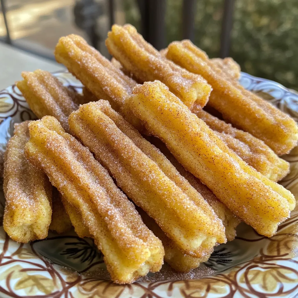 To make these tasty churro cookies, gather these items: - 1 cup all-purpose flour - 1/2 cup unsalted butter, melted - 1/2 cup granulated sugar - 1 large egg, at room temperature - 1 teaspoon pure vanilla extract - 1/2 teaspoon baking powder - 1/4 teaspoon fine sea salt - 1 tablespoon ground cinnamon - For Topping: - 1/4 cup granulated sugar - 1 tablespoon ground cinnamon If you need to swap some ingredients, here are some options: - Use whole wheat flour for a nuttier taste. - Margarine or coconut oil can replace unsalted butter. - You can use brown sugar instead of granulated sugar for a deeper flavor. - A flaxseed egg (1 tablespoon ground flaxseed mixed with 2.5 tablespoons water) works for a vegan option. - Vanilla extract can be left out or replaced with almond extract for a different twist. Measuring correctly makes a big difference. Here are some tips: - Use a dry measuring cup for flour and sugar. Scoop the flour gently and level it off with a knife. - For sticky items like melted butter, use a liquid measuring cup. - If you use brown sugar, pack it firmly into the cup to get the right amount. - Always check your oven temperature with an oven thermometer for accuracy. These small details help you make the best churro cookies every time! First, heat your oven to 350°F (175°C). This step is key for even baking. Next, take a baking sheet and line it with parchment paper. This helps cookies not stick and makes cleanup easy. Now, grab a medium bowl. In it, mix together 1 cup of all-purpose flour, ½ teaspoon of baking powder, and ¼ teaspoon of fine sea salt. Use a whisk to combine them well. Set this bowl aside for later. In a larger bowl, combine ½ cup of melted unsalted butter with ½ cup of granulated sugar. Whisk or beat them until smooth and creamy. Then, add in 1 large egg and 1 teaspoon of pure vanilla extract. Mix until the batter is fluffy. Next, slowly add the dry mixture to the wet mixture. Use a spatula or wooden spoon to fold it in gently. Stop mixing when a soft dough forms. This dough should not be overworked. Now it’s time to portion the dough. Use a tablespoon or cookie scoop to drop dough balls onto the prepared baking sheet. Make sure to leave about 2 inches between each cookie. They will spread while baking. Bake the cookies in your preheated oven for 10 to 12 minutes. You want the edges to be lightly golden. The centers should feel set yet soft. While your cookies bake, mix ¼ cup of granulated sugar with 1 tablespoon of ground cinnamon in a small bowl. Stir until they blend well. Once the cookies finish baking, let them cool on the sheet for 2 to 3 minutes. Then, roll each warm cookie in the cinnamon-sugar mix. Make sure they are coated fully for that classic churro taste. To get the best texture, use room temperature ingredients. This helps the butter mix well with sugar and creates a smooth dough. Be careful not to overmix when you blend the wet and dry ingredients. Overmixing can make your cookies tough. You want a soft and slightly sticky dough. This dough will bake up into a chewy cookie that has a nice crunch on the outside. One common mistake is not measuring flour correctly. Too much flour can make cookies dry. Always spoon flour into your measuring cup, then level it off with a knife. Another mistake is baking too long. Keep an eye on them! They should be lightly golden but still soft in the middle. If they look too brown, they might be overbaked. Want to add more flavor? Mix in chocolate chips or chopped nuts for a twist. You can also try adding a pinch of nutmeg for a warm spice kick. If you love vanilla, add an extra splash of vanilla extract to the dough. For a fun touch, drizzle melted chocolate on top after they cool. These small changes can make your churro cookies even more special! {{image_4}} You can easily make these churro cookies gluten-free. Use a gluten-free flour blend instead of all-purpose flour. Look for blends that include xanthan gum to help the cookies hold together. Follow the same steps in the recipe. Your cookies will still taste amazing! If you love chocolate, try adding mini chocolate chips to the dough. Just mix in half a cup when you combine the wet and dry ingredients. The chocolate adds a rich flavor and pairs well with the cinnamon sugar topping. Feel free to get creative with toppings! Instead of just cinnamon sugar, try drizzling melted chocolate over the cookies. You can also sprinkle chopped nuts for a crunchy texture. For a twist, add a pinch of nutmeg or cardamom to the dough. Each variation offers a unique taste experience, so enjoy experimenting! To keep your churro cookies fresh, place them in an airtight container. You can stack them, but use parchment paper between layers to prevent sticking. Keep the container in a cool, dry place. This method helps keep the cookies soft and tasty. When stored properly, these cookies last about one week at room temperature. If you want to keep them longer, consider freezing them. The cookies may lose some of their freshness after a week but will still taste good. To freeze your churro cookies, let them cool completely first. Place them in a single layer on a baking sheet. Freeze them for about an hour. Once frozen, transfer the cookies to a freezer-safe bag or container. They can last up to three months in the freezer. When you're ready to enjoy, thaw them at room temperature. Reheat them briefly in the oven for that fresh-baked taste! Yes, you can use gluten-free flour or almond flour. Each will change the taste a bit. Gluten-free flour works well, but it might need extra moisture. Almond flour adds a nutty flavor. Just remember, the texture may vary. If your dough is too sticky, add a little more flour. Sprinkle in one tablespoon at a time. Mix gently after each addition. Don't add too much flour, or your cookies will be tough. Aim for a soft but manageable dough. Check the edges of the cookies. If they are lightly golden, they are done. The centers should feel soft but not wet. If they look set, take them out. Remember, they will firm up as they cool. Yes, you can make the dough ahead of time. Chill it in the fridge for up to 2 days. This helps the flavors blend. When you are ready, scoop and bake. You can also bake them ahead and store them. To reheat cookies, place them in the microwave for 10-15 seconds. This will warm them up nicely. You can also use an oven at 350°F for a few minutes. Both methods keep them soft and tasty. In this post, we covered the key ingredients for tasty cookies and how to measure them. I shared a step-by-step guide to help you bake delicious treats. We also explored tips for perfect texture, common mistakes, and flavor variations. Remember, storing your cookies well keeps them fresh longer. Try these tips and enjoy your cookie-baking journey. You can create your own treats, and with practice, you'll get even better!