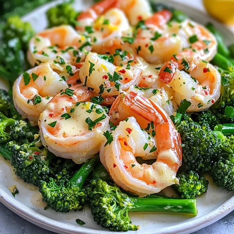 - 1 lb large shrimp, peeled and deveined - 1 bunch broccolini, trimmed - 4 tablespoons unsalted butter - 4 cloves garlic, minced - 1 teaspoon red pepper flakes (adjust to taste) - Zest of 1 lemon - 2 tablespoons fresh lemon juice - Salt and freshly cracked black pepper to taste - Fresh parsley, finely chopped (for garnish) To make Garlic Butter Shrimp & Broccolini, you need fresh and high-quality ingredients. Start with large shrimp. They bring a sweet flavor and juicy texture. Broccolini adds a nice crunch and color to the dish. Unsalted butter makes the sauce rich and creamy. Minced garlic gives a strong, savory taste that pairs well with shrimp. For seasoning, red pepper flakes add a bit of heat. You can adjust this based on your spice level. The zest and juice of lemon brighten the dish. They give a fresh, tangy flavor that cuts through the richness. Use salt and freshly cracked black pepper to enhance all the flavors. Finally, fresh parsley adds a pop of color and freshness when you serve the dish. Gathering these ingredients helps you create a dish full of flavor and texture. This combo of shrimp and broccolini is simple yet elegant, making it perfect for any occasion. - Preheat your oven to 400°F (200°C). - Line a baking sheet with parchment paper for easy cleanup. - Melt 4 tablespoons of unsalted butter in a small saucepan over medium heat. - Add 4 minced garlic cloves and 1 teaspoon of red pepper flakes. Sauté until fragrant. This should take about 1-2 minutes. Watch closely to avoid browning the garlic. - In a large bowl, mix 1 lb of peeled and deveined shrimp with 1 bunch of trimmed broccolini. - Add the zest of 1 lemon and 2 tablespoons of fresh lemon juice. - Pour the melted garlic butter over the shrimp and broccolini. - Season with salt and freshly cracked black pepper. Toss well until everything is coated. - Spread the shrimp and broccolini mixture evenly on the baking sheet. - Bake for 12-15 minutes. The shrimp will turn pink and opaque, while the broccolini will become tender. Keep an eye on them to avoid overcooking. To make the best Garlic Butter Shrimp & Broccolini, follow these key tips: - Avoid browning garlic: Brown garlic can taste bitter. Cook it just until fragrant. - Ensure even cooking: Spread the shrimp and broccolini in a single layer. This helps them cook evenly. When it comes to serving, a few simple touches can elevate the dish: - Garnish with fresh parsley: This adds color and freshness. - Serve with lemon wedges: Lemon wedges provide a zesty kick and enhance the flavor. Presentation matters. Here are two great ways to serve your dish: - Serve directly on the baking sheet: This gives a rustic and casual look. - Transfer to a large platter: This offers a more formal presentation for special occasions. {{image_4}} You can easily swap ingredients in this recipe. For a different crunch, you can use asparagus or green beans instead of broccolini. Both options add a fresh flavor and nice texture. If you want to change the protein, try scallops or even fish fillets. These swaps keep your meal exciting and new each time you make it. To make this dish pop even more, add a splash of white wine to the butter mix. This small change adds depth and richness. You can also switch up the herbs. Instead of just garlic, toss in some thyme or oregano. These flavors blend well and make each bite more interesting. If you need a gluten-free meal, swap regular pasta or rice for gluten-free options. This keeps the dish safe for those with gluten sensitivities. For a low-carb choice, serve the shrimp and broccolini over spiralized zucchini noodles. This way, you enjoy a light, tasty meal without the carbs. Store leftovers in an airtight container. This keeps them fresh. You can refrigerate them for up to 2 days. It's best to enjoy this dish soon after cooking. To reheat, use the oven or the stovetop. Both methods keep the shrimp tender. Avoid using the microwave. It can make the shrimp tough and chewy. You can freeze the cooked dish for up to 1 month. This is a great way to save extra servings. When you are ready to eat, thaw overnight in the refrigerator. Then, reheat gently before serving. Yes, just make sure to thaw and pat them dry before cooking. Frozen shrimp can work well. They may cook a bit differently, so watch them closely. They should turn pink and opaque when ready. Increase the amount of red pepper flakes or add diced jalapeños. You can also try hot sauce if you like. Start with a little, then taste and adjust. Spice can really bring out the flavors in the dish. Pair with rice, quinoa, or a simple green salad for a complete meal. You can also serve it with crusty bread. This adds a nice touch to soak up all the garlic butter. Enjoying it with a side helps balance the meal. This recipe for Garlic Butter Shrimp and Broccolini blends simple flavors for a delicious meal. We covered the key ingredients and provided easy steps for cooking. I shared cooking tips and ways to serve it nicely. You can tweak this recipe with swaps and flavors to fit your taste. Enjoy this dish fresh, and don't forget the leftovers! They can last in the fridge for up to two days. With easy reheating tips, you’ll savor this meal again. Happy cooking!