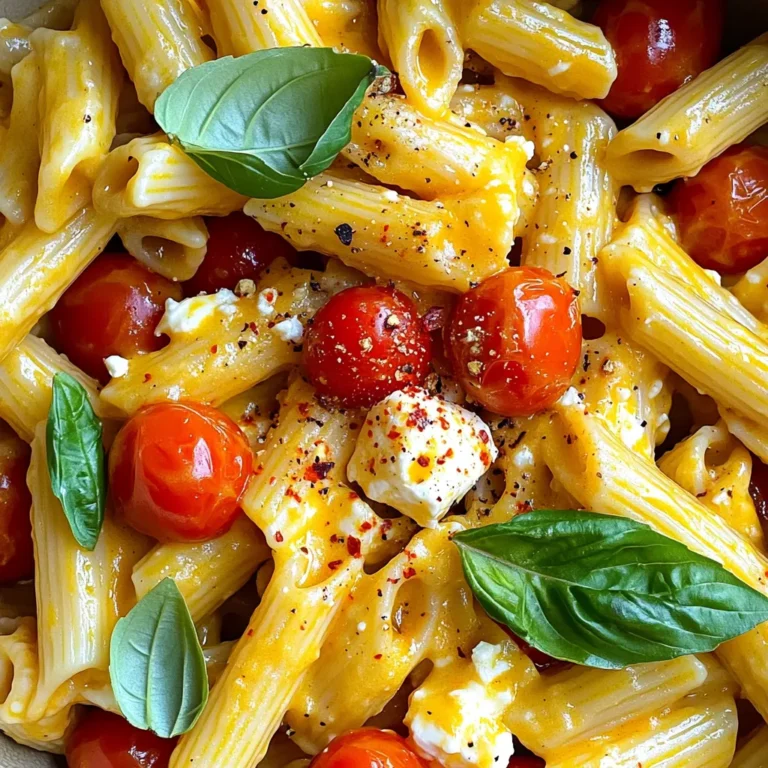 - 200g pasta of your choice - 200g feta cheese, block form - 400g cherry tomatoes, halved - 4 cloves garlic, finely minced - 1 teaspoon dried oregano - 1 tablespoon extra virgin olive oil - Fresh basil leaves, for garnish - Salt and pepper, to taste - A pinch of red pepper flakes (optional) This dish is simple and fun to make. Start with pasta. You can use penne, fusilli, or any pasta you like. The feta cheese adds creaminess. Use a block for the best texture. Cherry tomatoes burst with flavor when baked. They become sweet and soft. Garlic gives a nice kick. Mince it finely for even flavor. Dried oregano adds a nice herb taste. Olive oil helps everything bake well together. You can sprinkle salt and pepper to taste. A little red pepper adds spice if you like it hot. Gather these ingredients before you start. This makes cooking smooth and fast. You will love how they blend together in the oven! First, set your oven to 200°C (400°F). Preheating is key because it helps cook the dish evenly. If you skip this step, the feta and tomatoes won’t cook right. Grab a large, oven-safe baking dish. Place the halved cherry tomatoes around the center. Now, put the block of feta cheese right in the middle. This helps the cheese soak up all the flavors. Next, drizzle 1 tablespoon of extra virgin olive oil over the tomatoes and feta. Sprinkle 4 cloves of minced garlic, 1 teaspoon of dried oregano, salt, and pepper on top. Toss the tomatoes gently to mix. Be careful; you don’t want to break them! Now, slide your baking dish into the preheated oven. Bake for about 25-30 minutes. Look for the tomatoes to burst and caramelize. The feta should be golden and soft. This is when it’s ready. While the feta and tomatoes bake, fill a large pot with salted water and bring it to a boil. Add 200g of pasta and cook it according to the package instructions until it's al dente. Once done, drain the pasta but save a little pasta water. When your baking timer goes off, take the dish out of the oven. Use a fork to mash the baked feta and burst tomatoes together. If it seems too thick, add a splash of the reserved pasta water. Mix the cooked pasta into this creamy sauce. Serve it up in bowls and top each dish with fresh basil leaves and a sprinkle of red pepper flakes for a little heat. Enjoy your tasty meal! - Choosing the right pasta: I love using penne or fusilli for this dish. They hold sauce well and mix nicely with the creamy feta and tomatoes. You can also try other pasta types, but keep in mind the texture. - Adjusting seasoning for personal taste: Taste is key! Start with the basic salt and pepper. Add more if you like it bolder. You can also try fresh herbs or a squeeze of lemon for extra flavor. - Overcooking tomatoes and feta: Watch your baking time closely. If the tomatoes burst too much, they lose their shape. The feta should be soft but not melting away. Aim for 25 to 30 minutes. - Not reserving pasta water: Always save a cup of pasta water. It helps bring the sauce together. If the dish seems dry, a splash of this starchy water will help make it creamy. - Best side dishes to pair: A simple green salad with a light vinaigrette is perfect. Garlic bread also complements this dish well. Both add freshness and crunch. - Ideas for a complete meal: Serve this pasta with grilled chicken or shrimp for protein. You can also add steamed veggies for a colorful and nutritious plate. {{image_4}} You can switch things up by using different cheeses. Goat cheese adds a tangy twist. If you want something creamier, try cream cheese. Both work well with the tomatoes. You can also add more vegetables to this dish. Spinach or zucchini can brighten it up. Roasted bell peppers add a sweet flavor. Mix and match based on what you like. If you need a gluten-free option, use gluten-free pasta. Many brands offer great choices. Just check the package for cooking times. For a vegan version, replace feta with a plant-based cheese. You can also add nutritional yeast for a cheesy taste. This keeps the dish tasty and plant-based. To make this dish pop, add spices or herbs. A pinch of thyme or basil can elevate the flavor. You can also use crushed red pepper for some heat. If you want protein, toss in chicken or shrimp. Cook them separately and mix them in after baking. This adds extra flavor and makes it more filling. Store your leftover pasta in an airtight container. Glass or plastic containers work well. You want to keep air out to keep the dish fresh. For short-term storage, place it in the refrigerator. It can last up to three days there. If you want to keep it longer, freeze it. Just make sure to use a freezer-safe container. It can stay good for up to three months in the freezer. For reheating, the oven is the best method. Preheat your oven to 180°C (350°F). Place the pasta in a baking dish and cover it with foil. Bake for about 20 minutes. This helps keep the creaminess. You can also reheat in a microwave. Use a microwave-safe bowl and heat it in short bursts. Stir in between to keep it from drying out. If it seems too thick, add a splash of water or olive oil. The dish is safe for up to three days in the fridge. After that, it may spoil. Look for signs of spoilage. If it smells sour or has an odd color, it is best to throw it away. Always trust your senses for safety. For this dish, you can use a few pasta types. I recommend penne or fusilli. Both hold sauce well and add a nice texture. Other options include rotini or farfalle. Choose what you enjoy or have on hand. Yes, you can prepare this dish ahead. Cook the pasta and bake the feta and tomatoes. Store them separately in the fridge. When ready to eat, mix them and heat in the oven or on the stove. This way, the pasta stays fresh. Yes, this dish is great for freezing. After baking, let it cool completely. Transfer it to a freezer-safe container. When you want to eat it, thaw it overnight in the fridge. Reheat in the oven until warm. To add heat, try using more red pepper flakes. Mix them into the tomatoes and feta before baking. You can also add diced fresh chili peppers or a splash of hot sauce when you combine the pasta. Adjust the spice to your taste! This dish is a simple blend of pasta, feta, and tomatoes. You learned how to bake it to perfection, add personal touches, and store leftovers. Remember, avoid overcooking and choose the right pasta. Experiment with flavors to make it your own. Now, you can create a tasty meal that impresses everyone. Enjoy making this easy and delicious recipe!