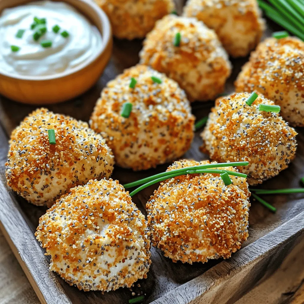 To make Air Fryer Everything Bagel Chicken Bites, gather these fresh and simple ingredients: - 1 pound chicken breast, cut into bite-sized chunks - 1 cup panko breadcrumbs - 2 tablespoons everything bagel seasoning - 1 teaspoon garlic powder - 1 teaspoon onion powder - 1/2 teaspoon black pepper - 1/2 teaspoon salt - 1 large egg, beaten - 2 tablespoons olive oil (plus more for spraying) These ingredients bring together the crunch and flavor you crave. The chicken breast provides a lean protein base. Panko breadcrumbs add that delightful crunch we love in a good snack. Everything bagel seasoning packs a punch of flavor, making these bites stand out. Garlic and onion powders enhance the taste without overpowering it. Black pepper and salt help balance all the flavors. The egg acts as glue, keeping the breadcrumbs on the chicken. Lastly, olive oil adds richness and helps achieve that golden brown finish in the air fryer. With these items, you’ll create a tasty treat that’s perfect for snacking or serving at a gathering. Don’t skip the olive oil spray; it’s key for crispiness! - In a bowl, mix together the panko breadcrumbs, everything bagel seasoning, garlic powder, onion powder, black pepper, and salt. Stir well to combine all the dry ingredients. - Next, take the chicken pieces and dip each one into the beaten egg. Let any extra egg drip off, then roll the chicken in the seasoned panko mixture. Press down gently to help the crumbs stick to the chicken. - Preheat your air fryer to 400°F (200°C) for about 5 minutes. This step is key for a crispy finish. - Lightly spray the air fryer basket with olive oil. This helps prevent sticking. - Arrange the coated chicken bites in a single layer in the basket. Make sure they do not overlap, as this ensures even cooking. If you have a lot, cook in batches. - Lightly spray the tops of the chicken bites with olive oil for extra crunch. - Cook the chicken bites for 10-12 minutes. Flip them halfway through to brown both sides. They should turn golden brown and reach an internal temperature of 165°F (75°C). - Once the chicken bites are done, carefully remove them from the air fryer. Let them cool for a few minutes before serving. This cooling time helps enhance their flavor. Preheating your air fryer is key. It creates a hot environment that helps the chicken bites crisp up nicely. Set your air fryer to 400°F (200°C) and let it warm for about 5 minutes. Using olive oil spray is also important. A light spray on the chicken bites before cooking adds flavor and helps achieve a golden crust. It prevents sticking and ensures they turn out crispy every time. Avoid overcrowding the air fryer. If the chicken bites are too close together, they won’t cook evenly. This can lead to soggy areas instead of a nice crunch. Cook in batches if needed. Not measuring ingredients can ruin your dish. Stick to the recipe for the best results. Each spice and ingredient adds unique flavor, so be precise when mixing dry ingredients. Pair your chicken bites with dips for extra fun. Cream cheese dip or a zesty yogurt-based dip works great. They add a creamy contrast to the crunchy bites. Garnishing options can elevate your dish. Freshly chopped chives or parsley not only looks good but also adds a fresh taste. Serve the chicken bites on a vibrant platter for an eye-catching presentation. {{image_4}} You can add a spicy twist to your chicken bites. Just toss in some hot seasoning. Try cayenne pepper or chili powder for a kick. Mix these with your breadcrumbs for a zesty flavor. You might also enjoy alternative seasoning blends. Consider using ranch seasoning or taco seasoning. These add unique tastes and keep things exciting. If you want to switch things up, use turkey instead of chicken. Ground turkey works well too. It keeps the bites moist and tasty. For those who need gluten-free options, swap panko breadcrumbs with crushed cornflakes or gluten-free breadcrumbs. This keeps the crunch without gluten. To keep your Air Fryer Everything Bagel Chicken Bites fresh, store them correctly. First, let the chicken bites cool completely. Place them in an airtight container. This prevents moisture and keeps them crispy. You can also use a resealable plastic bag for easy storage. Just remove as much air as you can before sealing. For best results, keep them in the fridge. They will stay good for up to three days. When you want to enjoy your leftovers, reheating is key. To keep the bites crispy, I recommend using the air fryer again. Preheat it to 375°F (190°C). Place the chicken bites in a single layer. Cook for about 5-7 minutes, flipping halfway through. This method revives the texture without making them soggy. If you don't have an air fryer, you can use the oven. Set it to 375°F (190°C) and bake for 10-15 minutes. Always check that they reach an internal temperature of 165°F (75°C) before eating. Yes, you can make these chicken bites ahead of time. To prep in advance, follow these steps: - Coat the Chicken: Prepare the chicken bites and coat them in the panko mixture. - Store in the Fridge: Place the coated chicken bites in an airtight container. They can stay fresh for up to 24 hours. - Cook When Ready: When you are ready to eat, just air fry them. You might need to add a minute or two to the cooking time if they are cold. To know if the chicken is fully cooked, check the internal temperature. - The chicken should reach 165°F (75°C) to be safe to eat. - Use a meat thermometer to check this. Insert it into the thickest part of a chicken piece. - If it reads 165°F (75°C), you’re good to go. If not, cook for a few more minutes and check again. Yes, you can use other proteins for this recipe. Here are some suggestions: - Turkey Breast: Cut it into bite-sized pieces, just like chicken. - Pork Tenderloin: Slice it into small chunks and coat as you would with chicken. - Tofu: For a vegetarian option, use firm tofu. Just press it to remove excess water and then coat it. Feel free to get creative with your protein choice! In this post, we covered how to make Air Fryer Everything Bagel Chicken Bites. You learned about the ingredients needed and followed step-by-step instructions for coating and cooking. We discussed tips for crispiness and common mistakes to avoid. Variations and storage tips ensure you can enjoy these bites later. These easy chicken bites are sure to please everyone. Experiment with flavors, and enjoy your meal!
